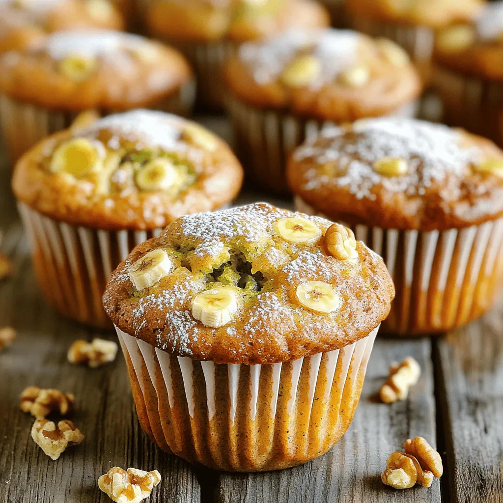To make these tasty banana zucchini muffins, you will need: - 1 cup ripe bananas, mashed (about 2-3 bananas) - 1 cup grated zucchini (about 1 medium zucchini) - 1/2 cup vegetable oil or melted coconut oil - 3/4 cup brown sugar - 1/4 cup honey (or maple syrup for a vegan option) - 2 large eggs - 1 teaspoon vanilla extract - 1 1/2 cups all-purpose flour - 1 teaspoon baking soda - 1/2 teaspoon baking powder - 1/2 teaspoon salt - 1 teaspoon cinnamon - Optional: 1/2 cup chopped walnuts or chocolate chips Using ripe bananas is key. They should be soft and sweet. This sweetness helps balance the flavors. Fresh zucchini adds moisture. Make sure to grate it finely. Good-quality oil, like coconut oil, gives a nice flavor. Use pure vanilla extract, not imitation. This adds depth to the muffins. Finally, choose fresh spices. They enhance the taste and aroma. If you don't have brown sugar, you can use white sugar. For a dairy-free muffin, replace eggs with flax eggs. Mix 1 tablespoon of ground flaxseed with 2.5 tablespoons of water. Let it sit for a few minutes to thicken. You can swap honey for maple syrup for a vegan option. Don't have walnuts? Use pecans or leave them out. For a gluten-free version, use a gluten-free flour blend. Follow the [Full Recipe] for precise steps. 1. First, preheat your oven to 350°F (175°C). This makes sure the muffins bake evenly. 2. Next, line a muffin tin with paper liners or grease it with cooking spray. This helps with easy removal. 3. In a large bowl, mash the bananas. You will need about 1 cup. This is roughly 2-3 ripe bananas. 4. Grate one medium zucchini to get 1 cup. Add this to the bowl with the bananas. 5. Pour in 1/2 cup of vegetable oil or melted coconut oil. Stir the mixture until everything is well combined. 6. Now, add 3/4 cup brown sugar, 1/4 cup honey, 2 large eggs, and 1 teaspoon vanilla extract. Mix until smooth. 7. In another bowl, whisk together 1 1/2 cups all-purpose flour, 1 teaspoon baking soda, 1/2 teaspoon baking powder, 1/2 teaspoon salt, and 1 teaspoon cinnamon. This creates your dry mix. 8. Gradually add the dry mix to the wet mix. Stir until no dry flour remains. Be careful not to overmix. 9. If you want, fold in 1/2 cup of chopped walnuts or chocolate chips for extra flavor. 1. Spoon the batter evenly into the muffin tin. Fill each cup about 3/4 full. This allows space for the muffins to rise. 2. Place the muffin tin in the preheated oven. Bake for 18-20 minutes. 3. To check if they are done, insert a toothpick into the center of a muffin. If it comes out clean, they are ready. - Start checking the muffins at 18 minutes. They might be done early. - If you see moist batter on the toothpick, bake for a few more minutes. - Remember, the muffins will continue to cook a bit after you remove them from the oven. - Let them cool in the tin for about 5 minutes. Then transfer them to a wire rack to cool completely. For the full recipe, be sure to check the detailed instructions. Mixing is key to fluffy muffins. Start by mashing bananas well. You want a smooth base. Grate your zucchini finely to blend in easily. When mixing wet and dry ingredients, stir gently. Overmixing makes muffins tough. Stop mixing when you no longer see dry flour. This keeps your muffins light and airy. To boost flavor, add a pinch of nutmeg with the cinnamon. This adds warmth and depth. Use ripe bananas; they are sweeter and tastier. You can also try different extracts. Almond or maple can add fun twists. For crunch, fold in nuts or chocolate chips. This makes every bite exciting. One mistake is skipping the oil. It keeps your muffins moist. Don’t forget to preheat your oven. A hot oven helps muffins rise properly. Avoid packing flour too tightly in your cup. Use a spoon to scoop and level it off. Also, check muffins early. Overbaking makes them dry. For the perfect bake, use a toothpick test. Insert it in the center; if it comes out clean, they are done. For more detailed steps, check out the Full Recipe. {{image_2}} You can easily make these muffins gluten-free. Use a gluten-free all-purpose flour blend. Look for a mix that includes xanthan gum. This helps mimic the texture of regular flour. You may need to adjust the baking time slightly. Check for doneness with a toothpick as you bake. To make these muffins vegan, swap the eggs for flax eggs. Mix one tablespoon of flaxseed meal with three tablespoons of water. Let it sit for five minutes to thicken. You can also replace honey with maple syrup. This keeps the sweetness while keeping it plant-based. Feel free to get creative with flavors. Add spices like nutmeg or ginger for a warm touch. You can also mix in fruit like blueberries or cranberries. Nuts like walnuts or pecans add crunch. For a sweeter twist, consider chocolate chips. These add rich flavor and a fun surprise in each bite. Check the full recipe for the base, then explore these fun twists. Storing your Banana Zucchini Muffins correctly keeps them fresh. Place them in an airtight container at room temperature. They will stay good for about 2-3 days. If you want them to last longer, consider refrigerating them. Just remember, the fridge can dry them out a bit. Freezing is a great way to save muffins for later. Allow your muffins to cool completely. Wrap each muffin in plastic wrap or foil. Then, place them in a freezer bag. They can stay fresh for up to three months. When you want one, just take it out and let it thaw at room temperature. To enjoy warm muffins again, reheat them in the oven. Preheat your oven to 350°F (175°C). Place the muffins on a baking sheet and heat for about 5-10 minutes. You can also use the microwave. Heat for about 10-15 seconds, but be careful not to make them too hot. For a special treat, add a drizzle of honey before enjoying! For the full recipe, check out the earlier section. Yes, you can use frozen zucchini or bananas. Just remember to thaw them first. Make sure to drain any excess water from the zucchini. This helps keep your muffins from getting soggy. Frozen bananas are great too. They become softer when thawed, making them easy to mash. This keeps the muffins moist and tasty. To make these muffins healthier, swap some ingredients. You can use whole wheat flour instead of all-purpose flour. This adds fiber and nutrients. You can also reduce the sugar. Try using half the amount of brown sugar. You might sweeten with applesauce or yogurt. Adding nuts or seeds boosts protein too. Each small change makes a big difference in nutrition. These muffins are great on their own, but you can pair them with many items. A nice option is to serve them with a spread. Cream cheese or nut butter adds flavor and richness. You can also enjoy them with a cup of tea or coffee. For a fun twist, try them with a fruit salad on the side. This adds freshness and color to your meal. For the full recipe, you can check the details above. This article covered everything you need for making delicious Banana Zucchini Muffins. We explored the key ingredients, including how to choose the right quality. I shared step-by-step instructions and important tips to avoid mistakes. You also learned about gluten-free options and ways to store your muffins. In conclusion, these muffins are easy to make healthy and fun to vary. Enjoy mixing flavors and sharing them with friends!