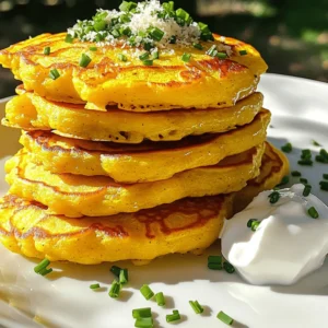 - 2 cups yellow squash, grated - 1 cup all-purpose flour - 1 teaspoon baking powder - 1/2 teaspoon baking soda - 1/2 teaspoon salt - 1 teaspoon garlic powder - 1/2 teaspoon onion powder - 2 large eggs - 3/4 cup buttermilk (or milk + lemon juice) - 1/4 cup grated Parmesan cheese - 2 tablespoons chopped fresh chives (or green onions) - Olive oil or butter for cooking When making flavorful yellow squash pancakes, you need a mix of fresh ingredients. Yellow squash brings a nice sweetness and moisture. Grating it finely lets it blend well into the batter, adding a hidden veggie boost. You will also need all-purpose flour as the base. Baking powder and baking soda help the pancakes rise. Salt, garlic powder, and onion powder add savory notes. Eggs bind everything, while buttermilk gives it a fluffy texture. Don’t forget the Parmesan cheese. It adds a rich flavor that complements the squash. Fresh chives or green onions offer a nice crunch and bright taste. For cooking, use either olive oil or butter to get a golden crust. This is the perfect mix for a simple and quick recipe. Check out the Full Recipe for detailed steps on how to combine these ingredients into delicious pancakes. First, you need to prepare your ingredients. In a large bowl, combine these dry ingredients: - 2 cups yellow squash, grated - 1 cup all-purpose flour - 1 teaspoon baking powder - 1/2 teaspoon baking soda - 1/2 teaspoon salt - 1 teaspoon garlic powder - 1/2 teaspoon onion powder Mix these well to ensure the flavors blend. In another bowl, whisk together: - 2 large eggs - 3/4 cup buttermilk (or milk with lemon juice) Be sure to mix until smooth. Now, pour the egg mixture into the bowl with the dry ingredients. Stir gently until just combined. Don’t worry if the batter looks a bit lumpy; this keeps your pancakes light and fluffy. Next, fold in: - 1/4 cup grated Parmesan cheese - 2 tablespoons chopped fresh chives (or green onions) This adds a nice flavor punch and a touch of color. Heat a non-stick skillet over medium heat and add a little olive oil or butter for cooking. Once the skillet is hot, pour about 1/4 cup of batter for each pancake. Cook for about 3-4 minutes. You’ll know they are ready to flip when bubbles form on top and the edges look set. Carefully flip the pancakes and cook for another 2-3 minutes until golden brown. Remove them from the skillet and keep warm while you cook the remaining batter. Enjoy your delicious yellow squash pancakes! For detailed measurements and more, check the Full Recipe. To make the best yellow squash pancakes, mix your batter gently. Overmixing makes pancakes tough. You want a fluffy texture, so just stir until combined. Use a non-stick or cast-iron skillet for even cooking. This helps prevent sticking and creates a nice, golden crust. When serving, add some extra grated Parmesan and fresh chives on top. This adds flavor and makes the dish look beautiful. You can also pair the pancakes with yogurt or sour cream for creaminess. Both options complement the savory taste of the pancakes nicely. Adjust the heat as needed while cooking. If the pancakes cook too fast, they may burn. Keep an eye on them. Check doneness before removing them from the skillet. Look for golden brown edges and firm centers. This ensures that your pancakes are cooked through and ready to enjoy. {{image_2}} You can make these pancakes gluten-free. Just replace all-purpose flour with gluten-free flour. This swap keeps the texture light and fluffy. Always check the flour's blend to ensure it works well in pancakes. To make a vegan version, swap the eggs for flaxseed meal or applesauce. Use 1 tablespoon of flaxseed meal mixed with 3 tablespoons of water for each egg. This mix binds the batter well. For milk, choose non-dairy alternatives like almond or oat milk. Both options will keep the pancakes moist and delicious. Spice up your pancakes by adding flavors. Try mixing in spices like paprika or cumin for a warm kick. You can also add diced vegetables such as peppers or onions for extra crunch and taste. These additions make each bite exciting and unique. For the full recipe, check the details provided above. To store leftover yellow squash pancakes, let them cool first. Place them in an airtight container. You can keep them in the fridge for up to three days. If you want to keep them fresh longer, layer parchment paper between the pancakes. This way, they won’t stick together. If you want to freeze pancakes, cool them completely first. Then, stack them with parchment paper between each pancake. Place the stack in a freezer-safe bag or container. You can freeze them for up to two months. When ready to enjoy, just pull out as many as you need. For the best taste, reheat pancakes in a skillet over low heat. Add a little butter or oil, then warm each side for about two minutes. You can also use a microwave. Heat them for 20 to 30 seconds until warm. Enjoy them with fresh toppings! You can find the Full Recipe for these delicious pancakes above. Yes, you can make yellow squash pancakes ahead of time. They store well in the fridge. Here are some tips: - Cool Completely: Let pancakes cool before storing. - Use Airtight Containers: Place them in airtight containers or zip-top bags. - Refrigerate: They can last for up to three days in the fridge. - Freeze for Longer Storage: If you want to keep them longer, freeze them. Place parchment paper between pancakes to avoid sticking. They can last for up to two months in the freezer. - Reheat: When ready to eat, simply reheat in a microwave or on a skillet. Yellow squash pancakes are versatile and tasty. Here are some popular side dishes and toppings: - Greek Yogurt or Sour Cream: Adds creaminess and tang. - Fresh Herbs: Top with extra chives or parsley for added flavor. - Salsa: A fresh salsa can brighten up the dish. - Avocado: Sliced avocado pairs well for a creamy texture. - Eggs: Serve with poached or fried eggs for a complete meal. Sometimes pancakes don’t turn out as expected. Here are solutions for common issues: - Sogginess: This could be from too much moisture. Make sure to squeeze excess liquid from the squash. - Flat Pancakes: Ensure your baking powder and baking soda are fresh. They need to be active to help the pancakes rise. - Burnt Edges: Lower the heat on your skillet for even cooking. - Sticking: Use enough oil or butter to coat the skillet before cooking. Here’s a quick overview of the nutritional content you can expect from yellow squash pancakes: - Calories: About 150 per pancake - Carbohydrates: Roughly 22 grams - Protein: About 6 grams - Fat: Around 5 grams - Fiber: Contains about 1 gram - Vitamins: Good source of vitamin A and C from yellow squash. - Minerals: Offers calcium from the cheese. For a full recipe, check out the details on how to make them deliciously. This blog post covered everything you need to know about yellow squash pancakes. We listed the key ingredients, shared step-by-step instructions, and provided essential tips for cooking. You learned how to customize the recipe with options for gluten-free and vegan diets. Storing and reheating tips ensure your pancakes stay fresh and tasty. Pancakes are a great way to enjoy vegetables. With these ideas, you can make a delicious meal any time. Enjoy your cooking journey with yellow squash pancakes!
