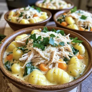To make this soup, you need some key ingredients. Here’s what you will need: - 1 pound chicken breast, cooked and shredded - 1 tablespoon olive oil - 1 medium onion, diced - 2 cloves garlic, minced - 4 cups chicken broth - 2 cups heavy cream - 1 teaspoon dried thyme - 1/2 teaspoon dried rosemary - 1 cup carrot, diced - 1 cup spinach, chopped - 1 pound gnocchi (fresh or refrigerated) - Salt and pepper to taste - Grated Parmesan cheese for serving - Fresh parsley for garnish These ingredients come together to create a rich and creamy soup that warms the soul. The chicken adds protein, while the gnocchi gives it a delightful texture. While the essential ingredients shine, you can enhance the flavor with a few extras: - A pinch of red pepper flakes for heat - A squeeze of lemon juice for brightness - Fresh basil or thyme for a burst of freshness - Mushrooms for added earthiness These optional ingredients can elevate your soup. Feel free to mix and match based on your taste preferences. To prepare this soup, gather these tools: - A large pot for cooking - A cutting board and knife for chopping - A wooden spoon for stirring - Measuring cups and spoons for accuracy - A ladle for serving Having the right tools makes cooking easier and more enjoyable. These items help you create a delicious Olive Garden Chicken Gnocchi Soup with ease. For the complete cooking instructions, check the Full Recipe. To make this Olive Garden Chicken Gnocchi Soup, start by gathering your ingredients. Heat the olive oil in a large pot over medium heat. Add the diced onion and sauté for about 3-4 minutes until it becomes soft. Next, stir in the minced garlic and cook for another 1-2 minutes. This step builds a great base flavor. Now, add the shredded chicken to the pot. Pour in the chicken broth and heavy cream. Toss in the dried thyme and rosemary, then stir well. Bring this mixture to a gentle simmer. After that, add the diced carrots and cook for 5 minutes. The carrots need time to soften. It’s time to add the gnocchi! Cook them according to the package instructions. This usually takes about 2-3 minutes, and you will see them float to the top when done. Add the chopped spinach next and cook for another minute until it wilts. Don’t forget to season with salt and pepper to taste. Finally, serve the soup hot in bowls. Top it with grated Parmesan cheese and fresh parsley. This adds a nice touch and looks great! To keep your soup creamy, use heavy cream as stated in the recipe. It adds a rich texture. Make sure to stir gently while cooking. This avoids breaking apart the gnocchi. If you find the soup too thick, add a little more chicken broth. Always taste and adjust the seasoning before serving. One common mistake is overcooking the gnocchi. They should only take a few minutes. If you leave them too long, they can get mushy. Another mistake is not seasoning enough. Always taste your soup as you go. Lastly, avoid skipping the sautéing step. This builds flavor that makes the soup special. For the complete recipe, check out the Full Recipe section. Enjoy your cooking adventure! To get that genuine Olive Garden taste, use fresh ingredients. Fresh herbs like thyme and rosemary give deep flavor. I recommend using homemade chicken broth for a rich base. If you don't have that, store-bought is fine, but pick a low-sodium option. This helps control the saltiness. Don't skip the grated Parmesan cheese on top; it adds a nice salty kick. Lastly, let the soup simmer; this melds the flavors together beautifully. To speed things up, prep your ingredients first. Chop the onion, garlic, carrots, and spinach before you start cooking. This way, you won’t rush and risk mistakes. Use rotisserie chicken for the shredded chicken; it cuts down your cooking time a lot. When cooking the gnocchi, follow the package instructions closely. They usually float to the top when done; that’s a quick sign they’re ready. For a complete meal, serve your soup with garlic bread or a fresh salad. A side of crusty bread is perfect for dipping. If you want to impress, drizzle a little extra olive oil on top of the soup. You can also add a sprinkle of crushed red pepper for some heat. Pair the soup with a light white wine to complement the flavors. For a cozy touch, garnish with fresh parsley right before serving. You can find the Full Recipe for this comforting dish right here! {{image_2}} You can switch up the recipe with fun ingredients. Try using rotisserie chicken for faster prep. You can also add mushrooms for a rich flavor. For a kick, toss in some red pepper flakes. If you want it creamy, use half-and-half instead of heavy cream. To make this soup vegetarian, skip the chicken and add more veggies. Use vegetable broth to keep the flavor strong. If you need a gluten-free option, look for gluten-free gnocchi. You can find these at many grocery stores. This way, you can enjoy the soup without worry. In spring, add peas and asparagus for a fresh taste. In summer, throw in zucchini and corn for a light vibe. Fall is perfect for adding roasted butternut squash. In winter, use root vegetables like parsnips or turnips. These seasonal changes keep the soup exciting all year! Store any leftover Chicken Gnocchi Soup in an airtight container. Let it cool to room temperature first. Then, place it in the fridge. It stays fresh for about 3 to 4 days. Always label the container with the date. This way, you know when to use it. When reheating, pour the soup into a pot. Warm it over medium heat. Stir often to prevent sticking. You can also microwave it. Use a microwave-safe bowl and cover it loosely. Heat in short bursts, stirring in between. This helps keep it creamy and delicious. Freezing your Chicken Gnocchi Soup is a great option. Use a freezer-safe container or bag. Leave some space at the top, as the soup will expand. It can last for about 2 to 3 months in the freezer. When you’re ready to eat, thaw it overnight in the fridge before reheating. Chicken Gnocchi Soup comes from Italian cuisine. Gnocchi are small dumplings made from potatoes or flour. This soup is a mix of flavors and comfort. It became popular in America through Olive Garden. They serve it as a warm, hearty dish. Yes, you can use other pasta. Small shapes like ditalini or orzo work well. They cook quickly and absorb the soup's flavor. Just make sure to adjust cooking time. To thicken the soup, try adding more cream or a starch. You can mix cornstarch with water. Stir this mixture into the soup as it cooks. Another option is to mash some of the gnocchi. This adds body and richness. Yes, you can make the soup ahead. Store it in the fridge for up to three days. Just remember, gnocchi can become mushy if cooked too long. You may want to add them fresh when you reheat the soup. For a complete guide on making this delicious soup, check out the Full Recipe. It includes all the ingredients and steps you need to create this comforting dish at home. Now you have all the details to make Olive Garden Chicken Gnocchi Soup at home. You learned about key ingredients, helpful tools, and how to cook it step by step. We discussed tips for that authentic taste and stirred in some fun variations. Remember, there’s more than one way to enjoy this soup. Whether you add your twist or store leftovers, you can savor the flavor. Dive into this comforting dish and impress your family with your skills! Enjoy every bowl you create!
