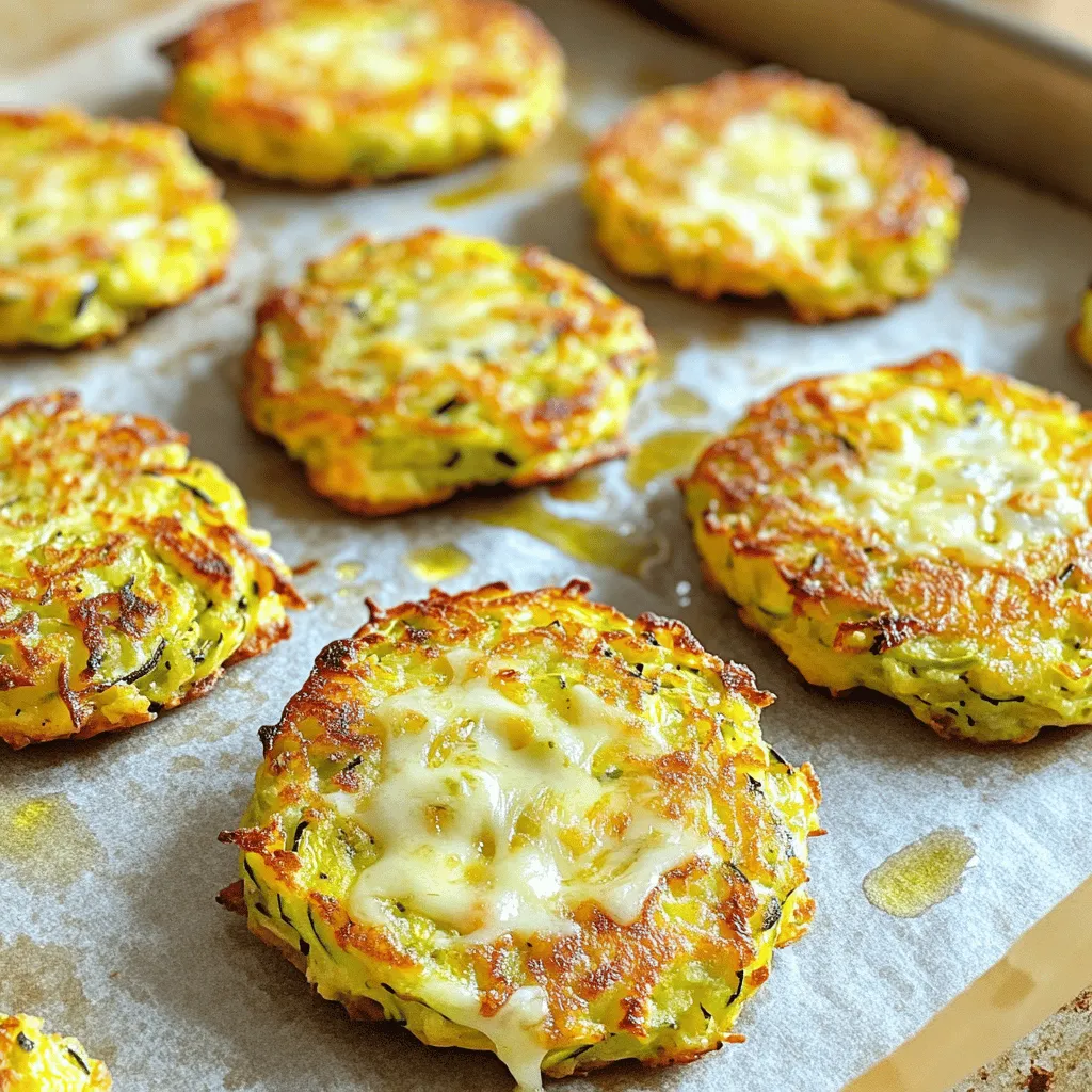 - 2 medium zucchini - 1 teaspoon salt - 1/2 cup all-purpose flour - 1/2 cup grated Parmesan cheese - 1/2 cup shredded mozzarella cheese - 2 large eggs - 1/4 cup green onions - 1 teaspoon garlic powder - 1/2 teaspoon black pepper - Olive oil spray To make baked zucchini fritters, you need only a few key ingredients. Start with two medium zucchini. Grate them and sprinkle with one teaspoon of salt. This helps draw out moisture, making your fritters crispier. Next, you’ll need half a cup each of all-purpose flour, grated Parmesan cheese, and shredded mozzarella cheese. These add flavor and structure to your fritters. The flour binds everything together while the cheeses give a nice, rich taste. For the extra kick, you’ll use two large eggs, a quarter cup of chopped green onions, and a teaspoon of garlic powder. These ingredients add flavor and moisture. Lastly, you will need a half teaspoon of black pepper for a bit of spice and olive oil spray to help them brown in the oven. This simple list makes it easy to whip up a batch of baked zucchini fritters. You can find the full recipe to guide you through the steps of preparation. First, you need to grate the zucchini. Use a box grater or a food processor. After grating, sprinkle it with salt. This helps to draw out the water. Let the zucchini sit for about 10 minutes. Once time is up, take a clean kitchen towel. Wring out the zucchini to remove excess moisture. This step is key to avoid soggy fritters. In a large bowl, add the drained zucchini. Then, mix in 1/2 cup all-purpose flour, 1/2 cup grated Parmesan cheese, and 1/2 cup shredded mozzarella cheese. Next, add 2 beaten large eggs and 1/4 cup chopped green onions. Don’t forget 1 teaspoon garlic powder and 1/2 teaspoon black pepper. Stir until all ingredients come together. Now, it’s time to preheat your oven. Set the temperature to 400°F (200°C). While the oven heats up, prepare a baking sheet. Line it with parchment paper to prevent sticking. Take a generous tablespoon of the zucchini mixture. Form it into a patty using your hands. Place the patty on the prepared baking sheet. Repeat this for the rest of the mixture. Make sure to leave space between each fritter. This helps them cook evenly. Before baking, lightly spray the tops of the fritters with olive oil. This gives them a nice crisp texture. Bake in the preheated oven for 20-25 minutes. Flip the fritters halfway through baking. Look for a golden brown color and a firm texture. After baking, let the fritters cool slightly. You can enjoy them warm or at room temperature. They taste great on their own or with a dip. For the full recipe, check the complete guide. To avoid soggy fritters, you must drain the zucchini well. After grating the zucchini, sprinkle it with salt. Let it sit for about 10 minutes. This helps draw out excess moisture. Afterward, use a clean kitchen towel to squeeze out as much water as you can. The drier the zucchini, the better your fritters will be. Adjusting seasoning is key for personal taste. If you love garlic, add more garlic powder. If you prefer a bit of heat, try adding a pinch of cayenne pepper. Always taste the mixture before baking. This way, you can ensure it’s just right for you. For a crispier finish, you can try a few different cooking methods. Instead of baking, you might pan-fry the fritters in a bit of olive oil. This adds a nice crunch. However, baking is healthier and easier. If you want the best of both worlds, bake them and then broil for the last few minutes. Using a food processor can save you time in prep. You can quickly grate the zucchini and chop the green onions in just seconds. This makes it easy to mix everything together. If you want to make these fritters often, a food processor is a great tool. Pair your fritters with dips or sauces to add flavor. A cool yogurt sauce or a spicy salsa works great. You can even try a tangy tzatziki, which complements the zucchini well. For sides, consider serving the fritters with a fresh salad or roasted veggies. A light garlic aioli also makes a wonderful dip. These fritters shine alongside simple sides that highlight their flavor. For the full recipe, check out the section above. Enjoy your cooking! {{image_2}} Using different cheeses adds flavor and a new twist to your fritters. Cheddar gives a sharp taste, while feta adds a creamy touch. You can mix them in or choose one favorite. Try a blend for extra depth. The key is to keep the cheese moist but not too wet. You can sneak in more veggies, too! Carrots bring sweetness and color. Spinach adds nutrition and a pop of green. Other options include bell peppers or corn. Just chop them small so they mix well. This way, you enhance the taste and texture of your fritters. If you need gluten-free fritters, swap all-purpose flour for almond flour or a gluten-free blend. Both options work well and keep the fritters light. Just be mindful of the flour type, as it may change the texture. Experiment to find your favorite mix. For a complete guide, check out the Full Recipe! To store leftovers, place the fritters in an airtight container. Keep them in the fridge for up to three days. The fritters taste best when fresh, but you can still enjoy them later. You can freeze fritters before or after baking. If freezing before baking, shape them into patties and place them on a baking sheet. Freeze them until firm, then transfer to a freezer bag. For freezing after baking, let them cool completely first. Then, store them in a bag or container. When you're ready to eat, it’s easy to reheat from frozen. To reheat in the oven, preheat to 375°F (190°C). Place the fritters on a baking sheet and bake for 15-20 minutes. If you prefer a toaster oven, set it to the same temperature and heat for about 10-15 minutes. Enjoy your fritters warm and crispy! For the full recipe, check out the section above. Yes, you can make baked zucchini fritters without eggs. If you have an egg allergy or follow a vegan diet, try using substitutes. Common options include: - Flaxseed meal: Mix 1 tablespoon of flaxseed meal with 3 tablespoons of water. Let it sit for 5 minutes to thicken. - Chia seeds: Use the same ratio as flaxseed meal for a similar effect. - Mashed banana: Use 1/4 cup of mashed banana for sweetness and moisture. - Applesauce: 1/4 cup of applesauce can also work well. These substitutes help bind the ingredients together, keeping your fritters intact. Baked zucchini fritters last about 3 to 4 days in the fridge. Store them in an airtight container to keep them fresh. They may lose some crispness over time. To maintain their quality, reheat them in the oven to restore some crunch. You can serve baked zucchini fritters with various sides and sauces. Here are some ideas: - Dipping sauces: Try tzatziki, ranch, or marinara sauce for added flavor. - Salads: A fresh green salad or coleslaw pairs well with the fritters. - Grains: Serve them alongside rice, quinoa, or couscous for a complete meal. - Yogurt: A dollop of plain yogurt adds creaminess and freshness. These options enhance your meal and make it more enjoyable. To make zucchini fritters crispier, follow these tips: - Remove excess moisture: After grating the zucchini, let it sit with salt. Squeeze out as much water as possible before mixing. - Use less flour: Adding too much flour can make fritters soft. Use just enough to hold the mixture together. - Spray with oil: Lightly spray the tops with olive oil before baking. This helps them brown and crisp up. - Bake on a wire rack: If possible, place the fritters on a wire rack set over a baking sheet. This allows air to circulate and helps them crisp on all sides. These tips will boost the crunch factor of your fritters! For the full recipe, check out the details above. Baked zucchini fritters are easy to make and delicious. We covered the key ingredients like zucchini, cheeses, and spices. The step-by-step guide helps form perfect fritters. Remember to drain the zucchini well for the best texture. You can customize the taste with different cheeses or veggies too. Store leftovers properly to enjoy them later. Overall, these fritters are a tasty addition to any meal. With these tips, your fritters will impress everyone at the table. Enjoy making and sharing them!