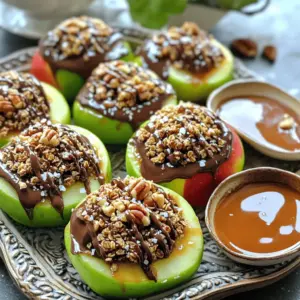 To make these tasty treats, you need some simple ingredients: - 2 large apples (Honeycrisp or Granny Smith work well) - 1 cup granola (preferably with nuts or chocolate pieces) - 1 cup semi-sweet chocolate chips - 1/2 cup caramel sauce - 1/4 teaspoon sea salt - 1/2 cup chopped pecans or walnuts (optional) These ingredients create a perfect mix of sweet, salty, and crunchy flavors. The apples provide crispness, while the chocolate and caramel add richness. You can swap some ingredients to suit your taste. Try using different apples, like Fuji or Pink Lady, for a sweeter bite. You can also choose dark chocolate or white chocolate if you want a different flavor. If you want a healthier option, use a nut-free granola or replace the caramel with honey. Adding toppings can make your apple slices even more special. Consider drizzling extra caramel or chocolate on top for a fun look. You could also add shredded coconut, mini marshmallows, or even sprinkles for a festive touch. Fresh fruit slices or berries can add color and flavor too. For a full recipe, check out the complete guide on making Chocolate Turtle Apple Slices. Start by choosing two large apples. Honeycrisp or Granny Smith work great. Wash and dry the apples well. Next, slice them into 1/4-inch thick rounds. Remove the core from each slice. This step is key for easy eating. Once done, lay the apple slices on a baking sheet lined with parchment paper. This makes cleanup quick and easy. Now it’s time to melt the chocolate. Use a microwave-safe bowl to hold the chocolate chips. Heat them in the microwave in 30-second bursts. Stir the chocolate after each interval. Stop when it’s smooth and shiny. For the caramel, warm it in the microwave for about 15 to 20 seconds. This makes it easier to drizzle. Begin by drizzling the melted chocolate over each apple slice. Make sure to cover them well. Next, drizzle the warm caramel over the chocolate. Now, sprinkle the granola evenly on each slice. If you like nuts, add them now too. Press down gently so they stick. Finally, sprinkle a little sea salt on top. This adds a nice touch of flavor. Place the baking sheet in the fridge for 20 to 30 minutes. This helps the chocolate and caramel set. You can now enjoy these sweet treats! For the full recipe, check out the earlier section. To melt chocolate, use a microwave-safe bowl. Place the chocolate chips in the bowl. Heat them in the microwave for 30 seconds. Stir the chocolate after each interval. This method helps prevent burning. If you prefer, you can use a double boiler. Fill a pot with water and place it on low heat. Put the chocolate in a bowl on top. Stir constantly until smooth. Always be careful not to let water touch the chocolate. Water can cause the chocolate to seize. You can customize your Chocolate Turtle Apple Slices in many ways. Try using dark or white chocolate instead of semi-sweet chocolate. This change can give a new taste. For more flavor, add a splash of vanilla extract to the melted chocolate. You can also mix in some peanut butter for a twist. If you like spice, try adding a pinch of cinnamon or cayenne pepper. For a fruity touch, drizzle with melted raspberry or caramel sauce. The options are endless! Presentation is key for these treats. Use a decorative platter to display the apple slices. Arrange them in a circle or in rows for a fun look. Garnish with whole nuts around the platter. Add extra caramel sauce in a small bowl for dipping. You can also sprinkle a bit of sea salt on top before serving. This adds a nice finishing touch. For a festive feel, place slices on individual plates with a small sprig of mint. Enjoy these sweet treats with friends or family! {{image_2}} You can change the toppings for fun. Try crushed cookies or mini marshmallows. For a spicy kick, add a dash of cayenne pepper to the chocolate. You could also use coconut flakes for a tropical twist. If you enjoy a nutty flavor, consider using almond slivers or cashews. Each topping can make your Chocolate Turtle Apple Slices unique and exciting. To make a healthier treat, use dark chocolate. It has less sugar and more nutrients. Swap the caramel sauce with a natural nut butter for creaminess. You can also use unsweetened applesauce instead of caramel. This option cuts down on sugar while keeping it tasty. If granola is too sweet, try using plain oats or seeds. These changes keep your snack light and delicious. Holiday times call for special flavors. For fall, use cinnamon and nutmeg in your chocolate. You can also drizzle pumpkin spice syrup instead of caramel. In winter, try peppermint extract in the chocolate for a refreshing touch. For spring, add colorful sprinkles or edible flowers. Each season can inspire new tastes and make your Chocolate Turtle Apple Slices festive. To store your Chocolate Turtle Apple Slices, place them in an airtight container. Make sure to separate layers with parchment paper to prevent sticking. This keeps each slice fresh and intact. Store the container in the fridge to maintain the chocolate and caramel texture. Chocolate Turtle Apple Slices stay fresh for about three to four days in the fridge. After that, they may lose their crunch and flavor. To enjoy them longer, consider eating them within the first couple of days. Keep an eye out for any signs of spoilage, like discoloration or off smells, and discard if necessary. These treats are best served cold or at room temperature. If you want to warm them, do so gently. Place them in a microwave for about 10 seconds. Be careful not to overheat, as it can melt the chocolate and caramel too much. Enjoy them fresh for the best taste! Yes, you can use other fruits! Pears and bananas work well too. Choose firm fruits that hold their shape. You will get a different taste, but it can be fun to try. Each fruit adds its own flavor and texture to the treat. If you need a substitute, try honey or maple syrup. These add sweetness but change the flavor. You can also use butterscotch sauce for a similar taste. Just remember, the texture may vary with these options. To keep chocolate smooth, avoid moisture. Use a dry bowl and spoon. Melt slowly in short bursts. Stir well between bursts. If chocolate starts to seize, add a small amount of oil. This will help bring it back to a nice, smooth texture. For more details, check the Full Recipe for Chocolate Turtle Apple Slices. In this post, we looked at how to make delicious chocolate turtle apple slices. We covered essential ingredients, step-by-step instructions, and helpful tips. You can customize toppings and explore fun variations, too. Remember to store your treats properly to keep them fresh. By trying these ideas, you'll make tasty snacks for any occasion. Enjoy your sweet creations and share them with friends and family!