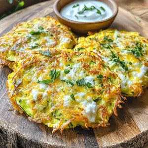 To make crispy cheesy zucchini fritters, gather these ingredients: - 2 medium zucchinis, grated - 1 teaspoon salt - 1 cup all-purpose flour - 1/2 cup grated Parmesan cheese - 1/2 cup shredded mozzarella cheese - 1 large egg - 1/4 cup green onions, finely chopped - 2 cloves garlic, minced - 1 teaspoon baking powder - 1/2 teaspoon black pepper - Olive oil for frying These simple ingredients come together to create a tasty dish. If you're missing some ingredients, don't worry. You can switch things up. - Instead of zucchinis, try grated carrots or yellow squash. - For a gluten-free option, use almond flour or a gluten-free blend. - Swap out Parmesan for feta cheese or cheddar for a different flavor. - Green onions can be replaced with chives or regular onions. These alternatives can add a fun twist to your fritters. Sometimes, you may need to substitute an ingredient. Here are some tips: - If you don’t have mozzarella, use any melty cheese like gouda or provolone. - You can skip the egg by using flaxseed meal mixed with water for binding. - Baking powder can be replaced with baking soda mixed with vinegar for a lift. These substitutions can help you work with what you have at home. For the full recipe, refer to the details above. First, grate the zucchinis. I like to use medium zucchinis for the best flavor. Place the grated zucchini in a clean kitchen towel or cheesecloth. Squeeze it to remove extra moisture. This step is key to crispy fritters. Next, add one teaspoon of salt to the zucchini and let it sit for about 10 minutes. The salt will draw out more moisture, helping the fritters stay crispy. In a large bowl, mix the drained zucchini with the following ingredients: - 1 cup all-purpose flour - 1/2 cup grated Parmesan cheese - 1/2 cup shredded mozzarella cheese - 1 large egg - 1/4 cup green onions, finely chopped - 2 cloves garlic, minced - 1 teaspoon baking powder - 1/2 teaspoon black pepper Mix everything until it's well combined. Heat olive oil in a large skillet over medium heat. You want enough oil to cover the bottom of the pan. Once the oil is hot, scoop spoonfuls of the mixture into the skillet. Flatten them slightly with the back of the spoon. Be careful not to overcrowd the pan, as this can lead to steaming instead of frying. Cook the fritters for about 3-4 minutes on each side. You want them to turn golden brown and crispy. When they are done, transfer the fritters to a plate lined with paper towels. This helps absorb any excess oil. Repeat the frying process until all the mixture is cooked, adding more oil as needed. To make sure your fritters are crispy, always remove excess moisture from the zucchini. Use a clean kitchen towel or cheesecloth for this. Also, do not skip the resting time after adding salt. It helps draw out moisture effectively. When frying, keep the oil hot but not smoking. This balance ensures a nice crust while keeping the inside moist. Serve the fritters warm and enjoy them right after cooking for the best texture. For the full recipe, refer to the details provided above. To fry your fritters well, use a hot skillet with olive oil. A medium heat works best to cook them evenly. Avoid overcrowding the pan. This helps the fritters stay crispy. Cook them in small batches for perfect results. To keep your fritters crispy, drain them well after frying. Place them on a paper towel-lined plate to absorb extra oil. You can also bake them briefly in the oven at 200°F (93°C). This keeps them warm and crispy until you serve. Serve the fritters warm on a platter. Garnish with fresh herbs like parsley or cilantro. They pair well with yogurt or sour cream for dipping. For a fun twist, serve them with a spicy salsa or a tangy sauce. These options enhance the flavors and make every bite exciting. You can find the Full Recipe for these tasty bites above. {{image_2}} You can make zucchini fritters even better with herbs and spices. Fresh herbs like basil or dill add a nice touch. You can also try dried herbs, like oregano or thyme. Just mix in one or two teaspoons into the batter. Spices like paprika or cayenne can bring heat. Start with a pinch, then adjust to taste. These additions enhance the flavor and make each bite exciting. While Parmesan and mozzarella work great, feel free to mix cheeses. Cheddar adds a sharp taste. Feta brings a salty kick. Even goat cheese can give a creamy texture. Just remember to keep the total cheese amount the same. This way, the fritters remain balanced and delicious. Cheese variations can make your fritters unique every time you cook. You can easily adapt this recipe for vegan or gluten-free diets. For vegan fritters, replace the egg with a flax egg. Mix one tablespoon of ground flaxseed with three tablespoons of water; let it sit until it thickens. For gluten-free fritters, use almond flour or gluten-free flour instead of all-purpose flour. Both options allow everyone to enjoy these crispy fritters. Check out the Full Recipe for more details on making these tasty variations. To keep your leftover fritters fresh, place them in an airtight container. Make sure to let them cool first. If you stack them, add a paper towel between layers. This helps absorb moisture and keeps them crispy. Store them in the fridge for up to three days. When you're ready to enjoy the fritters again, avoid the microwave. Instead, reheat them in a skillet. Add a little olive oil over medium heat. Cook for about two minutes on each side until they are hot and crispy. You can also use the oven. Preheat it to 350°F (175°C) and bake them for 10 minutes. You can freeze these fritters for later. First, let them cool completely. Then, place them in a single layer on a baking sheet. Freeze for about two hours. After that, transfer them to a freezer bag. Be sure to label the bag with the date. They can last up to three months in the freezer. When you want to eat them, thaw in the fridge overnight and reheat as mentioned above. For the full recipe, check out the main section. To keep zucchini fritters crispy, remove extra moisture. After grating the zucchinis, use a clean towel to squeeze out water. Add salt and let them rest for about 10 minutes. This draws out even more moisture. When mixing your batter, ensure it’s thick enough to hold together. Yes, you can make these fritters in advance. Prepare the batter, but do not fry them right away. Store the batter in the fridge for a few hours. When you are ready, simply heat your oil and fry them fresh. This keeps them crispy and tasty. Zucchini fritters pair well with many sides. You can serve them with yogurt or sour cream for dipping. A fresh salad adds nice crunch too. For a full meal, serve alongside grilled chicken or fish. Enjoy your tasty fritters with your favorite flavors! For the full recipe, check out the details above. This blog post explored ingredients, step-by-step instructions, and tips for making fritters. We covered every detail, from ingredient swaps to cooking techniques. Remember, using the right steps and tips yields perfect texture and flavor. Keep your fritters crispy by following the best practices shared. Finally, know how to store and reheat for the best taste later. Use this guide to impress friends and family with delicious fritters you made yourself!