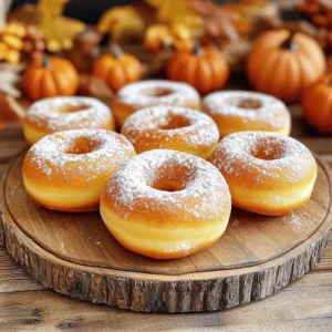 To make perfect pumpkin spice donuts, you need a few key ingredients: - 1 cup pure pumpkin puree - 1/2 cup granulated sugar - 1/2 cup brown sugar, packed - 2 large eggs - 1/4 cup vegetable oil - 1 teaspoon vanilla extract - 1 1/2 cups all-purpose flour - 1 teaspoon baking powder - 1/2 teaspoon baking soda - 1 teaspoon ground cinnamon - 1/2 teaspoon ground nutmeg - 1/2 teaspoon ground ginger - 1/4 teaspoon ground cloves - 1/4 teaspoon salt Using pure pumpkin puree is key. It gives your donuts real flavor. Avoid canned pumpkin pie mixes. They often add extra sugar and spices that can change your recipe. Pure pumpkin is the best for rich taste and texture. You can take your pumpkin spice donuts to the next level with some optional ingredients. Here are some ideas: - Glazes: Top your donuts with a simple glaze made from powdered sugar and milk. It adds sweetness and a nice shine. - Toppings: Try adding crushed nuts or a sprinkle of cinnamon sugar on top. - Extra spices: For more flavor, add a pinch of allspice or cardamom to the batter. These options let you personalize your donuts. Don't be afraid to get creative! You can make them your own. For the full recipe, follow the link to get all the steps. First, preheat your oven to 350°F (175°C). This step warms the oven and helps the donuts rise. Next, lightly grease your donut pan with cooking spray. This keeps the donuts from sticking. In a mixing bowl, combine the wet ingredients. You need 1 cup of pure pumpkin puree, 1/2 cup of granulated sugar, and 1/2 cup of brown sugar. Add 2 large eggs, 1/4 cup of vegetable oil, and 1 teaspoon of vanilla extract. Mix everything well until it’s smooth and creamy. Now, let’s move to the dry ingredients. In a separate bowl, sift together 1 1/2 cups of all-purpose flour, 1 teaspoon of baking powder, and 1/2 teaspoon of baking soda. Sifting helps break up lumps and ensures even mixing. Add your spices: 1 teaspoon of ground cinnamon, 1/2 teaspoon of ground nutmeg, 1/2 teaspoon of ground ginger, 1/4 teaspoon of ground cloves, and 1/4 teaspoon of salt. These spices give the donuts their warm flavor. Gradually add the dry mixture to the wet mixture. Stir until just combined. It’s okay if the batter is a bit lumpy; overmixing can make them tough. Now, it’s time to bake. Spoon the batter into the greased donut pan, filling each cavity about three-quarters full. This allows space for rising. Bake in the preheated oven for 10 to 12 minutes. Check for doneness by inserting a toothpick into the center. If it comes out clean, your donuts are ready. After baking, let the donuts cool in the pan for about 5 minutes. Then, transfer them to a wire rack to cool completely. This cooling method keeps them fluffy and delicious. Enjoy your Pumpkin Spice Delight Donuts! For the full recipe, check the earlier section. To make great pumpkin spice donuts, avoid common mistakes. Make sure you measure ingredients correctly. Too much flour can make your donuts dense. Use a kitchen scale for accuracy if possible. Always preheat your oven. This helps the donuts rise well. For the best results, use a quality donut pan. A non-stick pan ensures easy removal. A piping bag can help fill the donut cavities neatly. If you don’t have one, a zip-top bag with a corner cut works too. When serving your donuts, think about how to make them shine. Arrange them on a pretty platter. Drizzle a simple glaze over them for a lovely look. You can mix powdered sugar and milk for a quick glaze. For photography, natural light works best. Place the donuts near a window. Use colorful plates or napkins to add contrast. Capture close-up shots to show off their texture. Want to switch up the taste? Add more spices! A pinch of cardamom gives a warm, unique flavor. You can even try a bit of allspice for a twist. To make a special glaze, mix powdered sugar with maple syrup instead of milk. This adds a nice maple flavor. You can also toss the donuts in cinnamon sugar for a crunchy finish. For the full recipe, check out our detailed instructions. {{image_2}} You can make your pumpkin spice donuts healthier with a few easy swaps. For sugar, you can use honey, maple syrup, or coconut sugar. These options add sweetness but can also bring in extra flavor. For oil, consider using unsweetened applesauce or Greek yogurt. Both will keep your donuts moist while cutting down on fat. If you want gluten-free donuts, use a gluten-free flour blend instead of all-purpose flour. This swap maintains the texture and taste you love. Just ensure that your baking powder is gluten-free as well. Adding chocolate or nuts can give your donuts a fun twist. Chop up dark chocolate or mix in chocolate chips for a rich taste. If you prefer nuts, walnuts or pecans add great crunch. You can also sprinkle them on top for a nice finish. For seasonal variations, consider adding different spices. Try cardamom or allspice for a unique flavor. You can also mix in some vanilla or almond extract for extra depth. There are two main types of pumpkin spice donuts: baked and fried. Baked donuts are lighter and easier to make at home. They are also healthier since they don’t absorb oil. Fried donuts have a rich, crispy texture that many people love. You can also try making mini donuts or donut holes. These bite-sized versions are perfect for sharing and make great snacks. Plus, they can bake faster, so you’ll enjoy them in no time. For the full recipe, check out the Pumpkin Spice Delight Donuts section. To keep your pumpkin spice donuts fresh, store them in an airtight container at room temperature. This helps maintain their soft texture and flavor. If you want them to last longer, you can freeze them. Wrap each donut in plastic wrap and place them in a freezer bag. They can stay fresh for up to three months in the freezer. When you're ready to enjoy your donuts again, the best way to reheat them is in the oven. Preheat your oven to 350°F (175°C). Place the donuts on a baking sheet and heat for about 5-7 minutes. This will warm them up and keep them soft. If you are using frozen donuts, let them thaw at room temperature first. Then, follow the same reheating method. You can also microwave them for about 15-20 seconds, but this may make them a bit chewy. For the best taste, use the oven method. Yes, you can use fresh pumpkin. Fresh pumpkin gives a rich flavor and nice texture. To prepare fresh pumpkin puree, follow these steps: - Cut a small pumpkin in half and remove the seeds. - Bake the halves cut side down at 350°F for 45 minutes. - Let it cool, then scoop out the flesh. - Blend until smooth. This makes about one cup of puree. To check if the donuts are done, look for these signs: - The edges should be golden brown. - A toothpick inserted in the center should come out clean. - The donuts should spring back when gently pressed. Yes, you can make vegan pumpkin spice donuts. Here are some tips: - Replace eggs with 1/4 cup applesauce or 1/4 cup ground flaxseed mixed with water. - Use almond milk or soy milk instead of dairy milk. - Ensure the vegetable oil is plant-based, as most are. This keeps moisture and texture. Serve these donuts warm for the best taste. Here are some ideas: - Pair them with your favorite coffee or chai tea. - Dust with powdered sugar or dip in melted chocolate. - Add a drizzle of maple syrup for extra sweetness. Pumpkin spice donuts stay fresh for about three days. Store them in an airtight container at room temperature. For longer storage, freeze them: - Wrap each donut in plastic wrap. - Place them in a freezer bag. - They can last up to three months in the freezer for best taste. For the full recipe, check out the Pumpkin Spice Delight Donuts. Pumpkin spice donuts are a fall favorite. You learned about key ingredients like pure pumpkin puree and different spices. We discussed step-by-step methods, from mixing to baking. Tips helped you avoid common mistakes and improve presentation. Explore variations for healthier and unique flavors, plus storage tips for freshness. Now, you can confidently make these tasty donuts your own. Enjoy every bite and share them with friends. Happy baking!