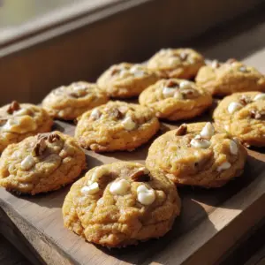 To make Pumpkindoodle cookies, you will need some simple ingredients. Here is the list: - 1 cup pumpkin puree - 1/2 cup unsalted butter, softened - 1 cup brown sugar, packed - 1/2 cup granulated sugar - 1 large egg - 1 teaspoon vanilla extract - 2 cups all-purpose flour - 1 teaspoon baking soda - 1 teaspoon ground cinnamon - 1/2 teaspoon ground nutmeg - 1/4 teaspoon ground ginger - 1/4 teaspoon salt - 1/2 cup white chocolate chips (optional) - 1/2 cup chopped pecans or walnuts (optional) These ingredients create a cozy and warm flavor. The pumpkin puree gives the cookies a lovely color and taste. Butter adds richness. Brown sugar makes them soft and chewy. Granulated sugar helps them spread nicely. The egg binds everything together. Vanilla adds a sweet touch. Spices like cinnamon and nutmeg bring warmth. You can choose to add white chocolate or nuts for extra texture. Both options make the cookies even more delightful. For the full recipe, check the instructions later in this article. Enjoy gathering your ingredients; each one plays a role in making these cookies special! Start by preheating your oven to 350°F (175°C). This step is key for even baking. While the oven heats, line a baking sheet with parchment paper. This keeps the cookies from sticking. In a large bowl, combine 1/2 cup softened butter, 1 cup brown sugar, and 1/2 cup granulated sugar. Use an electric mixer to beat them together until light and fluffy. This should take about 2-3 minutes. Next, add 1 cup pumpkin puree, 1 large egg, and 1 teaspoon vanilla extract. Mix until everything is well combined. In another bowl, whisk together 2 cups all-purpose flour, 1 teaspoon baking soda, 1 teaspoon ground cinnamon, 1/2 teaspoon ground nutmeg, 1/4 teaspoon ground ginger, and 1/4 teaspoon salt. Gradually add this dry mixture to the wet ingredients. Stir just until everything is mixed. Don’t overmix, or your cookies may be tough. Use a cookie scoop or a spoon to drop tablespoon-sized balls of dough onto your prepared baking sheet. Leave about 2 inches between each ball. Bake in your preheated oven for 10-12 minutes. The edges should be set, and the centers will look soft. After baking, let the cookies cool on the baking sheet for about 5 minutes. Then, transfer them to a wire rack to cool completely. Enjoy your cozy treat! For the full recipe, check out the details above. To get the best texture, start with room temperature butter. This helps the butter mix well with sugar. Cream the butter and sugars until light and fluffy. This step adds air and keeps cookies soft. Don’t overmix the dough. Mix just until you see no dry flour. This helps the cookies stay tender. You can swap pumpkin puree for applesauce if you want a lighter cookie. For a dairy-free option, use coconut oil instead of butter. If you need to avoid gluten, use a gluten-free flour blend. You can also use maple syrup instead of sugars for a unique flavor. Set your oven to 350°F (175°C) for even baking. Bake the cookies for 10-12 minutes. Watch closely as baking times can vary by oven. The edges should be set, but the centers can look soft. This will create a chewy texture. Let them cool on the sheet for a few minutes before moving them. {{image_2}} You can make your pumpkindoodle cookies even more fun! Adding mix-ins gives each cookie a unique taste. Consider using: - White chocolate chips - Dark chocolate chips - Chopped pecans - Chopped walnuts - Dried cranberries - Raisins These mix-ins add texture and surprise. Just fold them in gently after mixing your dough. This step makes your cookies special and personal. If you have dietary needs, don't worry! You can still enjoy these cookies. For a gluten-free version, replace all-purpose flour with a gluten-free blend. Many blends work well. Just ensure it has a binding agent. For a vegan option, swap the butter with coconut oil or vegan butter. Use a flax egg instead of a regular egg. To make a flax egg, mix one tablespoon of ground flaxseed with three tablespoons of water. Let it sit for a few minutes until it thickens. You can play with spices to make these cookies your own. If you like a stronger kick, add more cinnamon or nutmeg. For a twist, try adding: - Pumpkin spice mix - Allspice - Cardamom These spices bring warmth and depth to the cookies. You can also experiment with extracts. A splash of almond or maple extract can create a whole new flavor profile. Feel free to try your ideas! Each change can lead to a new favorite cookie. Discover the joy of personalizing your pumpkindoodle cookies! For the full recipe, check out the earlier section. You want to keep your pumpkindoodle cookies fresh and tasty. Let them cool completely first. Then, place them in an airtight container. This keeps them soft and chewy. You can store them at room temperature for up to five days. If you live in a humid area, use the fridge. It helps prevent them from getting too soft. Freezing is a great way to save extra cookies. Start by cooling the cookies as before. Then, place them on a baking sheet in a single layer. Freeze them for about an hour. After that, move them to a freezer-safe bag. They can last up to three months in the freezer. When you want to eat one, just take it out and let it thaw. To keep your cookies fresh, avoid mixing them with other types. Different cookies can share their flavors. If you want to keep them longer, use parchment paper between layers. This helps prevent sticking. Check your cookies often to make sure they stay soft. For the full recipe, refer back to the ingredients and steps listed earlier. Pumpkindoodle cookies stand out due to their warm fall flavors. They blend pumpkin puree with spices like cinnamon and nutmeg. This mix creates a cozy taste perfect for autumn. The soft texture makes each bite feel like a hug. Adding white chocolate chips or nuts adds a delightful crunch. This combination of flavors gives these cookies a unique twist on classic snickerdoodles. Yes, you can make these cookies ahead of time! Prepare the dough and chill it in the fridge for up to 24 hours. Chilling helps the flavors meld, making the cookies even better. You can also freeze the dough in balls for up to three months. When ready to bake, just pop them in the oven from frozen. This makes it easy and fun to enjoy fresh cookies anytime! Pumpkindoodle cookies pair well with several drinks. A warm cup of chai tea complements the spices nicely. Hot apple cider adds to the fall vibe. You could also enjoy these cookies with a scoop of vanilla ice cream for a treat. For a cozy snack, serve them with a glass of milk. Each combo enhances the cookie's cozy flavors. To know when your cookies are done, look for golden edges. The centers should be slightly soft and look puffy. If the cookies start to crack on top, they are almost ready. Bake them for about 10-12 minutes at 350°F. The aroma will fill your kitchen, making it hard to wait! For the best results, let them cool slightly before enjoying. You learned how to make delicious Pumpkindoodle cookies. We covered the key ingredients, step-by-step instructions, and tips for perfecting your cookies. Remember, you can always add your own twist with mix-ins or try gluten-free options. Storing them well keeps your treats fresh longer. Enjoy baking these tasty cookies for yourself or to share with others. Happy baking!