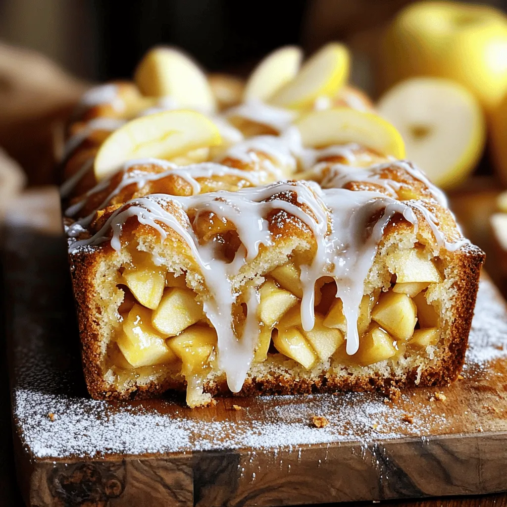 - 2 cups all-purpose flour - 1 tablespoon baking powder - 1 teaspoon ground cinnamon - 1/2 teaspoon salt - 1/2 cup granulated sugar - 1/4 cup brown sugar, packed - 1/2 cup unsalted butter, melted - 2 large eggs - 1 teaspoon vanilla extract - 1/2 cup milk - 2 cups apples, peeled, cored, and diced - 1/2 cup powdered sugar - 2 tablespoons milk I love to use fresh ingredients when making apple fritter bread. The apples add a sweet and juicy bite. You can choose any apple you like; I prefer Granny Smith for their tartness. The mix of sugars gives the bread depth. I use both granulated and brown sugar. Brown sugar adds a hint of caramel flavor. For the glaze, simple is best. Just mix powdered sugar with milk until smooth. This glaze adds a lovely shine and sweetness. It makes the bread look fancy too! Each slice will be a treat for the eyes and taste buds. You can find the full recipe to follow these steps easily. Enjoy making this delightful bread! - Preheat your oven to 350°F (175°C). - Grease and flour a 9x5-inch loaf pan. This step helps the bread release easily after baking. Make sure to cover all sides well. - Combine flour, baking powder, ground cinnamon, salt, granulated sugar, and brown sugar. Mix these dry ingredients in a large bowl. This ensures the flavors blend well. The cinnamon adds warmth, while the sugars give sweetness. - Whisk together melted butter, eggs, vanilla extract, and milk. In another bowl, whisk until smooth. This step brings rich flavor and moisture to the bread. The butter adds richness, while vanilla gives a lovely aroma. - Pour wet ingredients into dry ingredients and stir until just combined. - Gently fold in the diced apples into the batter. Mix carefully to avoid over-stirring. You want a tender bread, not tough. The diced apples add juicy bites throughout the loaf. - Pour batter into the prepared loaf pan and bake for 50-60 minutes. Check the bread at 50 minutes by inserting a toothpick in the center. When it comes out clean, the bread is ready. - Prepare the glaze while the bread is baking. - Drizzle the glaze over the warm bread before serving. Mix powdered sugar with milk to make the glaze. Drizzling while warm lets it soak in, adding extra sweetness. This step makes your bread look and taste amazing! For the full recipe, check the details above. - Use room temperature ingredients for better mixing. This helps create a smooth batter. - Check doneness using a toothpick inserted into the center of the bread. If it comes out clean, your bread is ready! - Add nuts such as walnuts or pecans for extra crunch. This gives a lovely texture and taste. - Incorporate a pinch of nutmeg for an aromatic twist. It brings warmth to the flavor profile. - Allow the butter to cool slightly before adding to the mixture. This prevents cooking the eggs and helps the batter mix well. These tips will help you create the best Apple Fritter Bread. For the full recipe, check out the instructions above. Enjoy your baking! {{image_2}} You can have fun with this recipe! Instead of apples, try pears or plums. They add a sweet twist and change the flavor a bit. Just chop them up like you would with apples. The texture will still be lovely, and the taste will surprise you. Mixing fruits keeps things fresh and exciting. If you need a gluten-free choice, use a gluten-free flour blend. Many blends work well in baking. Just swap it for the all-purpose flour in the recipe. Your bread will still taste great, and no one will know it’s gluten-free! This option helps everyone enjoy this treat. Want a vegan version? It's simple! Replace eggs with flax eggs. To make flax eggs, mix 1 tablespoon of ground flaxseed with 2.5 tablespoons of water. Let it sit for a few minutes. Also, switch to plant-based milk and butter. This way, you can enjoy the same delicious bread without any animal products. Everyone can enjoy this tasty treat! Feel free to explore these variations and find what works best for you. You might discover a new favorite way to enjoy apple fritter bread! For the full recipe, check out the earlier section. Store your Apple Fritter Bread tightly wrapped at room temperature. It stays fresh for up to 2 days. This way, you can enjoy a slice whenever you crave something sweet. You can refrigerate the bread for up to a week. Just place it in an airtight container. If you want to keep it longer, freeze it for up to 3 months. Make sure it is tightly sealed. To serve, thaw the frozen bread at room temperature. This method keeps the bread moist and tasty. A toothpick inserted should come out clean when the bread is fully baked. This means the center cooked well and is ready to enjoy. If the toothpick has wet batter, bake it a bit longer. Check every few minutes until it’s done. Yes, the bread can be made ahead and stored as mentioned in the storage info. You can bake it and let it cool. Wrap it tightly to keep it fresh. You can also freeze it for later use. Just thaw it before serving. It pairs well with a dollop of whipped cream or a scoop of vanilla ice cream. This adds a nice touch of creaminess. You could also sprinkle some cinnamon on top for extra flavor. Enjoy it warm for the best taste! Apple Fritter Bread is a delightful treat that combines warm apples and spices. You learned how to prepare the ingredients and bake this bread step-by-step. Remember to experiment with flavors and textures for a unique twist. With the right storage, you can enjoy it fresh or save it for later. This recipe is simple and rewarding, whether you share it or keep it all for yourself! Enjoy baking your new favorite bread!