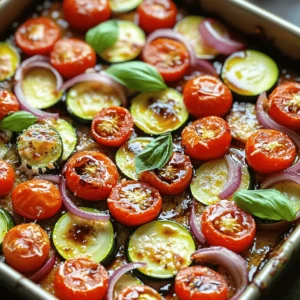 - 3 medium zucchinis - 2 cups cherry tomatoes - 1 medium red onion - Balsamic vinegar - Olive oil - Dried oregano and thyme - Grated Parmesan cheese - Fresh basil leaves for garnish When I think about a simple and tasty dish, the Balsamic Zucchini Tomato Bake comes to mind. This dish shines with fresh veggies and bold flavors. The main ingredients are key. You will need three medium zucchinis, two cups of cherry tomatoes, and one medium red onion. This trio is a great base for any bake. Next, we add flavor enhancers. Balsamic vinegar and olive oil bring richness. Dried oregano and thyme add warmth and depth. Sometimes, I sprinkle grated Parmesan cheese on top for extra creaminess. Fresh basil leaves are a must for garnish. They add a bright, fresh touch. For the full recipe, check out the [Full Recipe]. This dish not only looks appealing but also tastes amazing. I love how the flavors blend together during baking. Each bite is a delightful mix of sweet, tangy, and savory. - Preheat the oven to 400°F (200°C). - Slice zucchinis into rounds. - Halve the cherry tomatoes. - Slice the red onion thinly. First, you need to get your oven hot. Preheating helps the zucchini bake evenly. While the oven heats, prepare your veggies. Slice the zucchinis into rounds. This gives them a nice shape and helps them cook well. Halve the cherry tomatoes; their sweet juice adds flavor. Finally, slice the red onion thin. This adds a nice crunch and sharpness to the dish. - Whisk balsamic mixture. - Toss vegetables with the balsamic mixture. Next, make the balsamic mixture. In a small bowl, whisk together minced garlic, balsamic vinegar, olive oil, dried oregano, dried thyme, salt, and pepper. Taste it; it should be tangy and savory. Now, pour this mixture over your chopped vegetables. Toss them gently until all the veggies are coated. This step is key to infusing flavor throughout the dish. - Transfer to baking dish. - Sprinkle cheese and bake. Now, transfer the vegetable mix to a baking dish. Spread it out evenly to ensure even cooking. If you like cheese, sprinkle grated Parmesan on top. It adds a lovely, creamy finish. Bake in your preheated oven for 25-30 minutes. The zucchini should be tender and caramelized. When it’s done, let it cool a bit. Garnish with fresh basil leaves before serving. Enjoy your Balsamic Zucchini Tomato Bake! For the complete recipe, check the [Full Recipe]. For a rustic look, serve the Balsamic Zucchini Tomato Bake in the dish it was cooked in. This adds charm and warmth to your meal. To enhance the dish's colors, drizzle some extra balsamic reduction over the top. Add a few fresh basil leaves as a final touch. You can pair this bake with a light salad or crusty bread for a complete meal. To ensure the zucchini has the right texture, slice it into even rounds. This helps it cook evenly. If you prefer a firmer zucchini, reduce the baking time. Check the bake at 20 minutes; it may need just a few extra minutes to reach your desired doneness. Consider adding fresh herbs like rosemary or parsley for extra flavor. You can also spice it up with a pinch of red pepper flakes for heat. If you want to make it more filling, add grilled chicken or chickpeas for protein. Quinoa or brown rice can also make great additions for a hearty dish. {{image_2}} You can swap ingredients to change the dish. Try using bell peppers or mushrooms for extra flavor. Carrots and eggplant also work well. If you're avoiding gluten, this recipe is naturally gluten-free. For a dairy-free option, skip the Parmesan cheese or use a plant-based alternative. Want to spice things up? Add red pepper flakes or jalapeños for heat. You can also try different vinegars. Apple cider vinegar or red wine vinegar can change the taste. Each vinegar adds a unique twist to the dish. Grilling is a fun option! It gives the veggies a smoky flavor. Just toss them on a grill until they're tender. If you prefer a slow cooker, you can use it too. Cook on low for about four hours. This method makes the veggies very soft and flavorful. Explore the [Full Recipe] for all the cooking steps and tips! After you serve Balsamic Zucchini Tomato Bake, store leftovers in the fridge. Let the dish cool down first. Then, place it in an airtight container. This helps keep the flavors fresh. Glass containers work best, but plastic ones are fine too. Make sure to seal them tightly. Leftovers can last for up to three days. When you reheat the bake, aim for gentle heat. The best method is to use an oven. Set it to 350°F (175°C). Place the dish in for about 10-15 minutes. This keeps the zucchini tender. Use a cover to keep moisture in. Avoid the microwave, as it can make the zucchini mushy. If you want to freeze this dish, first let it cool completely. Then, divide it into portions. Use freezer-safe containers or bags. Squeeze out as much air as you can. The bake can last for up to three months in the freezer. When you're ready to eat, thaw it in the fridge overnight. Reheat it in the oven for best results. How long does it take to bake Balsamic Zucchini Tomato Bake? Baking this dish takes about 25 to 30 minutes. You want the zucchini tender and caramelized. Can I prepare this dish in advance? Yes, you can prep it a day ahead. Just cover it and store it in the fridge. Is this dish vegan-friendly? Yes, this dish is vegan if you skip the cheese. All other ingredients are plant-based. Is it suitable for gluten-free diets? Absolutely! All ingredients are gluten-free. Enjoy this dish without worry. What can I use instead of balsamic vinegar? You can use red wine vinegar or apple cider vinegar. Both add nice flavor. Can I use dried herbs instead of fresh? Yes, you can use dried herbs. Just remember to use less since they’re stronger. This blog post covered a delicious Balsamic Zucchini Tomato Bake. We discussed key ingredients like zucchinis, cherry tomatoes, and red onion. I shared how to enhance the flavors with balsamic vinegar and olive oil. You learned simple preparation steps, baking tips, and fun variations. In the end, this dish is versatile and easy to make. Enjoy experimenting with flavors and ingredients to personalize your meal. Don’t forget to have fun in the kitchen!
