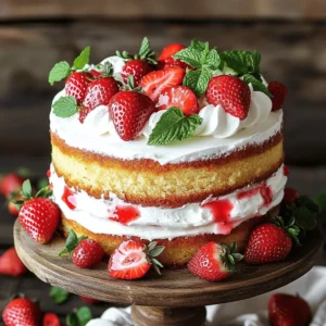 To make the best strawberry cake, you need the following ingredients: - 2 cups all-purpose flour - 1 ½ cups granulated sugar - ½ cup unsalted butter, softened - 1 cup whole milk - 3 ½ teaspoons baking powder - 1 teaspoon vanilla extract - ½ teaspoon salt - 4 large egg whites - 2 cups fresh strawberries, hulled and sliced - 1 cup heavy whipping cream - 2 tablespoons powdered sugar - Fresh mint leaves for garnish (optional) These ingredients come together to create a delightful cake. Each one plays a role in the taste and texture. For those with dietary restrictions, you can make some substitutions: - Gluten-Free: Use a gluten-free flour blend instead of all-purpose flour. - Dairy-Free: Swap butter and whole milk for coconut oil and almond milk. - Vegan: Replace egg whites with aquafaba, the liquid from canned chickpeas. Feel free to experiment with these options. The goal is to enjoy a slice of strawberry goodness while staying true to your dietary needs. 1. Preheat your oven to 350°F (175°C). Grease and flour two 9-inch round cake pans. This helps the cake come out easily. 2. In a mixing bowl, cream together ½ cup of softened butter and 1 ½ cups of granulated sugar. Mix until it is fluffy and light. 3. Add 4 large egg whites to the mixture, one at a time. Mix well after each addition to ensure they blend. 4. In a separate bowl, whisk together 2 cups of all-purpose flour, 3 ½ teaspoons of baking powder, and ½ teaspoon of salt. 5. Gradually add this dry mix to the creamed butter and sugar. Alternate with 1 cup of whole milk. Mix until everything is well combined. 6. Stir in 1 teaspoon of vanilla extract until fully mixed in. 7. Gently fold in 2 cups of sliced fresh strawberries. Reserve a few slices for decoration later. 1. Divide the batter evenly between the two prepared pans. Smooth the tops with a spatula for an even surface. 2. Bake in your preheated oven for 25-30 minutes. 3. To check for doneness, insert a toothpick into the center. If it comes out clean, your cake is ready. 1. Allow the cakes to cool in the pans for 10 minutes. Carefully transfer them to a wire rack to cool completely. 2. Once cooled, whip 1 cup of heavy cream with 2 tablespoons of powdered sugar until soft peaks form. 3. For layering, place one cake layer on a serving plate. Spread a layer of whipped cream on top and add a few strawberry slices. 4. Top with the second cake layer. Spread the remaining whipped cream on top. Decorate with the reserved strawberries and mint leaves if you like. This process leads you to a delightful strawberry cake that is fresh and full of flavor. For the complete recipe, check out the [Full Recipe]. Using room temperature ingredients is key. When your butter and eggs are warm, they mix better. This step helps create a light and fluffy cake. If your ingredients are cold, your cake may turn out dense. To avoid baking mistakes, measure your flour correctly. Don't pack it into the cup. Instead, spoon it in and level it off with a knife. Over-measuring can make your cake dry. Also, be careful not to overmix the batter. Mix until just combined for the best texture. Whipping heavy cream is simple when you follow a few tips. Start with chilled cream and a cold bowl. This helps the cream whip faster. Use a hand mixer or a stand mixer for the best results. Beat until soft peaks form, which means it will hold its shape but still be smooth. You can flavor your whipped cream easily. Try adding vanilla extract or a bit of almond extract. For a fruit twist, mix in a few tablespoons of strawberry puree. This option adds a nice touch to your cake. Presenting your cake can be fun and creative. Place the cake on a nice serving plate. Use a cake stand if you have one. This adds elegance. You can slice the cake into wedges for serving. Garnishing makes a big difference too. Use fresh mint leaves and whole strawberries on top. They add color and charm. Arrange the strawberries in a circle around the whipped cream. This will impress your guests. For more details, check out the Full Recipe. Enjoy making your cake beautiful! {{image_2}} You can make this cake even more tasty by adding a little citrus zest. Try lemon or orange zest to give it a fresh kick. The zest adds brightness and pairs well with strawberries. Another fun option is to mix in different berries. Blueberries or raspberries can add color and flavor. Each berry brings its own sweet twist, making your cake unique and delicious. If you need a gluten-free option, substitute all-purpose flour with a gluten-free blend. Many brands work well, so choose one you like. This change keeps the cake soft and tasty. For those who prefer vegan options, replace eggs with flaxseed meal mixed with water. Use almond milk or coconut milk instead of whole milk. You’ll still get a moist cake that everyone can enjoy. Different cultures have their own takes on strawberry cake. In some places, they add cream cheese to the frosting for a rich taste. Others might use whipped coconut cream for a lighter touch. Each region brings its flavors, adding a special twist to the cake. Try out these variations to find your favorite version. You can even mix and match to create something new and exciting. To keep your Best Strawberry Cake fresh, store it in the fridge. Wrap it tightly in plastic wrap or place it in an airtight container. This prevents the cake from drying out. If you have leftovers, refrigeration is the best choice. If you want to store the cake for longer, consider freezing it. To do this, slice the cake and wrap each slice in plastic wrap. Then, place the wrapped slices in a freezer-safe bag. When you are ready to enjoy, thaw the slices in the fridge overnight. In the fridge, your strawberry cake will stay fresh for about 3 to 5 days. Just remember to keep it covered well. The whipped cream might soften after a few days, so try to eat it sooner for the best taste. For leftovers, it’s best to store them in individual slices. This way, you can grab a slice whenever you want. Plus, it makes sharing easier! Can I use frozen strawberries instead of fresh? Yes, you can use frozen strawberries. Just thaw them and drain excess liquid. Fresh strawberries taste better, but frozen works well in a pinch. How can I improve the flavor of my cake? To boost flavor, add a splash of lemon juice or zest. You can also mix in a little almond extract. These small changes make a big difference. Is it possible to make this cake in advance? Absolutely! You can bake the cake a day early. Just store it in an airtight container. Add whipped cream and strawberries right before serving. What to do if the cake is too dry or dense? If your cake is dry, check your oven's temperature. Use an oven thermometer for accuracy. You can also brush the cake with simple syrup for moisture. Why did my whipped cream deflate? Whipped cream can deflate if it’s over-mixed or not cold enough. Start with chilled cream and mix just until soft peaks form. How can I make this cake more visually appealing? To enhance the look, use a piping bag for whipped cream. Add fresh strawberries in a decorative pattern. Mint leaves add a nice touch as well. For the full recipe, check out the Best Strawberry Cake to create this delightful treat! In this post, we explored making the best strawberry cake. We covered key ingredients, precise steps, and helpful tips. Remember to use fresh strawberries and check your cake for doneness. Don't shy away from making variations to fit your taste or dietary needs. Proper storage keeps your cake fresh longer. With a little care, your cake will impress everyone. Happy baking!