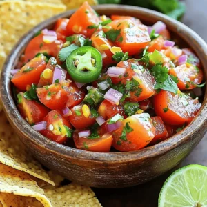 To make quick and easy salsa, you need fresh and simple ingredients. Here’s what you will need: - Ripe tomatoes - Red onion - Jalapeño - Fresh cilantro - Lime - Cumin - Olive oil - Salt These ingredients create a vibrant and tasty salsa. Ripe tomatoes give the salsa its juicy base. Red onion adds a nice crunch and sweetness. Jalapeño brings heat, which you can adjust based on your taste. Fresh cilantro offers a bright flavor that ties everything together. The lime juice adds acidity, making the salsa lively. Cumin provides an earthy note, and olive oil adds richness. Finally, salt enhances all the flavors. Using fresh produce makes a big difference. I recommend using ripe tomatoes for the best taste. You can find these at your local market or grocery store. Remember, the better the ingredients, the better your salsa will be! For the full recipe, check the earlier section. To make quick and easy salsa, start by dicing the tomatoes. Use fresh, ripe tomatoes for the best flavor. Cut them into small pieces so they mix well. Next, chop the red onion finely. This will add a nice crunch and flavor. After that, prepare the jalapeño. Cut it in half, remove the seeds, and mince it into tiny bits. This step helps control the spice level. Lastly, chop the fresh cilantro. This herb gives the salsa a bright taste. Now it’s time to mix the salsa. Take a medium bowl and put in the diced tomatoes, chopped onion, minced jalapeño, and cilantro. Squeeze the juice of one lime over the mixture. This will add a zesty kick. Next, add one teaspoon of cumin for warmth and flavor. Pour in one tablespoon of olive oil to bring everything together. Season with salt to taste. Then, gently mix all the ingredients until they are well combined. Let the salsa rest for about ten minutes. This allows the flavors to meld together. The waiting time helps the ingredients share their tastes. For the best serving suggestions, enjoy the salsa with tortilla chips. You can also use it as a topping for tacos or grilled meats. The freshness of the salsa makes any meal pop. For the full recipe, check the section above. For salsa, you want juicy and flavorful tomatoes. I recommend using Roma or vine-ripened tomatoes. They have a firm texture and great taste. Ripe tomatoes will give your salsa a rich flavor. Unripe tomatoes may taste bland and watery. Always choose tomatoes that feel heavy for their size and have a deep color. To make your salsa pop, adjust the spice levels to your taste. If you like it hot, add more jalapeño or even a dash of hot sauce. For a milder salsa, remove the seeds from the jalapeño. Fresh herbs like cilantro add a bright flavor. You can also use parsley if you prefer something milder. Serve your salsa in a colorful bowl for visual appeal. Add some lime wedges on the side for a fresh touch. Pair your salsa with tortilla chips, tacos, or grilled meats. It also works well as a topping for fish. This way, your dish looks great and tastes even better. For the full recipe, refer to the section above. {{image_2}} You can add a sweet twist to your salsa by using fruits. Mango or pineapple gives a fresh touch. Just chop them up and mix them in. You can also explore other fruits like peaches or strawberries. Their sweetness balances the tangy flavors of the tomatoes. This adds a fun twist and a burst of color to your dish. Want your salsa to pack more heat? You can easily adjust the spice level. For a milder salsa, remove the seeds from the jalapeño. This helps reduce the heat. If you like it spicy, consider adding a serrano pepper or a few dashes of hot sauce. Each pepper brings its unique flavor and kick. Experimenting with spice can make your salsa stand out. Adding more veggies can create a salsa that is both colorful and tasty. Try incorporating corn, bell peppers, or diced cucumbers for crunch. You can also enhance the flavor with herbs like oregano or basil. Fresh herbs give a fragrant lift to your salsa. Just chop them finely and mix them in. Each ingredient brings its charm to your dish. If you're looking for a classic salsa, you can stick to the [Full Recipe]. To keep your salsa fresh, store it in the fridge. Use an airtight container for best results. A glass jar or plastic container works well. This keeps the salsa from drying out. Always let the salsa cool before sealing it. This helps prevent condensation inside the container. Yes, you can freeze salsa! First, put it in a freezer-safe container. Leave some space at the top, as salsa expands when frozen. To thaw, take it out and place it in the fridge overnight. You can also thaw it in cold water for a quicker option. Once thawed, stir it well before use. Homemade salsa lasts about 5 to 7 days in the fridge. Keep an eye out for any changes. Signs of spoilage include a change in color or smell. If you see mold, toss it out. Always trust your senses when it comes to food safety. For more details on making salsa, check the Full Recipe. To make quick and easy salsa, you follow some simple steps. First, gather your ingredients. You need ripe tomatoes, red onion, jalapeño, cilantro, lime juice, cumin, olive oil, and salt. 1. Dice the ripe tomatoes and chop the red onion. 2. Mince the jalapeño, removing seeds if you want less heat. 3. In a medium bowl, combine the tomatoes, onion, jalapeño, and cilantro. 4. Squeeze the lime juice over the mix. 5. Add the cumin and olive oil. 6. Season with salt to taste. 7. Mix gently until everything is combined. 8. Let it sit for about 10 minutes to let the flavors meld. This whole process takes only about 10 minutes. You can find the full recipe for more details. Yes, you can make salsa ahead of time! For the best flavor, prepare it a few hours in advance. This lets the flavors develop more fully. If you need to make it a day ahead, that works too. Just keep it in the fridge. It’s best to eat it within 2 to 3 days for the freshest taste. Salsa pairs well with many foods. Here are some ideas: - Tortilla chips for a crunchy snack. - Tacos to add zest and freshness. - Grilled meats like chicken or fish for added flavor. - Burritos for a tasty topping. - Nachos to elevate your game day snack. Feel free to experiment with your favorite dishes! This salsa recipe combines fresh tomatoes, onions, and spices for a tasty dish. Preparation is easy if you follow simple steps. Remember, choosing ripe tomatoes and balancing flavors makes a big difference. You can also try fun variations like fruit salsas or adjusting spice levels. Store your salsa well for the best taste. Enjoy your fresh salsa with chips, tacos, or anything you please! Now, get creative and make your perfect batch!
