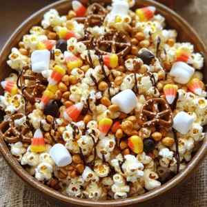 - 2 cups popcorn, popped - 1 cup pretzel sticks - 1 cup candy corn - 1 cup roasted peanuts - 1 cup mini marshmallows - 1 teaspoon pumpkin spice - 1/4 cup dark chocolate chips - 1 tablespoon melted coconut oil - Large mixing bowl - Small bowl for mixing spices - Baking sheet lined with parchment paper To make Scarecrow Crunch Snack Mix, you need simple ingredients. First, gather the popcorn, pretzel sticks, candy corn, roasted peanuts, and mini marshmallows. These give the mix its fun and crunchy texture. Next, add a sprinkle of pumpkin spice for that cozy fall flavor. The dark chocolate chips bring a sweet touch. Lastly, the melted coconut oil helps everything stick together and adds a hint of richness. Having the right tools makes your cooking easier. A large mixing bowl helps you combine all the snacks without a mess. Use a small bowl to mix the coconut oil and spices. A parchment-lined baking sheet is great for cooling the mix. You can find the full recipe at the end for easy reference. First, grab a large mixing bowl. In this bowl, combine the following ingredients: - 2 cups popcorn, popped - 1 cup pretzel sticks - 1 cup candy corn - 1 cup roasted peanuts - 1 cup mini marshmallows Mix these ingredients well. You want them to blend evenly for great flavor. Next, take a small bowl. In this bowl, mix 1 tablespoon of melted coconut oil with 1 teaspoon of pumpkin spice. Stir until combined. This mix will add a warm flavor to your snack. Drizzle the coconut oil mixture over your snack mix. Make sure to cover everything for the best taste. Now, gently toss all the ingredients together. This helps the popcorn, pretzels, and candy get coated in the coconut oil and pumpkin spice. After tossing, add 1/4 cup of dark chocolate chips. Carefully fold them into the mix. Avoid smashing the chips to keep them whole. Spread the snack mix evenly on a baking sheet lined with parchment paper. Let it cool for about 15 minutes. If it clumps together, break it apart. Store in an airtight container or serve right away. For the full recipe, refer to the beginning of this article. Enjoy your tasty Scarecrow Crunch! You can make Scarecrow Crunch your own! Swap out the peanuts for any nuts you like. If you want a gluten-free option, use gluten-free pretzels. Try adding dried fruit or seeds for extra texture. You can even toss in some chocolate candies for sweetness. This mix is fun to play with, so get creative! For a festive touch, serve your Scarecrow Crunch in colorful bowls. Individual treat bags work great, too. Tie them with twine or ribbon for a cute look. This makes it easy to share at parties or gatherings. Kids love the fun shapes and colors. To keep your snack mix fresh, store it in an airtight container. This helps keep it crunchy and tasty. You can keep it at room temperature for up to a week. If you want it to last longer, consider freezing it. Just make sure to thaw it before serving! {{image_2}} You can make Scarecrow Crunch special for each season. For Halloween, add spooky candies like gummy worms. During Christmas, try red and green M&Ms. For Easter, pastel candies or chocolate eggs can make it fun. Each season brings new colors and flavors. Kids love to help pick and mix these treats! If you need a nut-free mix, swap peanuts for sunflower seeds. You can also use pumpkin seeds as a fun option. To make it vegan, just skip the chocolate chips or choose dairy-free ones. This way, everyone can enjoy the mix! Want to change the taste? Add spices! A dash of cinnamon gives warmth, while nutmeg adds a sweet note. You can use pumpkin spice all year round, too. Just sprinkle a little more for a stronger flavor! Each spice can take your snack mix to a new level. You can keep your Scarecrow Crunch Snack Mix at room temperature for up to a week. Make sure to use an airtight container. This helps keep the mix fresh and tasty. For longer storage, it's best to refrigerate your snack mix. This keeps it fresh even longer. If you want to store it even longer, you can freeze it. Just make sure to seal it well in an airtight container. This prevents freezer burn and keeps the flavors intact. If your snack mix loses its crunch, don’t worry! You can easily refresh it. Just spread the mix on a baking sheet. Heat it in the oven for a few minutes at a low temperature. This will bring back that delightful crispiness. Enjoy every bite like it’s fresh! Scarecrow Crunch Snack Mix can last up to a week when stored properly. Keep it in an airtight container at room temperature. If you want it to last longer, try refrigerating it. This helps to keep it fresh and tasty. Yes, you can make Scarecrow Crunch ahead of time. Prepare it a day or two before your event. Just store it in an airtight container. This way, it stays crunchy and ready to serve when you need it. Absolutely! To make a healthier Scarecrow Crunch, you can swap candy corn for dried fruit. Use raw nuts instead of roasted peanuts to cut down on salt. You can also choose dark chocolate with less sugar. These changes help lower the calories while keeping it delicious. This blog post shared a fun and tasty recipe for Scarecrow Crunch Snack Mix. We covered the main ingredients, flavor enhancers, and helpful tools. You learned how to prepare the base, make the flavor coating, and store your snacks properly. Enjoy customizing this mix for any season and sharing it with friends. Remember, you can adjust ingredients for different tastes or diets. Happy snacking!