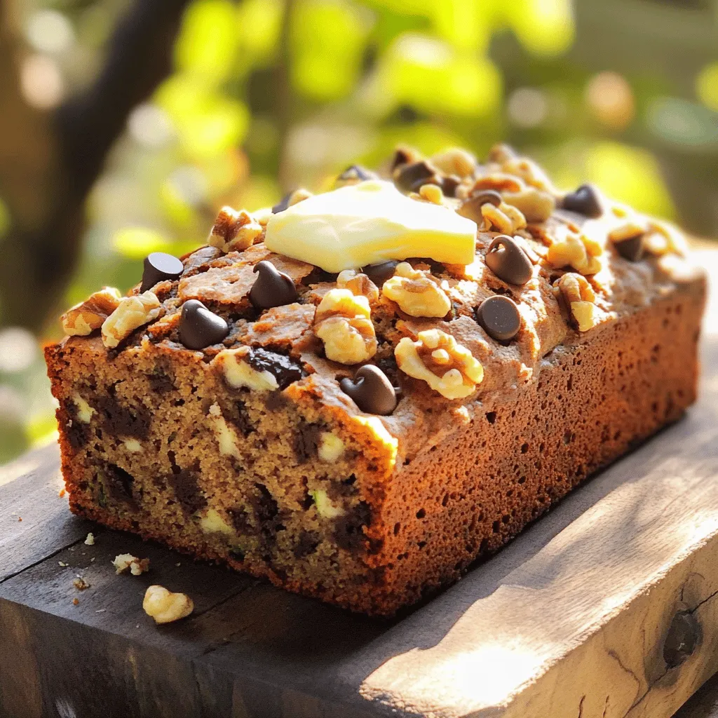 - 1 cup ripe bananas - 1 cup grated zucchini - 1/2 cup unsweetened applesauce - 1/4 cup maple syrup - 2 large eggs These main ingredients form the heart of the banana zucchini bread. The ripe bananas bring natural sweetness and flavor. Grated zucchini adds moisture and a nice texture. Unsweetened applesauce keeps the bread soft without extra sugar. Maple syrup adds a wonderful depth of sweetness. The eggs help bind everything together for a perfect loaf. - 1 teaspoon baking soda - 1 teaspoon baking powder - 1/2 teaspoon salt - 1 teaspoon ground cinnamon - 1 1/2 cups all-purpose flour Dry ingredients are just as important. Baking soda and baking powder help the bread rise. Salt enhances the flavors, while ground cinnamon gives warmth and spice. All-purpose flour forms the base and structure. You can use whole wheat flour for a healthier option. - 1/2 cup chopped walnuts or pecans - 1/4 cup dark chocolate chips Optional add-ins can make this bread even better. Chopped nuts provide a nice crunch. Dark chocolate chips add a sweet surprise. You can mix and match these add-ins based on your taste. For the full recipe, check out the detailed instructions. - Preheat your oven to 350°F (175°C). - Grease a 9x5-inch loaf pan or line it with parchment paper. - In a large bowl, mix the ripe bananas, grated zucchini, applesauce, maple syrup, eggs, and vanilla extract. Whisk until smooth. - In a separate bowl, mix the dry ingredients: baking soda, baking powder, salt, cinnamon, and flour. Stir well. - Gradually add the dry mix to the wet ingredients. Fold gently until just combined. It's fine if a few lumps remain. - Pour the batter into your prepared loaf pan. Smooth the top with a spatula. - Bake for 50-60 minutes. Check with a toothpick to see if it's done. The toothpick should come out clean. This method creates a moist and flavorful banana zucchini bread. For the full recipe, check the earlier section. To make your banana zucchini bread moist, start with ripe bananas. They should be soft and brown. The bananas add natural sweetness and moisture. Next, include unsweetened applesauce. It adds more moisture without extra fat. Together, these ingredients keep your bread tender and delicious. Mixing dough too much creates gluten. This makes the bread tough instead of soft. When you combine wet and dry ingredients, mix gently. It’s okay if some lumps remain. This will help keep your bread light and fluffy. You can boost flavor with spices like cinnamon or nutmeg. These spices add warmth and depth. To balance sweetness, think about adding nuts or chocolate chips. Walnuts or pecans add crunch, while chocolate chips bring extra sweetness. Adjust these based on your taste. For the complete details, refer to the Full Recipe. {{image_2}} You can use different flours in your banana zucchini bread. Whole wheat flour is a great choice. It adds fiber and nutrients. It also gives a nutty flavor. All-purpose flour works well too. It keeps the bread light and fluffy. For those who need gluten-free options, try almond flour or oat flour. These add unique flavors and textures. Want to customize your banana zucchini bread? Adding nuts or seeds can enhance the taste. Chopped walnuts or pecans give a nice crunch. You can also add flaxseeds or chia seeds for extra health benefits. Dried fruits like raisins or cranberries can add sweetness. They also make the bread more fun to eat! You can adjust how sweet your bread is. If you like it sweeter, add more maple syrup. You can also use honey or agave syrup as alternatives. If you want less sugar, reduce the amount of syrup. For a unique twist, try using mashed dates or coconut sugar. These options can change the flavor too. To keep your banana zucchini bread fresh, store it at room temperature. Wrap it in plastic wrap or place it in an airtight container. This keeps moisture in and prevents it from drying out. It’s best to consume the bread within 3 to 4 days. For long-term storage, you can freeze the bread. First, let it cool completely. Then, wrap it tightly in plastic wrap, followed by aluminum foil. This helps prevent freezer burn. You can also slice the bread before freezing for easy serving. To thaw, leave it at room temperature for a few hours or overnight in the fridge. Banana zucchini bread lasts about 5 to 7 days at room temperature. In the fridge, it can stay fresh for up to 10 days. Watch for signs of spoilage like a sour smell, mold, or excessive dryness. If you notice these, it’s best to discard the bread to stay safe. Yes, you can make this bread vegan! To replace the eggs, use one of these options: - 1/4 cup unsweetened applesauce - 1/4 cup mashed banana (about half a banana) - 1 tablespoon ground flaxseed mixed with 3 tablespoons water (let it sit for 5 minutes) These substitutes help keep the bread moist and tasty. You can tell if your bread is done with a simple toothpick test. Insert a toothpick into the center of the bread. If it comes out clean, your bread is ready! Look for these visual cues too: - The edges should pull away from the pan. - The top should be golden brown and firm to the touch. Yes, you can add more zucchini! Adding extra zucchini can add moisture. However, be careful; too much can make the bread soggy. If you want to add more, try not to exceed 1 1/2 cups total. You may need to bake it a bit longer to ensure it cooks through. This blog post covers how to make a delicious zucchini banana bread. We discussed key ingredients, step-by-step instructions, and helpful tips to ensure a tasty result. You can experiment with variations and storage tips to suit your needs. Remember, using ripe bananas and the right mixing techniques leads to the best bread. By following these guidelines, you can enjoy a moist, flavorful loaf that lasts. Now, get ready to bake and share this delightful treat with friends and family!