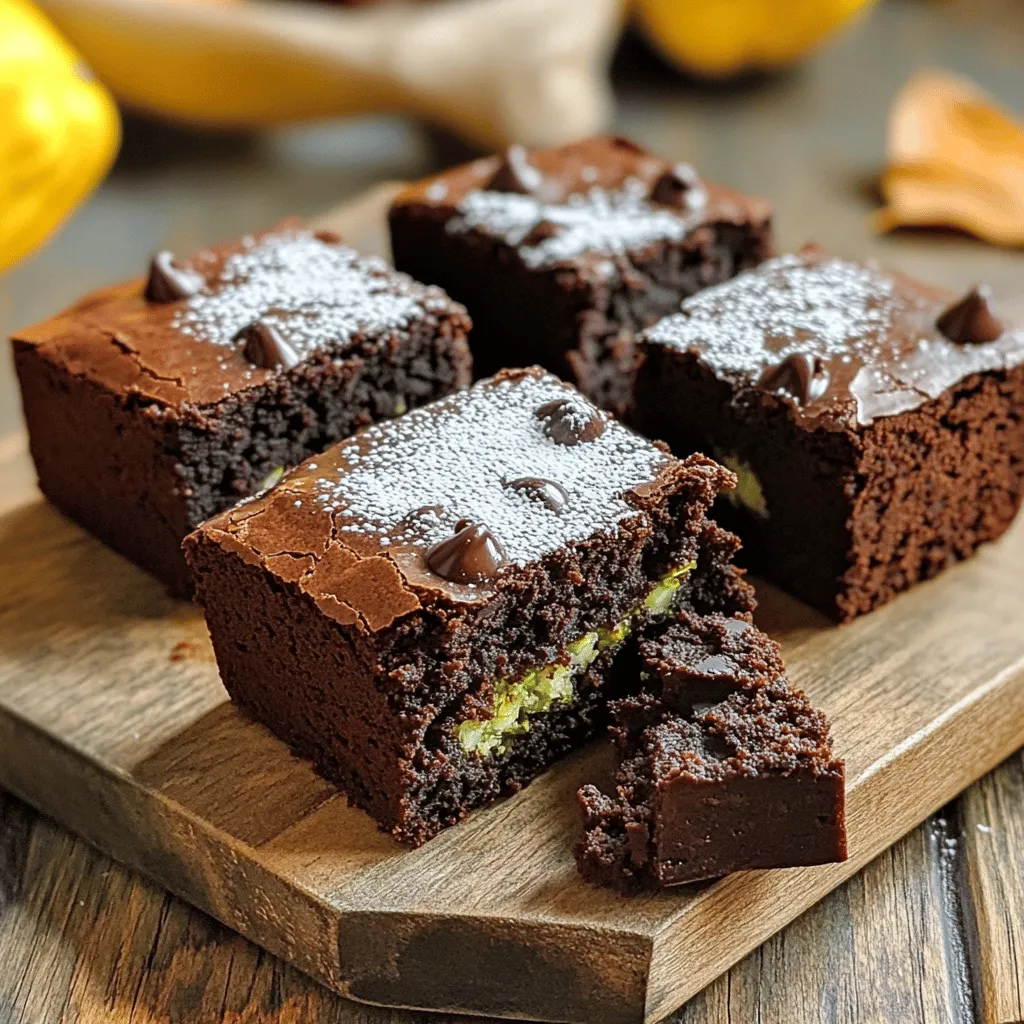 To make the best zucchini brownies, gather these key ingredients: - 1 cup grated zucchini (about 1 medium zucchini) - 1/2 cup vegetable oil or melted coconut oil - 1 cup granulated sugar - 1/2 cup brown sugar, packed - 2 large eggs - 1 teaspoon vanilla extract - 1 cup all-purpose flour - 1/2 cup unsweetened cocoa powder - 1 teaspoon baking powder - 1/2 teaspoon baking soda - 1/4 teaspoon salt - 1/2 cup chocolate chips (semi-sweet or dark, or a mix) If you want to boost the flavor and texture, consider adding these: - 1/2 cup chopped walnuts or pecans - A pinch of cinnamon for warmth - A splash of coffee to deepen the chocolate flavor You can adjust the recipe to fit different diets. Try these swaps: - Use applesauce instead of oil for a lower-fat option. - Replace granulated sugar with coconut sugar for a natural sweetener. - For a gluten-free version, substitute all-purpose flour with almond flour or a gluten-free blend. For the complete recipe, check out the Full Recipe. Enjoy baking these delicious zucchini brownies! Start by gathering all your ingredients. This makes the process smooth. Grate one medium zucchini until you have one cup. Use a box grater or a food processor for ease. Then, measure out your oils and sugars. You need half a cup of vegetable oil or melted coconut oil. For sweetness, grab one cup of granulated sugar and half a cup of brown sugar. Don’t forget the eggs! You’ll need two large ones. In a large mixing bowl, add the grated zucchini, oil, and both sugars. Crack in the eggs and pour in one teaspoon of vanilla extract. Mix until everything is smooth and creamy. In another bowl, whisk together the dry ingredients. Combine one cup of all-purpose flour, half a cup of cocoa powder, one teaspoon of baking powder, half a teaspoon of baking soda, and a quarter teaspoon of salt. Slowly add the dry mix to the wet mix. Stir gently until just combined. Overmixing can make your brownies tough. Pour your batter into a greased or lined 9x9-inch baking pan. Use a spatula to smooth the top. Bake in a preheated oven at 350°F for 25-30 minutes. Check for doneness with a toothpick; it should come out with a few moist crumbs, not wet batter. Be careful not to overbake! Once done, let the brownies cool in the pan for about 10 minutes. Then transfer them to a wire rack to cool completely. Cut them into squares and enjoy! For a special touch, dust with powdered sugar or serve with whipped cream. For the full recipe, check out the details provided above. Store your zucchini brownies in an airtight container. This keeps them fresh and moist. You can place a piece of parchment paper between layers to avoid sticking. These brownies last about four days at room temperature. For longer storage, put them in the fridge. They stay good for up to a week when chilled. One common mistake is overmixing the batter. This can make your brownies tough instead of soft. Mix just until the ingredients blend. Another mistake is overbaking. Keep an eye on them, and do the toothpick test. If it has a few moist crumbs, they are done. Also, don’t skip the zucchini! It adds moisture and a hint of nutrition. Zucchini brownies shine when served warm. Pair them with a scoop of vanilla ice cream for a treat. You can also top them with whipped cream or a sprinkle of powdered sugar. For a fun twist, serve with fresh berries for a pop of color. Try a drizzle of chocolate sauce for extra indulgence. For the full recipe, follow the steps outlined above and enjoy the rich flavors! {{image_2}} You can easily make gluten-free zucchini brownies. Replace all-purpose flour with a gluten-free blend. Make sure the blend has a good mix of starches and flours. This gives the brownies a nice texture. You won't lose flavor or moisture. They will still be rich and tasty. To make these brownies vegan, swap the eggs for ground flaxseed. Mix one tablespoon of flaxseed with three tablespoons of water. Let it sit until it thickens. Use a plant-based oil like coconut or canola oil. You can also use dairy-free chocolate chips. Your brownies will still be delicious and fudgy. Feel free to get creative with mix-ins! You can add nuts like walnuts or pecans for crunch. A half cup works well. Spices like cinnamon or espresso powder can add depth. They enhance the chocolate flavor. You can even add dried fruit for a chewy bite. Each mix-in can change the flavor and make it unique. For the complete recipe, check out the Full Recipe section. Zucchini brownies stay fresh for about four to five days. You can store them at room temperature. If you want them to last longer, place them in the fridge. They taste even better after a day or two! To keep your brownies fresh, place them in an airtight container. You can use plastic wrap or a food-safe bag. Make sure to layer parchment paper between the brownies if stacking them. This prevents them from sticking together. You can freeze zucchini brownies for up to three months. First, let them cool completely. Then, wrap each brownie in plastic wrap. After that, place them in a freezer bag. When you want to enjoy them, thaw them overnight in the fridge. For instant delight, warm them in the microwave for a few seconds. You’ll love the rich and flavorful taste! For the full recipe, check out the Ultimate Indulgent Zucchini Brownies. Yes, you can use frozen zucchini. Just thaw it first. Drain any excess water. This helps the brownies stay moist but not too wet. Fresh zucchini is ideal, but frozen works well in a pinch. It keeps the taste and adds fiber. You can make these brownies healthier in a few ways. Try using applesauce instead of oil. You can also swap half the sugar for a natural sweetener like honey or maple syrup. Another option is to add oats for extra fiber. Using whole-grain flour adds nutrients too. These tweaks keep the rich taste and cut down on calories. Yes, these brownies are great for kids! They are rich and tasty, so kids will love them. Plus, the zucchini adds nutrition without changing the flavor much. You can even get kids involved in the baking. This makes it a fun and healthy treat to share. They won’t even know they are eating vegetables! For the full recipe, check out the Ultimate Indulgent Zucchini Brownies. Zucchini brownies are tasty and easy to make. We covered the needed ingredients and some optional ones for extra flavor. I shared step-by-step instructions, baking tips, and how to avoid common mistakes. You can even try fun variations like gluten-free and vegan options. Lastly, I explained how to store them for freshness and answered common questions. Enjoy baking these brownies. They are sure to please everyone, including kids!