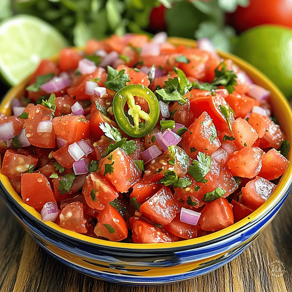 - 4 ripe tomatoes, diced - 1 medium red onion, finely chopped - 1 jalapeño pepper, minced (seeds removed for less heat) - 1 cup fresh cilantro, chopped - 2 cloves garlic, minced - Juice of 2 limes Fresh ingredients make this salsa shine. Ripe tomatoes are key. They should feel firm but slightly soft. Bright red tomatoes offer the best taste. Next, choose a red onion. It has a sweet bite that complements the salsa. A jalapeño pepper adds a nice kick. Remove the seeds if you want less heat. Fresh cilantro brings a burst of flavor. Use only the green leaves, as they are the most flavorful. Garlic adds depth and richness. Finally, lime juice brightens everything up. - 1 teaspoon ground cumin - Salt and pepper to taste Ground cumin gives the salsa a warm taste. Use just a teaspoon; it packs a punch. Salt and pepper help balance the flavors. Adjust these to your liking for the perfect blend. - Choosing ripe tomatoes: Look for tomatoes with smooth skin. They should feel heavy for their size. The scent should be sweet and fragrant. - Fresh herbs importance: Always use fresh herbs. Dried herbs lack the same vibrant taste. Fresh cilantro brings life to the dish. - Jalapeño heat levels: Jalapeños can vary in spice. Test a small piece before using it all. If it’s too hot, consider using less or choosing a milder pepper. Using quality ingredients makes a huge difference. For the best flavor, stick to fresh and ripe produce. This ensures your salsa is fresh and flavorful. Enjoy crafting this delightful dip with top-notch ingredients! To make our favorite garden salsa, start with your ingredients. Use a sharp knife for easy chopping. - Dice the ripe tomatoes into small pieces. - Finely chop the red onion. - Mince the jalapeño pepper, removing the seeds for less heat. - Chop the fresh cilantro and mince the garlic. Once you have all your fresh ingredients prepared, it’s time to mix them. In a large mixing bowl, combine the diced tomatoes, chopped red onion, and minced jalapeño. Add the cilantro and garlic. Make sure you mix well to combine all the flavors. This helps each bite taste fresh and bright. Now, let’s talk about flavor. After mixing, squeeze the juice of two limes into the bowl. This adds a nice tang. After adding the lime juice, sprinkle in the ground cumin. Season with salt and pepper to taste. For the best flavor, let the salsa rest for at least 30 minutes at room temperature. This allows the ingredients to meld together. You can also refrigerate it for a few hours if you want to make it ahead. When serving, consider pairing it with tortilla chips or tacos. You can also use it as a topping for grilled meats or fish. To make this salsa, gather a few simple tools: - A large mixing bowl to combine all your ingredients. - A sharp knife and cutting board for chopping and dicing. - Measuring spoons to ensure you add the right amount of cumin, salt, and pepper. With these tools, you can create a fresh and flavorful salsa that everyone will love. For the full recipe, check out the section above. To make your garden salsa even better, consider adding extra ingredients. You can mix in diced bell peppers for sweetness. If you like fruit, try adding diced mango or peaches. These fruits add a fresh twist to the salsa. You can also play with herbs. Basil or parsley can give a new taste. Adjusting spice levels is key. If you want more heat, leave some seeds in the jalapeño. You can also add a pinch of cayenne pepper or crushed red pepper flakes. For a milder salsa, remove all the seeds from the jalapeño. You can also use a milder pepper like a poblano. Choose the right serving dishes. A colorful bowl can make your salsa pop. A glass bowl shows off the vibrant colors of the salsa. You can also use a wooden board for a rustic look. Think about garnishes too. A sprinkle of chopped cilantro on top adds color. You can also add lime wedges on the side. This gives guests a fresh squeeze before eating. Preparing salsa in advance is great for parties. You can make it a few hours ahead or even a day before. This lets the flavors blend well. Keep it covered in the fridge for the best taste. For storage, use airtight containers. Glass jars work well and keep it fresh. When you store salsa, try to remove air. This helps keep it from spoiling fast. Enjoy your salsa fresh for up to a week! {{image_2}} You can change up your salsa by adding fruits. Mango or pineapple brings a sweet twist. These fruits add a tropical flavor to your garden salsa. Just dice them and mix them in. You will enjoy the nice contrast of flavors. Using different peppers also changes the taste. If you want more heat, try a serrano or habanero pepper. For a milder option, use bell peppers. Each pepper gives a unique flavor, making your salsa special. You can easily make this salsa vegan. All the ingredients are plant-based. Just skip any animal products, and you’re good to go. This way, everyone can enjoy your salsa. If you need gluten-free options, you’re in luck. This salsa is gluten-free as it is. Just watch out for any chips. Make sure they are gluten-free too. Salsa can be chunky or smooth. Some people love a chunky texture for a fresh bite. Others prefer a smooth blend for a dip. You can choose your style based on your taste. You can also use local ingredients for a unique twist. If you have fresh corn or black beans, toss them in. This adds a local flair to your salsa. Try these ideas for a fun, new taste! For the full recipe, check out our Favorite Garden Salsa. To store homemade salsa, keep it in the fridge. Use a clean, airtight container. Glass jars work well because they seal tightly. Make sure to allow the salsa to cool before putting it in the container. This helps keep it fresh for longer. You can freeze salsa for later use. Start by placing the salsa in freezer-safe containers. Leave some space at the top. Salsa expands when it freezes. When you want to use it, take it out and thaw it in the fridge overnight. This keeps the texture nice. After thawing, stir it well before serving. Homemade salsa lasts about 5 to 7 days in the fridge. Keep an eye on it to ensure it stays fresh. Signs of spoilage include a sour smell or discoloration. If you see mold or the texture changes, discard it. Always trust your senses when checking for freshness. To make salsa less spicy, you can remove the seeds and ribs of the jalapeño. These parts hold most of the heat. You can also add more tomatoes to balance the spice. Another option is to mix in some sugar or honey to counteract the heat. You might also blend in some diced avocado for a creamy texture that cools the heat. Yes, you can use canned tomatoes. They are often softer and easier to blend. Canned tomatoes have a rich flavor, but fresh tomatoes usually taste better. Canned tomatoes can be more convenient, especially when fresh ones are out of season. If you use canned, choose ones without added salt for better control over flavor. Homemade salsa lasts about 5 to 7 days in the fridge. Keep it in a sealed container to maintain freshness. If you see any signs of spoilage, like a change in color or smell, it's best to throw it away. For longer storage, consider freezing it. Just remember that the texture may change after thawing. In this blog post, I covered how to make fresh salsa using ripe tomatoes, jalapeños, and rich spices. You learned the best tips for picking ingredients and how to mix your salsa for great flavor. Remember, resting time is key for taste. Don't hesitate to try new variations or adjust spice levels to suit your taste. Whether you prepare it for a party or just enjoy it at home, fresh salsa can be a crowd-pleaser. Keep these tips in mind to create delicious salsa you’ll love sharing!