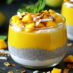 - 1 cup coconut milk - 1/2 cup almond milk - 1/4 cup chia seeds - 2 tablespoons maple syrup (or honey) - 1 ripe mango, diced - 1 teaspoon vanilla extract - A pinch of salt - Toasted coconut flakes for garnish - Fresh mint leaves for garnish Gathering the right ingredients makes all the difference. The first star here is coconut milk. It brings a creamy texture and a rich flavor. Almond milk adds a nice, nutty note and helps lighten the mix. Next, we have chia seeds. These tiny seeds soak up liquid and create a pudding-like texture. They are also packed with fiber and nutrients. Sweeten your mix with maple syrup or honey. Both options add a lovely touch of sweetness. A ripe mango brings bright color and delicious taste. Make sure it’s diced well for easy eating. Vanilla extract adds warmth and depth to the flavor. A pinch of salt enhances all these tastes beautifully. For a finishing touch, consider garnishes. Toasted coconut flakes give crunch and extra coconut flavor. Fresh mint leaves add a pop of green and a fresh scent. With these ingredients, you can make a delightful and nutritious pudding. 1. Start by mixing the coconut milk, almond milk, and vanilla extract in a bowl. Whisk until smooth. This blend brings a creamy base to your pudding. 2. Next, stir in the chia seeds, maple syrup, and a pinch of salt. Mix well to make sure the chia seeds spread out evenly. This step is key for a good texture. 3. Cover your bowl with plastic wrap or a lid. Place it in the fridge for at least 4 hours or overnight. This chilling time helps the pudding thicken to a perfect consistency. 1. To serve, scoop the chia pudding into small bowls or clear glasses. This makes it look more appealing. 2. Top each serving with diced mango for a sweet burst of flavor. Sprinkle some toasted coconut flakes for added crunch. 3. Finish with fresh mint leaves for a pop of color and a fresh scent. These simple touches make your dish look gourmet! To make your mango coconut chia pudding just right, focus on two key steps. First, ensure even chia seed distribution. After mixing the chia seeds into the liquid, stir carefully. This helps the seeds spread out and prevents clumping. You want every spoonful to have that delightful texture. Next, adjust sweetness to taste. Start with two tablespoons of maple syrup or honey. Taste the mix before chilling. If you want it sweeter, add more syrup. Remember, you can always add sweetness later, but you can’t take it out! One common mistake is not refrigerating long enough. Chia seeds need time to swell and thicken the pudding. Aim for at least four hours, but overnight is best. This gives the pudding a smooth, creamy texture. Another mistake is over-mixing before serving. Once your pudding has set, give it a light stir. If you mix too hard, you may break down the chia seeds and lose that wonderful texture. Keep it gentle for the best results! {{image_2}} You can change the milk in this recipe to suit your taste. Oat milk works well if you want a nut-free option. Soy milk is another good choice for a creamy base. Both options keep the pudding rich and tasty. You can also mix in different fruits. Berries add a burst of color and flavor. Try strawberries, raspberries, or blueberries for a fun twist. Bananas add sweetness and creaminess. Feel free to experiment with your favorite fruits. To spice things up, consider adding spices. Cinnamon gives warmth and a touch of sweetness. Cardamom adds a unique flavor that pairs nicely with mango. Just a sprinkle will do! Nut butters can also enhance the pudding. Almond butter or peanut butter adds a rich taste. This gives your pudding extra creaminess and protein. Simply stir a spoonful into the mix before chilling. Enjoy these fun twists to make your mango coconut chia pudding even better! To keep your mango coconut chia pudding fresh, place it in an airtight container. This helps prevent it from absorbing odors from the fridge. You should refrigerate it right after serving. It will stay fresh for about 3 to 5 days. Make sure to check for any changes in smell or texture before eating. Can you freeze chia pudding? Yes, you can freeze it! However, the texture may change. To freeze, pour the pudding into freezer-safe containers. Leave some space at the top, as it will expand. When you're ready to eat it, thaw the pudding in the fridge overnight. This helps keep it creamy. After thawing, stir it well before serving. You can add fresh toppings like diced mango or coconut flakes for a burst of flavor! Chia seeds are tiny but mighty. They are packed with good stuff. Each serving has fiber, protein, and healthy fats. This fiber helps your gut stay happy. It can also keep you full longer, which is great for snacking. Chia seeds are rich in omega-3 fatty acids. These healthy fats can support your heart health. They also help in lowering cholesterol levels. Plus, they are full of antioxidants. Antioxidants help fight free radicals in your body. This means they can help keep you feeling young and healthy. Yes, you can! Making this pudding in advance is smart. It saves time and makes breakfast easy. You can prepare it the night before. Just let it chill for at least four hours. For the best texture, overnight is perfect. This pudding stays good in the fridge for about three days. Just remember to cover it well. You can grab it on busy mornings or as a snack. It’s ready when you are! Making this pudding vegan is simple. Just swap out the honey for maple syrup. Maple syrup is a great plant-based sweetener. It adds a nice flavor without using honey. All other ingredients in this recipe are already vegan-friendly. You have coconut milk, almond milk, and chia seeds. These all fit well in a vegan diet. Enjoy your delicious mango coconut chia pudding, knowing it’s fully plant-based! This blog post covered making a delicious chia pudding with simple ingredients. You learned about combining coconut and almond milk, plus tips for perfecting your recipe. Remember to refrigerate it long enough for the best texture. You can also experiment with different flavors and fruits. In conclusion, this pudding is flexible and shines with fresh ingredients. Enjoy creating your tasty treat!