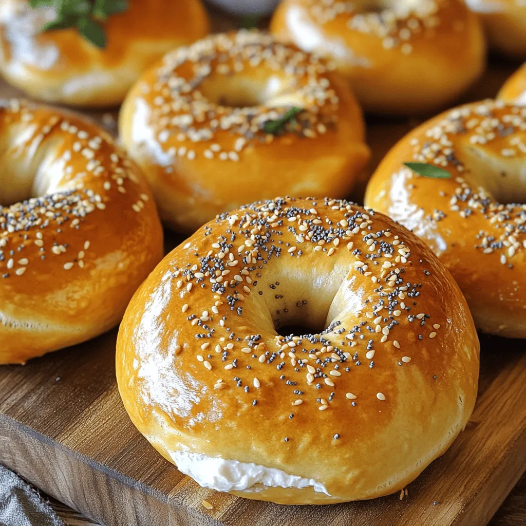 To make Healthy Greek Yogurt Bagels, you need just a few simple items. Here’s what you will need: - 1 cup Greek yogurt (plain, unsweetened) - 1 ½ cups all-purpose flour (plus more for dusting) - 1 tsp baking powder - ½ tsp salt These ingredients create a soft and chewy bagel. The Greek yogurt gives moisture and protein, while the flour provides structure. If you like a hint of sweetness, you can add a sweetener. Use one of these options: - 1 tsp honey - 1 tsp maple syrup These sweeteners are optional. They add a nice touch without overpowering the bagel flavor. Toppings make bagels fun! You can add a variety of flavors. Here are some tasty choices: - Sesame seeds - Poppy seeds - Everything bagel seasoning Sprinkling these on top will make your bagels look great and taste amazing. Choose your favorites for a personal touch! Start by preheating your oven to 375°F (190°C). Line a baking sheet with parchment paper to prevent sticking. In a large bowl, mix 1 cup of Greek yogurt, 1 ½ cups of all-purpose flour, 1 teaspoon of baking powder, and ½ teaspoon of salt. Stir until a sticky dough forms. If you want a touch of sweetness, add 1 teaspoon of honey or maple syrup now. Next, lightly flour a clean surface. Turn the dough onto it, then knead gently for 5-7 minutes. Add more flour if the dough is too sticky. Once smooth and elastic, divide the dough into 4 equal pieces. Roll each piece into a ball. Use your finger to poke a hole in the center of each ball, creating the classic bagel shape. Place your shaped bagels on the lined baking sheet. Feel free to sprinkle sesame seeds, poppy seeds, or everything bagel seasoning on top, pressing them in gently. Bake in the preheated oven for 20-25 minutes. They should be golden brown on top. After baking, let the bagels cool on the sheet for a few minutes before transferring them to a wire rack. Enjoy your delicious homemade bagels! To get the best texture for your Healthy Greek Yogurt Bagels, start with high-quality Greek yogurt. This gives your bagels a nice, soft base. When you mix the flour, don’t overwork the dough. Knead just enough to make it smooth. If it feels too sticky, add a little more flour. Keep your hands floured while shaping the bagels. This will help prevent sticking. Bake until they are golden brown. This gives them a nice crunch on the outside. To keep your bagels fresh, store them in a sealed bag. Place them at room temperature for up to two days. If you want to keep them longer, freeze them. Wrap each bagel tightly in plastic wrap. Then, place them in a freezer bag. When you want to eat them, just thaw at room temperature. You can also toast them straight from the freezer. This makes them taste fresh again. You can easily change some ingredients based on your needs. If you need a gluten-free option, use a gluten-free flour blend. Make sure it has a good binding agent. For a dairy-free choice, try coconut yogurt instead of Greek yogurt. If you prefer less sugar, skip the honey or maple syrup. You can also use herbs or spices to add flavor without extra calories. {{image_2}} Greek yogurt is a power food. It is rich in protein, which helps build muscle. It also has probiotics, which are good for your gut. This yogurt can help you feel full longer, making it great for weight loss. The calcium in Greek yogurt helps strengthen bones. It also has less sugar than regular yogurt, making it a healthier choice. Traditional bagels often have high carbs and low protein. This can lead to quick hunger. In contrast, Greek yogurt bagels have more protein and less sugar. They are lighter on the stomach. You get a satisfying bagel without the heavy feel. This makes them a smart option for breakfast or a snack. Here is the caloric and nutritional breakdown of one Healthy Greek Yogurt Bagel: - Calories: About 170 - Protein: 10 grams - Carbohydrates: 30 grams - Fat: 2 grams - Fiber: 1 gram These bagels are a great source of energy. They can fit into many diets. You can enjoy them without feeling guilty. You can add fun flavors to your bagels. Try mixing in dried herbs like oregano or thyme. You can also use garlic powder or onion powder for a savory twist. These flavors will make every bite exciting. Just add about one teaspoon of your choice to the dough. If you want a touch of sweetness, there are many choices. Honey or maple syrup works great, but you can also try agave nectar. For a low-calorie option, use stevia or monk fruit sweetener. These options keep your bagels tasty without too much sugar. Just add one teaspoon of your sweetener to the mix. You can make these bagels vegan and gluten-free too. Use a plant-based yogurt instead of Greek yogurt. For gluten-free options, substitute all-purpose flour with almond flour or a gluten-free flour blend. This way, everyone can enjoy these bagels. Just make sure to adjust the baking time if needed. To make these bagels gluten-free, swap the all-purpose flour for a gluten-free blend. Look for a mix that has xanthan gum. This helps mimic the texture of regular flour. Use the same amount, 1 ½ cups. Mix it with the other ingredients as usual. Knead the dough gently, just like the original recipe. Yes, you can freeze these bagels. First, let them cool completely after baking. Then, wrap each bagel in plastic wrap. Place them in a freezer-safe bag. They will stay fresh for about three months. When you're ready to eat, thaw them in the fridge overnight or toast them straight from the freezer. You can choose many tasty toppings! Some great options are: - Sesame seeds - Poppy seeds - Everything bagel seasoning - Fresh herbs like dill or chives - Cream cheese or avocado spread These toppings add flavor and make your bagels even more delicious. You learned how to make healthy Greek yogurt bagels from scratch. We covered main ingredients, optional sweeteners, and tasty toppings. You now know the steps for prepping, shaping, and baking them to perfection. With tips on texture and storage, you can enjoy fresh bagels longer. Don't forget the nutritional benefits and fun variations. Choose flavors or alternatives to match your needs. Happy bagel-making—I hope you enjoy each bite!