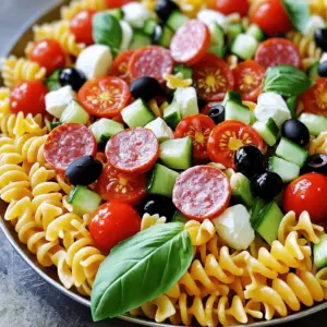 - 8 oz rotini or penne pasta - 1 cup cherry tomatoes, halved - 1 cup cucumber, diced - 1/2 red bell pepper, diced - 1/2 cup pepperoni slices - 1/2 cup mozzarella cheese, cubed - 1/4 cup black olives, sliced - 1/4 cup pepperoncini, sliced (optional) - 1/3 cup Italian dressing - 1 tablespoon olive oil - Salt and pepper to taste - Fresh basil leaves for garnishing This pasta salad is colorful and fun. Kids love the bright colors and tasty bites. The rotini or penne pasta gives a good base. I like using rotini because it holds the dressing well. The cherry tomatoes add a sweet burst, while cucumbers bring a nice crunch. Red bell peppers add a pop of color and sweet flavor. The pepperoni and mozzarella cheese make it feel like pizza. Kids enjoy these flavors, and they are easy to eat. Black olives add a salty touch, and pepperoncini can add a little heat, if desired. The Italian dressing ties everything together. It gives a tangy flavor that kids find tasty. Olive oil adds a smooth finish and helps the salad stay fresh. Salt and pepper are simple but important for flavor. Lastly, fresh basil leaves not only look nice but taste great too. For the Full Recipe, check the instructions to see how to put it all together. 1. Bring a large pot of salted water to a boil. This step is key for flavor. 2. Add 8 oz of rotini or penne pasta. Cook it according to the package instructions. You want it al dente, so it has a nice bite. 3. Once done, drain the pasta. Rinse it under cold water to cool it down. 1. While the pasta cooks, wash and chop all your veggies. 2. In a big mixing bowl, combine these ingredients: - 1 cup cherry tomatoes, halved - 1 cup cucumber, diced - 1/2 red bell pepper, diced - 1/2 cup pepperoni slices - 1/2 cup mozzarella cheese, cubed - 1/4 cup black olives, sliced - 1/4 cup pepperoncini, sliced (optional) 1. Once the pasta is cool, add it to the mixing bowl with the veggies. 2. Drizzle 1/3 cup of Italian dressing and 1 tablespoon of olive oil over the mix. 3. Toss everything well. Make sure all the pasta and veggies are coated. 4. Taste the salad and add salt and pepper to your liking. 5. Finally, transfer the salad to a serving dish. Garnish with fresh basil leaves for that extra touch. This recipe is simple and quick. You can find the full recipe above for more details. Enjoy! - Use pre-chopped vegetables. This saves time and makes cooking easier. - Cook pasta ahead of time. This way, you can chill it before mixing. - Add Italian herbs like oregano and basil for a fresh taste. - Try using ranch or Caesar dressing for a fun twist. - Pair this salad with grilled chicken or fish for extra protein. - Serve in fun bowls or cups to make it more appealing for kids. {{image_2}} You can switch up the pasta for fun. Try bowtie or fusilli instead of rotini or penne. Each shape adds a unique twist. You can also add more veggies. For a crunch, use bell peppers or carrots. Want some greens? Toss in some spinach or kale. If you need gluten-free options, use gluten-free pasta. Many brands offer great taste. For dairy-free alternatives, try vegan cheese or skip it altogether. You can still have a tasty salad without the cheese. Both swaps make this dish friendly for all diets. Want a taco twist? Use taco seasoning and add black beans. Top with avocado and tortilla strips for crunch. For a Mediterranean vibe, add artichokes and feta cheese. Toss in some chickpeas for extra protein. Both options keep it fun while tasting great! After making the supreme pizza pasta salad, you might have some leftovers. To keep them fresh, store the salad in an airtight container. This helps lock in flavors and keep the salad from getting soggy. You can safely refrigerate the salad for up to three days. You can serve this salad cold, which is great for quick meals. If you prefer it warm, reheat it gently. Use a microwave or a stovetop. Heat it on low and stir often. This keeps the pasta from becoming mushy or dry. To make mealtime easy, you can prep this salad for the week. Cook the pasta and chop the veggies ahead of time. Store them separately in the fridge. When you are ready to eat, mix everything together and add the dressing. This gives you fresh and tasty portions. Aim for about one cup per serving. You can prepare the components in advance. Cook the pasta and cool it. Chop the veggies and store them in the fridge. Keep the dressing separate until serving. This way, the salad stays fresh. To store for optimal freshness, use an airtight container. Keep the pasta and veggies in the fridge. They can last for about three days. Add the dressing right before you serve it. This keeps everything crisp and tasty. Yes, you can use other dressings. A ranch dressing adds a creamy twist. A balsamic vinaigrette can give it a tangy flavor. When choosing a dressing, think about the flavors. If you want a zesty kick, try a lemon dressing. For a richer taste, a Caesar dressing works well too. Experiment to find what you and your kids enjoy! This salad pairs well with many meals. For a main dish, serve it with grilled chicken or fish. You can also enjoy it with meatballs for a hearty meal. For kid-friendly additions, consider garlic bread or veggie sticks. This makes a balanced meal that kids will love. You can also offer fruit on the side for a sweet touch. This pasta salad blends fresh veggies, tasty dressings, and fun ingredients. You can follow the steps to create a simple, yet colorful dish. Remember, you can mix in your favorites or adjust it for different diets. With a bit of planning, this salad becomes a meal prep success. Keep leftovers stored well to enjoy later. This dish shines at gatherings or as a tasty weeknight meal. Enjoy making it your own!