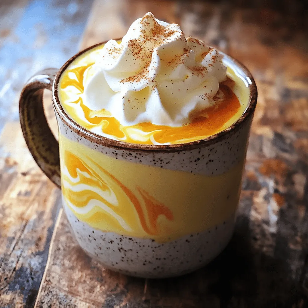 - 2 cups milk (dairy or non-dairy) - 1 cup water - 2 chai tea bags or 2 tablespoons loose chai tea - 1/2 cup pumpkin puree - 2 tablespoons brown sugar - 1 teaspoon pumpkin pie spice - 1 teaspoon vanilla extract - Pinch of salt - Whipped cream (optional) You can use any milk you like. Almond, oat, or soy milk all work well. For sweeteners, you can swap brown sugar for honey or maple syrup. Each will add a different taste. Fresh spices make a big difference. They boost flavor and aroma. Always check your spices for freshness before use. Use high-quality pumpkin puree to ensure a rich taste. Canned or fresh, the choice matters. Fresh puree gives a brighter flavor, while canned is more convenient. To start, you need to boil water and steep the tea. In a medium saucepan, add 1 cup of water and your 2 chai tea bags or 2 tablespoons of loose chai tea. Bring the water to a boil over medium heat. Once boiling, reduce the heat and let it simmer. Steep the tea for 5-7 minutes. This time allows the chai to develop a rich flavor. When the tea is ready, you should remove the tea bags or strain out the loose leaves. This step is key to a smooth drink. Now it's time to mix everything together. Add 2 cups of milk to the saucepan. You can use dairy or non-dairy milk, like almond or oat. Then, add 1/2 cup of pumpkin puree, 2 tablespoons of brown sugar, 1 teaspoon of pumpkin pie spice, and 1 teaspoon of vanilla extract. Don't forget a pinch of salt. Whisk everything together until it’s smooth. This helps to create a delightful texture. Make sure the sugar dissolves well as you mix. Taste the mixture to see if you want to adjust the flavors. You can add more sugar or spice if needed. Once you’re happy with the taste, remove it from the heat. Carefully pour the latte into mugs. For a lovely presentation, top with whipped cream and a sprinkle of pumpkin pie spice. This adds a nice touch and makes it feel special. Enjoy your cozy drink! To make your Pumpkin Spice Chai Latte super creamy, try frothing your milk. You can use a hand frother or a blender for this. Just heat your milk until warm, then froth it until it's light and foamy. This adds a nice texture to your drink. If you want creaminess but fewer calories, use unsweetened almond milk or oat milk. These options still give a rich feel without the extra fat. You can also add a little pumpkin puree to enhance both creaminess and flavor. To make a vegan version of this latte, substitute regular milk with non-dairy options. Almond, oat, or soy milk work great. You can also replace brown sugar with maple syrup or agave nectar for sweetness. This keeps the cozy flavor while ensuring a smooth texture. Just remember to choose a non-dairy whipped topping if you want to add that final touch! Experimenting with spices is part of the fun! Besides pumpkin pie spice, you can add ground ginger or nutmeg for a unique twist. Try a pinch of cardamom for extra warmth. Understanding flavor profiles helps too. Sweetness from brown sugar balances the spices, while vanilla adds depth. Adjust these to find your perfect blend! {{image_2}} To make an iced version of your Pumpkin Spice Chai Latte, start by brewing the chai tea. Use the same method as the hot version. Let the brewed tea cool to room temperature. Next, fill a glass with ice. Pour the cooled chai over the ice. Then, add the milk, pumpkin puree, brown sugar, pumpkin pie spice, and vanilla extract. Stir everything well. For the best taste, use milk that froths well, like oat or almond. These milks chill nicely and keep the flavor strong. If you prefer a dairy-free latte, try using almond milk or oat milk. You can mix these for a creamier texture. Coconut milk also works great. It adds a rich flavor and pairs well with pumpkin. To make a pumpkin spice latte with coconut milk, simply replace regular milk with coconut milk in the recipe. This adds a tropical twist to your drink. Want to amp up your latte? You can add caramel or vanilla for a sweeter taste. A splash of maple syrup also makes it extra cozy. For seasonal variations, try adding nutmeg in the fall or peppermint in winter. Each season can bring a new flavor to your favorite drink. Don't hesitate to mix and match to find your favorite! To store your pumpkin spice chai latte, let it cool first. Pour the latte into an airtight container. This keeps it fresh longer. Place it in the fridge. Your latte will stay fresh for about three days. If you notice any changes in smell or taste, it’s best to toss it. When you’re ready to enjoy your latte again, gently reheat it. Pour it into a saucepan over low heat. Stir it often to prevent scorching. Avoid boiling, as this can ruin the texture. You want to keep the rich flavor intact. If it seems too thick, add a splash of milk or water. If you have a busy week, you can make the latte ahead. Prepare a larger batch and store it in the fridge. This way, you can enjoy it any day. Just remember to shake or stir well before pouring. For parties, consider making a big pot. Your guests will love this cozy drink! A Pumpkin Spice Chai Latte combines chai tea with pumpkin flavor and spices. It has roots in India, where chai is a staple drink. The blend of spices like ginger, cardamom, and cinnamon makes it warm and cozy. The pumpkin adds a creamy texture and seasonal flavor, making it popular in fall. Many love it for its rich taste and comforting aroma. Yes, you can! Instead of sugar, try using natural sweeteners. Honey or maple syrup can add sweetness. Stevia or monk fruit are great options for a low-calorie choice. Adjust to your taste. Remember to add these sweeteners slowly, tasting as you go. To make more Pumpkin Spice Chai Latte, simply multiply the ingredients. For four servings, use: - 4 cups milk - 2 cups water - 4 chai tea bags or 4 tablespoons loose chai tea - 1 cup pumpkin puree - 4 tablespoons brown sugar - 2 teaspoons pumpkin pie spice - 2 teaspoons vanilla extract - Pinch of salt This is perfect for gatherings or cozy nights with friends! Chai tea is rich in spices that offer health perks. Ginger can help with digestion and nausea. Cinnamon may lower blood sugar levels. Cardamom has antioxidants that support heart health. The black tea in chai gives a nice caffeine boost without overdoing it. This drink can be a tasty way to enjoy these benefits. Homemade Pumpkin Spice Chai Latte is often better. You control the ingredients, ensuring freshness. You can adjust flavors to suit your taste. Store-bought options may contain preservatives and added sugars. However, they save time and require no effort. Weigh the pros and cons based on your needs and preferences. Creating a Pumpkin Spice Chai Latte at home is both fun and rewarding. You learned about essential ingredients, substitutions, and tips for the perfect taste. You can customize this drink to fit your needs, whether you want it creamy, vegan, or spiced just right. In conclusion, making your latte allows you to enjoy rich flavors and healthy options. With the right steps, you can impress yourself and others. Enjoy sipping your delicious creation!