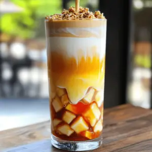 - 1 cup brewed coffee (chilled) - 1 cup oat milk - 1 teaspoon vanilla extract - 1/2 teaspoon ground cinnamon - 1 tablespoon maple syrup (optional) - 1/4 cup apple pie filling - 2 tablespoons granola - Ice cubes I love using simple ingredients to create this drink. First, you'll need chilled brewed coffee. You can use any coffee you enjoy. Next, oat milk is a key player here. It adds creaminess without dairy. For added flavor, include vanilla extract and ground cinnamon. I sometimes add maple syrup for sweetness. It's optional, but I find it makes the drink special. The apple pie filling gives it that crisp flavor. Granola on top adds a nice crunch, and of course, ice cubes keep everything cold and refreshing. By using these ingredients, you create a simple yet delightful drink. Each element plays a part in making the Iced Apple Crisp Oatmilk Macchiato a tasty treat. Grab your ingredients, and let’s get started! To brew the perfect coffee, start with fresh, high-quality beans. Use a coffee maker or French press for the best flavor. I recommend letting your coffee cool completely after brewing. You can make it ahead and chill it in the fridge. This cooling process helps keep your drink refreshing. For the oatmilk base, grab a mixing bowl. Combine 1 cup of oat milk, 1 teaspoon of vanilla extract, 1/2 teaspoon of ground cinnamon, and 1 tablespoon of maple syrup if you want it sweeter. Stir well to blend the ingredients. Stirring is key; it ensures all the flavors mix evenly. Now, it's time to layer your drink. Start by adding 1/4 cup of apple pie filling at the bottom of a tall glass. Next, pack the glass with ice cubes until it’s halfway full. Gently pour the oatmilk mixture over the ice, filling the glass nearly to the top. Be careful not to disturb the apple filling too much. Finally, pour 1 cup of chilled coffee over the oatmilk. This creates the lovely macchiato effect with distinct layers. If you like, you can gently stir it for a mixed flavor. Top your drink with 2 tablespoons of granola for a crunchy finish. Enjoy your delicious iced macchiato right away! - Best oat milk options: Choose a barista blend oat milk. This type froths well and adds rich creaminess. Brands like Oatly or Califia Farms work great for this recipe. - Alternative sweeteners: Maple syrup adds a nice flavor, but you can try honey or agave syrup too. If you're looking for low-calorie options, consider stevia or monk fruit sweetener. - Pouring tips to maintain layers: Pour the oat milk slowly over the ice. Use a spoon to help direct the flow. This way, it sits on top of the apple filling instead of mixing it. - Avoiding disturbance of apple pie filling: Add the apple filling first. This keeps it stable at the bottom. When you pour the oat milk, do it gently to maintain the pretty layers. - Best times to enjoy this drink: This iced macchiato is perfect for hot afternoons or as a sweet treat in the morning. It brightens up any day! - Perfect pairings with snacks or desserts: Enjoy it with a slice of coffee cake or some cinnamon rolls. The flavors match well and make for a cozy snack time. {{image_2}} You can change the flavors in your Iced Apple Crisp Oatmilk Macchiato by using pumpkin pie filling instead of apple pie filling. This gives it a warm, fall taste that many love. Adding a dash of nutmeg or ginger can also spice things up. These spices add warmth and richness, perfect for cooler days. If you want a different base, switch oat milk for almond or soy milk. Almond milk has a nutty flavor that pairs well with coffee. Soy milk brings creaminess and a bit of sweetness. You can adjust the flavors with these dairy-free options to find what you like best. There are many sweeteners to try in your macchiato. Maple syrup adds a nice touch, but you can also use honey or agave nectar. If you want a sweeter drink, feel free to add more sweetener. Just remember to taste as you go to find your perfect level of sweetness. To keep brewed coffee fresh, store it in an airtight container. This helps keep the flavor. Refrigerate the coffee if you won't use it right away. For oat milk, keep it in its original container. Make sure to close it tightly. Always check the expiration date on the label. You can make the oat milk mixture in advance. Mix oat milk, vanilla extract, ground cinnamon, and maple syrup. Store it in the fridge for up to three days. For apple pie filling, keep it in a sealed container. It stays fresh for about a week. To serve leftovers, pour the oat milk mixture over ice and add fresh coffee. If you notice any separation, stir gently before serving. This helps blend the flavors again. Enjoy the drink cold, just like when you first made it! An Iced Apple Crisp Oatmilk Macchiato is a delicious drink that mixes coffee with oat milk. It has a sweet apple flavor from apple pie filling and a hint of cinnamon. This drink is cold, creamy, and perfect for warm days. The layers of oat milk and coffee create a beautiful look. It’s a fun twist on a classic macchiato! Yes, you can! If you want a caffeine-free drink, try using apple juice or herbal tea instead of coffee. Mix the oat milk, apple pie filling, and spices as usual. This way, you can still enjoy the tasty flavors without the coffee kick. You can find this drink at many coffee shops, especially during the fall season. Some popular chains may offer it, but check local cafes too. They might have their own version! Availability can change, so ask your barista if it's on the menu. In this post, we explored the Iced Apple Crisp Oatmilk Macchiato. We covered the ingredients and shared easy steps to create a delicious drink. I offered tips to make it creamier and maintain its layers. You can also try various sweeteners or toppings to suit your taste. Try making this drink at home for a refreshing treat. Whether for a cozy morning or a fun snack, it’s sure to please. Enjoy experimenting with flavors and servings. This drink can bring comfort and joy to your day.