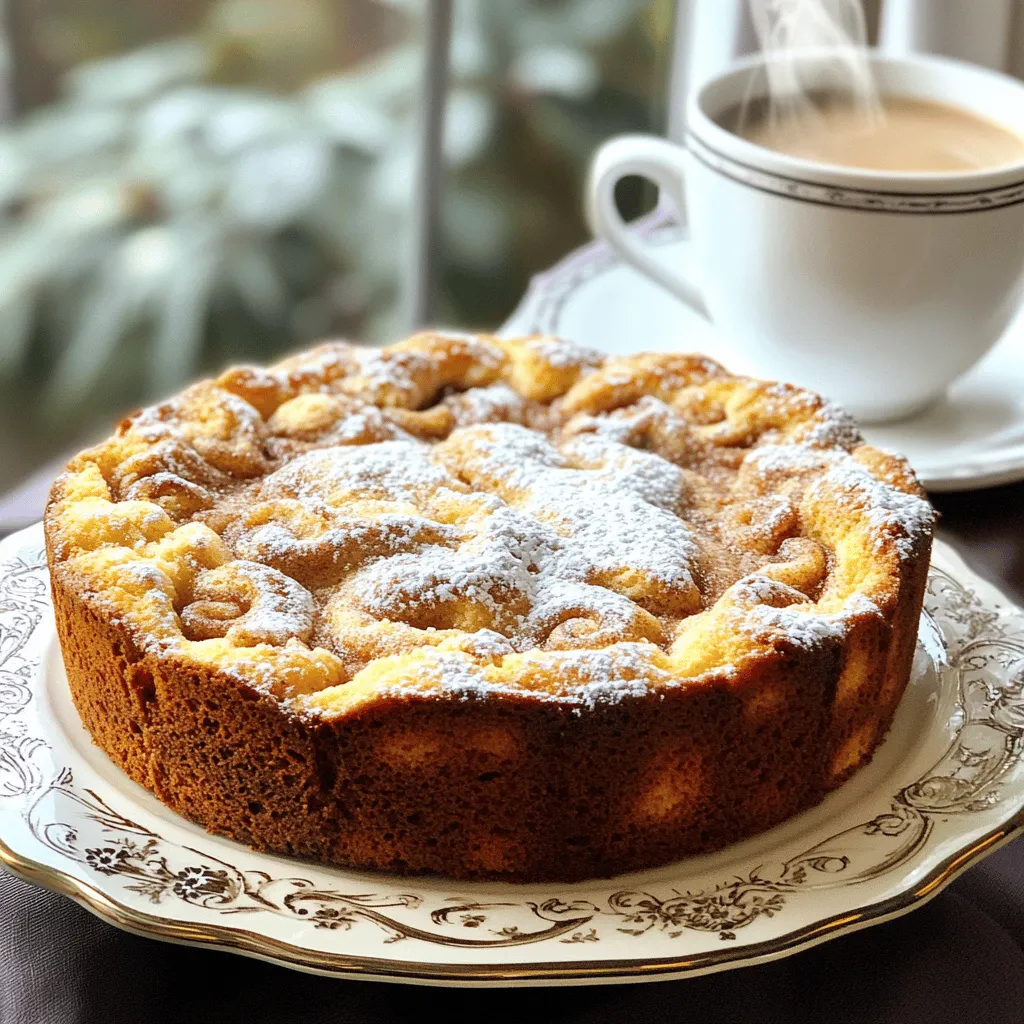 To make a great coffee cake, you need some key items. Here are the essential ingredients: - 2 cups all-purpose flour - 1 cup granulated sugar - ½ cup unsalted butter, softened - 1 cup sour cream - 3 large eggs - 2 teaspoons baking powder - 1 teaspoon baking soda - 1 teaspoon vanilla extract - 1 teaspoon ground cinnamon - ¼ teaspoon salt - ½ cup brown sugar, packed These ingredients create a moist and fluffy cake. The sour cream adds richness, while the cinnamon gives warmth. You can customize your coffee cake with extra ingredients. Here are some options: - ¾ cup chopped walnuts or pecans - 1 cup fresh fruit, like blueberries or raspberries - ¼ cup chocolate chips Adding nuts gives a nice crunch. Fresh fruit adds flavor and moisture. Chocolate chips satisfy your sweet tooth. Sometimes, you may want or need to swap some ingredients. Here are a few easy substitutions: - Use Greek yogurt instead of sour cream for a tangy taste. - Replace all-purpose flour with a gluten-free blend. - Use coconut oil in place of butter for a dairy-free option. These swaps can help with dietary needs. They still keep the cake tasty and fun. For the full recipe, check out The Ultimate Cinnamon Coffee Cake. Start by preheating your oven to 350°F (175°C). This is key to getting the right rise. Grease and flour a 9x13-inch baking dish or a bundt pan. In a large bowl, cream together the softened butter and granulated sugar. Mix until the blend looks light and fluffy. Next, add the eggs, one at a time. Make sure to mix well after each egg. Stir in the sour cream and vanilla extract until everything is well combined. In another bowl, whisk the flour, baking powder, baking soda, cinnamon, and salt together. Gradually add this dry mix to the wet mixture. Stir just until combined. Don't overmix; you want a tender cake. For the streusel filling, grab a small bowl. Combine the brown sugar, remaining cinnamon, and chopped nuts if you like. This adds a nice crunch. Set this bowl aside as you layer the batter. Pour half of the batter into your greased baking dish. Sprinkle half of the streusel filling over the batter. Then, pour the rest of the batter on top. Finish with the remaining streusel filling. Use a knife to gently swirl the batter and streusel together. This creates a lovely marbled look. Now it's time to bake! Place your dish in the oven. Bake for 30-35 minutes. Check for doneness by inserting a toothpick into the center. If it comes out clean, it's ready. Let the coffee cake cool in the pan for 10-15 minutes. Transfer it to a wire rack to cool completely. Enjoy your warm, sweet treat! For the full recipe, check out [Full Recipe]. To get a soft and moist coffee cake, use room temperature ingredients. This means your butter, eggs, and sour cream should all sit out for about 30 minutes before mixing. Cream the butter and sugar well. You want it light and fluffy. This step adds air, making your cake rise nicely. Do not overmix your batter. Stir just until combined to keep it tender. When serving your coffee cake, consider temperature. It tastes best warm or at room temperature. Dust the top with powdered sugar for a pretty look. Slice the cake carefully with a sharp knife. This keeps the pieces neat and nice. Pair each slice with a cup of coffee. This classic combo elevates your coffee cake experience. One common mistake is not measuring ingredients correctly. Always use dry measuring cups for flour and sugar. Another mistake is skipping the cooling time. Letting the cake cool helps it set and makes slicing easier. Avoid using too much flour or mixing too long. Both can lead to a dense cake. For the full recipe, follow the steps closely to ensure delicious results. {{image_2}} You can change the flavor of your coffee cake easily. For a chocolate twist, add cocoa powder. Mix in half a cup of cocoa with the flour. This gives a rich, chocolatey taste. You can also fold in fruit like blueberries or raspberries. Just use about one cup of fresh or frozen fruit. This adds a nice burst of flavor. If you need gluten-free options, use a gluten-free flour blend. Many brands work well in coffee cake. For a vegan version, swap eggs with flax eggs. Mix one tablespoon of flaxseed meal with three tablespoons of water. Let it sit for five minutes to thicken. You can also replace sour cream with coconut yogurt. This keeps your cake moist and tasty. Seasonal ingredients can make your coffee cake special. In fall, try adding pumpkin puree and warm spices like nutmeg. This gives a cozy, autumn vibe. In spring, fresh lemon zest can add a bright, zesty flavor. Just mix in a tablespoon of lemon zest into the batter. These seasonal touches keep your coffee cake exciting all year round. For the full recipe, check out the Ultimate Cinnamon Coffee Cake. To keep your coffee cake fresh, wrap it tightly in plastic wrap. You can also place it in an airtight container. Store it at room temperature if you plan to eat it within three days. If you need to keep it longer, use the freezer. For freezing, first let the coffee cake cool completely. Then, wrap it in plastic wrap and foil. This helps prevent freezer burn. You can freeze it for up to three months. When you're ready to enjoy it, simply thaw it in the fridge overnight. To reheat your coffee cake, preheat the oven to 350°F (175°C). Place the slices on a baking sheet. Heat for about 10-15 minutes until warm. You can also use the microwave for a quick fix. Heat individual slices for about 15-20 seconds. Enjoy your warm treat with a cup of coffee! Coffee cake has roots in Europe. It became popular in the United States in the 19th century. People enjoyed it with coffee during social gatherings. The cake often features a streusel topping or sweet glaze. Each region has its own twist on the recipe. The blend of flavors makes it a lovely treat for any time of day. Yes, you can make this coffee cake ahead of time. Prepare the cake and let it cool completely. Then, wrap it tightly in plastic wrap. Store it in the fridge for up to three days. You can also freeze it for up to three months. Just remember to thaw it in the fridge before serving. This way, you can enjoy a fresh slice whenever you want. To check if the coffee cake is done, insert a toothpick in the center. If it comes out clean or with a few crumbs, it is ready. You can also lightly press the top; it should spring back. Baking usually takes about 30-35 minutes. Keep an eye on it near the end to avoid overbaking. This blog post covered everything you need to know about coffee cake. We talked about essential and optional ingredients, plus how to substitute them. I shared step-by-step instructions to make your batter and the perfect streusel filling. You learned tips to get the texture just right and how to serve it best. We explored flavors, storage, and how to avoid common mistakes. Now you can enjoy baking, customizing, and sharing delicious coffee cake with ease. Dive in and let your creativity shine!