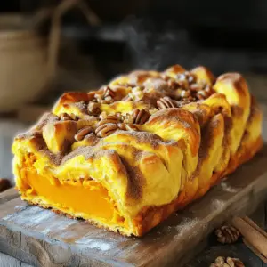 To make a delicious Pumpkin Pull-Apart Loaf, you will need: - 2 cups all-purpose flour - 1 cup canned pumpkin puree - 1/4 cup sugar - 1/4 cup warm milk (about 110°F/43°C) - 1/4 cup unsalted butter, melted - 1 large egg - 2 teaspoons instant yeast - 1 teaspoon ground cinnamon - 1/2 teaspoon ground nutmeg - 1/2 teaspoon salt - 1/4 teaspoon ground ginger You can make your loaf even better with these optional ingredients: - 1/2 cup brown sugar (for filling) - 1/4 cup chopped pecans (optional, for filling) - 1/4 cup raisins or dried cranberries (optional, for filling) Here’s what you need to create your Pumpkin Pull-Apart Loaf: - Large mixing bowl - Measuring cups and spoons - Whisk - Rolling pin - Greased loaf pan - Damp cloth - Wire rack These ingredients and tools will help you create a soft and tasty loaf that you can enjoy with family and friends. The optional fillings add extra flavor and texture, making your loaf even more irresistible! To start, gather your ingredients. In a large bowl, mix the warm milk, melted butter, and sugar. Stir well until the sugar dissolves. Next, add the pumpkin puree and egg to the mix. Combine everything until it looks smooth and creamy. In another bowl, whisk the flour, instant yeast, cinnamon, nutmeg, ginger, and salt together. Slowly add this dry mix to the wet ingredients. Keep stirring until a soft dough forms. It should be slightly sticky but not too wet. Turn the dough out onto a floured surface. Knead it for 5 to 7 minutes. You want it to feel smooth and elastic. If the dough sticks too much, add a little flour as needed. After kneading, place the dough in a greased bowl. Cover it with a damp cloth. Let it rise in a warm spot for about an hour. The dough should double in size. This step is key for a fluffy loaf. Once your dough has risen, punch it down gently. Roll it out into a rectangle about 12x16 inches. Brush the dough with melted butter. Then sprinkle the brown sugar, cinnamon, and optional ingredients like pecans and raisins evenly on top. Cut the dough into strips, about 2 inches wide. Stack the strips, then cut them into squares. Arrange these squares upright in a greased loaf pan. Make sure they fit snugly together. Cover the pan with a cloth again. Let it rise for another 30 to 40 minutes. You want the dough to look puffy and ready to bake. Preheat your oven to 350°F (175°C). Bake the loaf for about 25 to 30 minutes. It should turn golden brown on top. To check if it’s done, tap the top gently. If it sounds hollow, it’s ready. Once baked, let the loaf cool in the pan for about 10 minutes. Then transfer it to a wire rack to cool completely. Enjoy pulling apart the warm slices! To make your loaf fluffy, focus on the yeast. Use fresh instant yeast. This makes the dough rise well. Warm milk helps too. It activates the yeast better. Make sure your dough rises until it doubles in size. This step is key for softness. Use canned pumpkin puree for ease. Look for brands with no added sugars or spices. This keeps the flavor pure. If you want, you can use fresh pumpkin. Just bake and mash it until smooth. Canned is easier, but fresh adds a nice touch. Avoid using cold ingredients. Cold milk or butter slows yeast activity. Don't rush the rising time. If your dough doesn’t rise enough, it won’t be fluffy. Also, be careful when cutting the dough. Make even strips to ensure even baking. Finally, don’t skip the final rise in the loaf pan. It’s vital for a light texture. {{image_2}} You can easily add nuts and dried fruits to your pumpkin pull-apart loaf. Nuts like pecans or walnuts add crunch and flavor. Dried fruits such as raisins or cranberries bring a sweet twist. If you choose to add these, mix them into the filling. Use about 1/4 cup of chopped nuts or dried fruits for a nice touch. The blend of textures makes each bite more exciting. Spices can change the whole taste of your loaf. While cinnamon and nutmeg are classic, try adding cardamom or allspice. Just one teaspoon of cardamom can give a warm, fragrant note. If you love heat, a pinch of cayenne can add a fun kick. Experiment with spice amounts to find your favorite flavor mix. For a gluten-free pumpkin pull-apart loaf, use gluten-free flour blends. Many blends work well in this recipe. Look for one that includes xanthan gum for better texture. Use the same amount as the all-purpose flour in the original recipe. Be sure to check that your other ingredients are gluten-free too. This way, everyone can enjoy this cozy treat. To store leftover pumpkin pull-apart loaf, wrap it tightly in plastic wrap. This keeps it fresh and moist. Place the wrapped loaf in an airtight container. You can also use a resealable bag. Store it at room temperature for up to three days. If you want it to last longer, refrigerate it. Just remember, refrigeration can make it a bit dry. You can freeze this loaf to enjoy later. First, let the loaf cool completely after baking. Wrap it tightly in plastic wrap, then again in aluminum foil. This protects it from freezer burn. Label the package with the date. You can freeze the loaf for up to three months. When you're ready to eat it, just thaw it in the fridge overnight. To reheat your loaf, preheat the oven to 350°F (175°C). Unwrap the loaf from any packaging. Place it on a baking sheet. Heat it for about 10-15 minutes, or until warm. You can also use the microwave. Place a slice on a microwave-safe plate. Heat it in short bursts of 10-15 seconds. This warms it up without making it dry. Enjoy your delicious pumpkin pull-apart loaf! Yes, you can use fresh pumpkin. Start by roasting or steaming the pumpkin until soft. Then, mash it well to make puree. This gives your loaf a fresh taste. However, canned pumpkin is easy and consistent. It saves time and works well in this recipe. Check the color of the top. It should be golden brown. You can also use a toothpick. Insert it into the center of the loaf. If it comes out clean, the loaf is done. The loaf should feel firm but springy to the touch. You can make this loaf a day ahead. Just store it in an airtight container. For longer storage, freeze it. Wrap the loaf tightly in plastic wrap, then place it in a freezer bag. To serve, thaw it in the fridge overnight and warm it up before enjoying. This blog post helps you make a tasty pull-apart loaf. You learned about the key ingredients, how to mix and bake the dough, and helpful tips for the best results. I also shared fun variations and storage tips. Now, you can enjoy this recipe with friends and family. Remember, practice makes perfect! Try different fillings and spices to find your favorite way to enjoy this loaf. Happy baking!