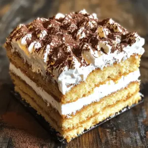 To create a delicious Fluffy Tiramisu Cake, you need specific ingredients. Here is a list of the essentials: - 2 cups all-purpose flour - 1 cup granulated sugar - 1/2 cup unsalted butter, softened - 4 large eggs - 1 cup strong brewed coffee, cooled - 1 teaspoon vanilla extract - 1 teaspoon baking powder - 1/2 teaspoon salt - 1 1/2 cups mascarpone cheese - 1 cup heavy cream - 1/2 cup powdered sugar - Unsweetened cocoa powder (for dusting) - Chocolate shavings (for garnish) These ingredients work together to make a cake that is soft and rich. The mascarpone cheese adds creaminess, while the coffee gives it that classic tiramisu flavor. You can enhance the cake with some fun garnishes. Here are a few ideas: - Fresh berries for a pop of color - Whipped cream on the side - A drizzle of chocolate sauce These additions make the cake look fancy and add extra flavor. Feel free to mix and match as you like! Choosing the right ingredients is key. Here are some tips: - Use fresh eggs for better flavor. - Select high-quality coffee for the best taste. - Look for mascarpone cheese that is creamy and rich. Fresh and quality ingredients help your cake shine. Trust me; it makes a big difference in the final product! For the complete recipe, check out the Full Recipe link. Start by gathering your ingredients. You need flour, sugar, butter, eggs, coffee, and more. First, preheat your oven to 350°F (175°C). Grease two 8-inch round cake pans. Line the bottoms with parchment paper for easy removal. In a large bowl, cream together the softened butter and sugar. Mix until it's light and fluffy. Then, add the eggs one by one. Mix well after each egg. Stir in the vanilla extract to add flavor. In another bowl, combine the flour, baking powder, and salt. Gradually add this mix to the wet ingredients. Alternate with the cooled brewed coffee. Mix until just combined. Now, divide your batter evenly between the two prepared pans. Smooth the tops with a spatula. Place the pans in the preheated oven. Bake for 25 to 30 minutes. Check with a toothpick; it should come out clean when done. After baking, let the cakes cool in the pans for about 10 minutes. Then, transfer them to a wire rack. Allow them to cool completely before you assemble the cake. Once your cakes are cool, it’s time to assemble. Place one cake layer on a serving plate. Spread a generous layer of mascarpone mixture on top. Then, add the second cake layer. Spread the remaining mascarpone mixture over the entire cake. This will give the cake its creamy texture. Next, refrigerate the cake for at least 4 hours. For best results, chill it overnight. Before serving, dust the top with cocoa powder. Garnish with chocolate shavings for a fancy touch. Enjoy your Fluffy Tiramisu Cake! For the complete recipe, refer to the Full Recipe. To create a fluffy tiramisu cake, focus on the mixing process. Start by creaming the butter and sugar until light. This step adds air to the batter. Next, add the eggs one at a time. Mix well after each egg. This ensures the batter stays light. When combining dry and wet ingredients, mix gently. Overmixing will make the cake dense. Finally, use fresh ingredients, especially eggs and baking powder, for the best rise. Many people rush the chilling process. This cake needs time to set. If you cut it too soon, it may fall apart. Another mistake is using warm coffee. Use cooled coffee in your batter. Warm coffee can cook the eggs slightly, ruining the texture. Also, make sure your mascarpone is at room temperature. Cold cheese can create lumps in the cream. Lastly, don’t skip the dusting of cocoa powder. It adds a nice touch and balances the sweetness. Serve the tiramisu cake chilled for the best taste. Pair it with a strong coffee or espresso. This enhances the coffee flavor in the cake. For a fancy touch, add chocolate shavings on top. Use fresh berries as a side. They add color and a tart flavor. You can also drizzle some chocolate sauce for extra sweetness. For a twist, try a scoop of vanilla ice cream alongside. These simple ideas make your dessert even more enjoyable. For the full recipe, refer to the above section. {{image_2}} You can change the flavor of your Tiramisu Cake. Adding chocolate or hazelnut gives it a fresh twist. For a chocolate version, mix cocoa powder into the batter. You can also fold melted chocolate into the mascarpone mix. This adds a rich taste. For hazelnut flavor, use hazelnut coffee for the cake. You can also sprinkle chopped hazelnuts on top for crunch. These variations keep the cake exciting and delicious. If you need a gluten-free option, you can swap all-purpose flour with a gluten-free blend. Many blends work well in cakes. Ensure that the blend you choose is suitable for baking. You may also use almond flour, which adds a nice nutty taste. For those who avoid dairy, use vegan mascarpone or coconut cream. This keeps the cake creamy and rich without the dairy. Make your Tiramisu Cake a show-stopper! Use a cake stand to elevate it. Dust the top with cocoa powder for a classic look. Add chocolate shavings for extra flair. You can also arrange fresh berries around the base. This makes the cake look colorful and inviting. For a festive touch, add edible flowers on top. Your guests will be amazed by how beautiful and tempting it looks. For the full recipe, check out the Fluffy Tiramisu Cake section above. Store your Fluffy Tiramisu Cake in the fridge. Use an airtight container or wrap it tightly in plastic wrap. This keeps the cake fresh and prevents it from drying out. It also helps keep those lovely flavors intact. If you have extra cocoa powder or chocolate shavings, store them separately. They can lose their texture in the fridge. Freezing is a great way to save leftover cake. First, slice the cake into pieces. Wrap each slice in plastic wrap, then place them in a freezer bag. This helps prevent freezer burn. You can keep the slices for up to three months. When you want a slice, take it out and let it thaw in the fridge overnight. The cake stays fresh for about three to four days in the fridge. After that, the quality may drop. The flavors change, and the cake may become soggy. To keep your Tiramisu Cake at its best, eat it within this time frame. If you freeze it, though, you can enjoy it later without losing taste. Yes, you can make Tiramisu Cake ahead of time. In fact, it tastes even better after sitting for a while. I recommend making it at least a day in advance. This gives the flavors time to mix and meld. Just keep it in the fridge until you are ready to serve. This dessert stays fresh for up to three days in the fridge. The best way to serve Tiramisu Cake is cold. After chilling, it holds its shape well. Cut it into slices and place them on dessert plates. You can add a dusting of cocoa powder on top for a nice touch. For extra flair, add chocolate shavings or a fresh berry. This will make the dessert even more inviting. To make your cake layers lighter, you can try a few tricks. First, be sure to whip the egg whites until they are stiff before mixing them in. This helps to add air and lift. Second, gently fold the dry ingredients into the wet mixture. Avoid stirring too hard, as this can deflate your batter. Lastly, consider using cake flour instead of all-purpose flour. This can create a fluffier texture. For the complete guide on how to make this delightful dessert, check out the Full Recipe. In this post, we explored how to make a fluffy tiramisu cake. We discussed essential ingredients, baking steps, and tasty tips. You learned about variations and how to store your cake properly. Remember, choosing quality ingredients and avoiding common mistakes are key to success. With these insights, you can create a delightful dessert that impresses everyone. Enjoy making your tiramisu cake!