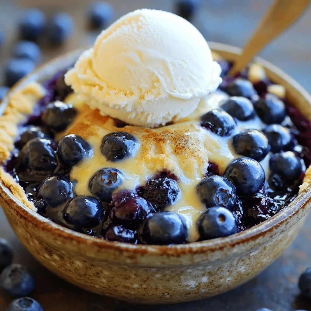 To make Texas-Style Blueberry Cobbler, you need just a few simple items. Here are the main ingredients: - 4 cups fresh blueberries (or frozen, thawed) - 1 cup granulated sugar, divided - 2 tablespoons lemon juice - 1 tablespoon cornstarch - 1 teaspoon vanilla extract - 2 cups all-purpose flour - 1 tablespoon baking powder - 1/2 teaspoon salt - 1/2 cup unsalted butter, melted - 1 cup milk - 1 teaspoon cinnamon - 1 tablespoon sugar (for topping) - Whipped cream or vanilla ice cream (for serving) These ingredients create a sweet and tangy filling with a soft, buttery topping. You can add some optional ingredients to enhance the flavor: - A pinch of nutmeg for warmth - Fresh mint leaves for garnish - A splash of almond extract for a nutty note These extras can make your cobbler unique and even tastier. If you don’t have an ingredient, don’t worry! Here are some swaps you can try: - Substitute honey or maple syrup for granulated sugar. - Use coconut flour instead of all-purpose flour for a gluten-free option. - Swap in non-dairy milk like almond or oat milk for a vegan choice. These substitutions allow you to customize the recipe to fit your needs while keeping it delicious. Don’t forget to check the [Full Recipe] for detailed guidance on making your cobbler shine! Start by preheating your oven to 350°F (175°C). This step is key for even baking. Grease a 9x13 inch baking dish with butter or cooking spray. This helps prevent sticking. In a large bowl, mix together 4 cups of blueberries, 3/4 cup of granulated sugar, 2 tablespoons of lemon juice, 1 tablespoon of cornstarch, and 1 teaspoon of vanilla extract. Stir well until everything is combined. Pour this blueberry mixture into your greased baking dish. In another bowl, whisk together 2 cups of all-purpose flour, 1 tablespoon of baking powder, 1/2 teaspoon of salt, and 1 teaspoon of cinnamon. This dry mix adds flavor and structure. In a separate bowl, mix 1/2 cup of melted unsalted butter with 1 cup of milk. Then, add this to your dry ingredients. Stir gently until just combined. Remember, do not overmix; lumps are okay! Next, drop spoonfuls of the batter over the blueberry layer. Try to cover as much surface as possible. This creates a lovely crust. Now, sprinkle 1 tablespoon of sugar on top for extra sweetness and crunch. Place your dish in the preheated oven. Bake for 45-50 minutes. You want it to be golden brown and bubbly. To check if your cobbler is ready, use a toothpick. Insert it into the batter part, not the blueberries. If it comes out clean, your cobbler is done! Let it cool for about 15 minutes before serving. This waiting time helps the flavors meld. Serve warm with whipped cream or a scoop of vanilla ice cream for a delightful treat. For the full recipe, check out the details in the previous sections. To make a great Texas-style blueberry cobbler, use fresh blueberries. They add the best flavor. If you use frozen ones, let them thaw first. This helps keep the cobbler from being too watery. Mix the blueberries gently with sugar and lemon juice. This will help release their juices. Don’t overmix the batter. It should be lumpy for the best texture. One common mistake is not greasing the baking dish. Greasing helps the cobbler come out easily. Another error is baking at the wrong temperature. Always preheat your oven to 350°F (175°C). If you bake it too long, the top can burn. Check the cobbler after 45 minutes. Use a toothpick to test if it’s done. If it comes out clean, it’s ready! Serve your cobbler warm for the best taste. Top it with whipped cream or vanilla ice cream for a treat. You can also sprinkle a few fresh blueberries on top. This adds color and makes your dish look nice. For a fun twist, serve it with a scoop of yogurt. This pairs well with the sweetness of the cobbler. Check out the Full Recipe for more details! {{image_2}} You can change the fruit in your cobbler. Try blackberries, raspberries, or peaches. Each fruit adds a unique taste. Mix and match for fun flavors. Just keep the same amount of sugar and cornstarch. This way, your cobbler stays sweet and thick. You can even use a mix of berries for a colorful treat. You can make this cobbler vegan. Use plant milk instead of regular milk. Swap butter for coconut oil or vegan butter. For gluten-free, use a gluten-free flour blend. These changes keep the taste while fitting your diet. You won't miss the regular ingredients at all. Toppings can change your cobbler's look and taste. Try adding nuts for crunch or oats for texture. A sprinkle of cinnamon gives warmth and flavor. You can drizzle honey or maple syrup for added sweetness. Serve your cobbler with whipped cream or vanilla ice cream for a creamy finish. The options are endless, so get creative! For the full recipe, check out the Texas-Style Blueberry Cobbler section. To keep your leftover cobbler fresh, let it cool completely. Then, cover it with plastic wrap or foil. You can also place it in an airtight container. Store it in the fridge for up to three days. This helps keep the flavors and texture nice. If you want to save cobbler for later, freezing works well. First, allow the cobbler to cool completely. Cut it into portions for easy thawing. Wrap each piece tightly in plastic wrap, then place them in a freezer bag. Label the bag with the date. You can freeze it for up to three months without losing flavor. When you're ready to enjoy your cobbler again, preheat your oven to 350°F (175°C). Place the cobbler in an oven-safe dish. Cover it with foil to keep it from drying out. Heat for about 20 minutes, or until warmed through. You can also use the microwave. Just heat it in short bursts, checking often to avoid overheating. Enjoy your Texas-Style Blueberry Cobbler warm, just like the first time! For the full recipe, check the section above. Texas-style cobblers have roots in Southern cooking. They blend Native American, African, and European traditions. Early settlers made cobblers with fresh fruits. Texas cooks often used local ingredients, like blueberries. Cobbler became a staple at family gatherings and potlucks. The dish is known for its simple yet rich flavors. Each cook adds their unique twist, keeping traditions alive. Yes, you can use frozen blueberries! Just make sure to thaw them first. Frozen berries work well in cobblers, keeping their sweet flavor. They also save time and are easy to find. Use the same amount as fresh berries in the recipe. This means 4 cups of thawed blueberries for tasty results. Blueberry cobbler is perfect for many occasions. Serve it at family dinners or summer picnics. It shines at barbecues and holiday gatherings too. This dessert is great for birthdays or potlucks. You can enjoy it as a sweet treat after any meal. Pair it with whipped cream or ice cream for extra fun. For the full recipe, check out the [Full Recipe]. This article covered all you need to make a great Texas-style blueberry cobbler. I shared key ingredients and how to swap them for more flavor. You learned step-by-step instructions for preparation, baking, and checking doneness. Tips helped you avoid common mistakes and perfect your dish. We also explored fun variations and storage tips. Remember, the best cobbler comes from using fresh ingredients and enjoying the process. Now, you are ready to impress everyone with your baking skills!