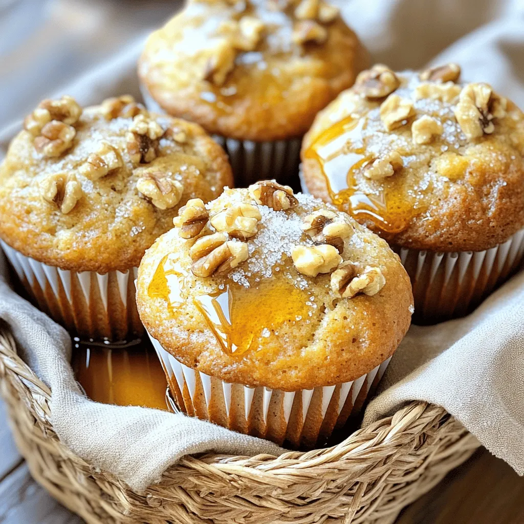 To make delicious Maple Walnut Muffins, gather these ingredients: - 1 cup all-purpose flour - 1/2 cup whole wheat flour - 1 teaspoon baking powder - 1/2 teaspoon baking soda - 1/4 teaspoon salt - 1/2 cup unsalted butter, softened - 1/2 cup maple syrup - 2 large eggs - 1 teaspoon vanilla extract - 1/2 cup milk (or almond milk for a dairy-free option) - 1 cup walnuts, chopped (plus a few extra for topping) - 1/2 teaspoon ground cinnamon - Optional: maple sugar for sprinkling on top When selecting ingredients, always choose high-quality items. Fresh walnuts add the best texture and taste. Look for butter that’s creamy and rich. Use pure maple syrup for real flavor. If you need to adjust for dietary needs, here are some easy swaps: - For gluten-free, use a gluten-free flour blend. - Replace eggs with flax eggs (1 tablespoon flaxseed meal + 2.5 tablespoons water) for a vegan option. - Almond milk works well for a dairy-free choice. These small changes help everyone enjoy this tasty treat! Check the [Full Recipe](#) for step-by-step instructions to create your Maple Walnut Muffins. Baking Maple Walnut Muffins is simple and fun. First, gather all your ingredients. This helps you stay organized. You will need about 15 minutes for prep time. Measuring ingredients accurately is key. It ensures your muffins rise well and taste great. 1. Preheat your oven to 350°F (175°C). This step is crucial for even baking. 2. Line a muffin tin with paper liners or grease it lightly. This keeps the muffins from sticking. 3. In a mixing bowl, whisk together the dry ingredients: all-purpose flour, whole wheat flour, baking powder, baking soda, salt, and cinnamon. Mix these well to combine. 4. In a separate bowl, cream the softened butter and maple syrup using an electric mixer. Beat for about 2-3 minutes until fluffy. 5. Add the eggs one at a time. Mix well after each egg. Then, stir in the vanilla extract. 6. Gradually add the dry mix to the wet mix, alternating with milk. Start and end with the flour mix. Mix until just combined; over-mixing can make muffins tough. 7. Gently fold in the chopped walnuts. Be careful not to over-mix the batter; this keeps them light. 8. Divide the mixture among the muffin cups, filling each about two-thirds full. This allows them to rise. 9. Top each muffin with a few chopped walnuts and a pinch of maple sugar. This adds a nice crunch and sweetness. 10. Bake for 18-20 minutes. Check for doneness by inserting a toothpick. It should come out clean. 11. Let the muffins cool in the tin for 5 minutes. Then, move them to a wire rack to cool completely. Using these steps, you will create delicious Maple Walnut Muffins. For a complete list of ingredients and instructions, check the Full Recipe. To make the best maple walnut muffins, focus on a few key details. Start with the right texture. Use a light touch when mixing the batter. Over-mixing can lead to dense muffins. Aim for a smooth blend, but don’t worry if small lumps remain. For even baking, fill each muffin cup about two-thirds full. This allows space for rising. Rotate the muffin tin halfway through baking. This helps all muffins bake evenly. The ideal baking time is 18 to 20 minutes. Test doneness with a toothpick; it should come out clean. Cooling is vital for freshness. Allow muffins to cool in the tin for five minutes. Then, transfer them to a wire rack. This prevents sogginess and keeps them fluffy. Maple walnut muffins pair well with coffee or tea. They make a great breakfast treat. Try serving them with almond butter or cream cheese. These spreads add a creamy texture and rich flavor. For special occasions, present the muffins in a rustic basket. Line the basket with a cloth napkin. Drizzle a little extra maple syrup on top. This simple touch makes them look beautiful and inviting. For more ideas, consider adding fresh fruit on the side. Sliced strawberries or bananas complement the muffins nicely. These pairings enhance the overall taste experience. Enjoy exploring these options! {{image_2}} You can easily change up the flavor of your Maple Walnut Muffins. Adding fruit can bring a new twist. Try mixing in blueberries for a burst of sweetness. Chopped bananas give a nice texture and flavor too. For added depth, think about using spices. A bit of nutmeg can add warmth. You can also add ginger for a nice kick. These spices work well with the maple flavor. If you want to make a vegan version, it’s simple. Swap eggs for flaxseed meal mixed with water. Use almond milk instead of regular milk. Replace the butter with coconut oil. These changes keep the muffins moist and tasty. For those with nut allergies, you can skip the walnuts. You might want to use sunflower seeds instead. They give a nice crunch without the nuts. If you have wheat sensitivities, there are options. Use a gluten-free flour blend in place of regular flour. This keeps the muffins light and fluffy. You can also switch up sweeteners. Try agave syrup or honey instead of maple syrup. This adds a different but still sweet flavor. For extra fun, mix in chocolate chips or dried fruits. These add sweetness and a hint of chewiness. You can be creative with your mix-ins to find what you love best. For the full recipe, check out the instructions above. To keep your maple walnut muffins fresh, store them in an airtight container. This helps prevent them from drying out. If you want to refrigerate, they last about five days. If you freeze them, they can stay good for up to three months. Just make sure to wrap them well to avoid freezer burn. When reheating, use the oven at 350°F for about 10 minutes. This keeps the muffins soft and tasty. Use a plastic or glass container with a tight lid for best results. You can also use freezer bags for freezing. To keep your muffins fresh, add a piece of bread to the container. It helps maintain moisture. It is smart to label your containers with the date so you know when you made them. Organize them by flavor or type for easy access when you're hungry! What can I use instead of maple syrup? If you want to swap maple syrup, try honey or agave nectar. They both add sweetness. You can also use brown sugar mixed with water for a similar flavor. How do I make muffins moist without adding extra fat? To keep muffins moist, use ingredients like yogurt or applesauce. They add moisture without extra fat. You can also avoid overmixing the batter, which helps keep muffins light. Can I make the batter ahead of time? Yes, you can make the batter ahead. Store it in the fridge for a few hours. Just remember to mix it gently before baking. Why are my muffins too dense or too dry? Dense or dry muffins often come from too much flour or overmixing. Always measure flour correctly and mix just until combined. This keeps muffins light and fluffy. How can I prevent my muffins from sticking to the tin? To prevent sticking, use paper liners or grease the muffin tin well. You can use cooking spray or butter. This helps muffins release easily after baking. What should I do if my muffins overflow? If muffins overflow, it may be because you filled them too high. Next time, fill each cup only two-thirds full. This gives them room to rise without spilling. Can I swap walnuts for another nut or seed? Absolutely! You can use pecans, almonds, or even sunflower seeds. Each nut adds a unique taste and texture to your muffins. How long do muffins generally last? Muffins stay fresh for about three days at room temperature. If you keep them in the fridge, they last a week. For longer storage, freeze them. What's the best way to know if my muffins are done baking? To check if muffins are done, insert a toothpick into the center. If it comes out clean or with a few crumbs, they are ready. If it’s wet, bake a few more minutes. Making Maple Walnut Muffins is a fun and rewarding task. We covered choosing the right ingredients and simple steps for baking. You learned tips for perfecting texture and how to store your muffins well. Remember, variations can make your muffins unique, so experiment with flavors and dietary needs. With these guidelines, you can create tasty treats for any occasion. Enjoy your baking journey and the delicious muffins you will share!