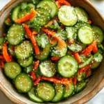 - 2 large cucumbers, thinly sliced - 1 red bell pepper, julienned - 1 carrot, grated - 2 tablespoons soy sauce - 1 tablespoon rice vinegar - 1 tablespoon chili oil (adjust for spice preference) - 1 tablespoon honey or maple syrup - 1 teaspoon ginger, grated - Juice of 1 lime - 2 tablespoons sesame seeds - Fresh cilantro, for garnish - Salt and pepper to taste For this spicy cucumber salad, the fresh ingredients are key. Cucumbers bring a crisp crunch, while red bell peppers add a sweet touch. The grated carrot brightens the dish with color and flavor. The dressing components tie everything together. Soy sauce gives depth, while rice vinegar adds a tangy kick. Chili oil brings heat, and honey or maple syrup balances it out with sweetness. Grated ginger adds a fresh zing, and lime juice brightens the whole mix. Optional ingredients like sesame seeds and fresh cilantro can enhance your salad. They add flavor and a nice visual touch. Don't forget to season with salt and pepper to taste. This salad is all about balance and freshness! To start, grab your cucumbers. Use a sharp knife to slice them thinly. Thin slices let the flavors soak in well. Next, take the red bell pepper. Cut it into thin strips, known as julienne. This adds a nice crunch to the salad. Finally, grab your carrot. Use a grater to make fine shreds. This will give a sweet touch to your dish. Now, let's make the dressing. In a small bowl, combine the soy sauce, rice vinegar, and chili oil. Add honey or maple syrup for sweetness. Don’t forget the grated ginger and lime juice. These add a nice zing. Use a whisk to mix everything until it’s smooth and well blended. This dressing will bring your salad to life! Next, pour the dressing over your vegetables. Toss them together gently. Make sure every piece is coated well. Taste your salad. If it needs more flavor, add salt and pepper. Let the salad rest for about 10 minutes. This helps the flavors blend. When ready to serve, put the salad in a large bowl or on individual plates. You can sprinkle sesame seeds on top. If you like, add fresh cilantro for a pop of color. Enjoy your fresh and spicy cucumber salad! To make your salad just right, adjust the spice levels. If you love heat, add more chili oil. For a milder taste, cut back on it. You can also swap chili oil with a mild chili sauce. This change keeps the flavor but lowers the heat. Experimenting with add-ins can boost taste. Try adding diced avocado for creaminess. You can mix in nuts for crunch. Fresh herbs like mint or basil add a nice touch too. Each add-in brings a new taste. Garnishing options help your salad shine. Fresh cilantro adds color and flavor. Sesame seeds sprinkle nicely on top for a crunchy finish. You can use other herbs like parsley for a different look. Serving in various styles makes it fun. Use a big bowl for family-style meals. For individual servings, place salad on small plates. This style makes it more personal and special for each guest. Ensuring crunchiness is key. Slice cucumbers thinly for a nice bite. Fresh veggies like bell peppers and carrots also add crunch. Avoid over-mixing, which can make the salad soggy. Serving chilled keeps the salad refreshing. Store it in the fridge before serving. If you prefer room temperature, let it sit for a few minutes. This option softens the crunch slightly but still tastes great. {{image_2}} You can make your spicy cucumber salad more filling by adding proteins. - Incorporating grilled chicken or tofu: Grilled chicken adds a nice smoky flavor. Tofu gives a plant-based option for vegetarians. Simply slice or cube and toss it in. - Adding shrimp for seafood lovers: Cooked shrimp can boost the salad's taste. They add a sweet and tender bite. Just toss in some cooked shrimp for a seafood twist. Changing flavors can keep the salad fresh and exciting. - Using lime instead of lemon: Lime juice brightens the dish. It adds a zesty kick that pairs well with cucumbers. - Adding different herbs: Fresh herbs like mint or basil can change the taste. These herbs bring a new layer of flavor and aroma. Experiment to find your favorite combination. You can give your salad unique flavors from different cuisines. - Thai-inspired changes: Add crushed peanuts and a hint of fish sauce for a Thai flair. This gives a crunchy texture and deeper taste. - Mediterranean flair: Try adding olives and feta cheese. This adds a briny flavor that contrasts with the freshness of the salad. It makes the dish feel more robust and savory. To keep your Spicy Cucumber Salad fresh, store it in the fridge. Always use an airtight container. This prevents air from changing the taste and texture. Glass containers work well, but plastic ones are fine too. If you have leftover dressing, store it separately. This keeps the salad crisp and crunchy. Your salad will stay fresh for about three days in the fridge. After that, the cucumbers might get mushy. Signs of spoilage include a sour smell or slimy texture. If you notice these signs, it's best to toss the salad. Don’t waste those leftovers! You can mix them with cooked rice for a tasty bowl. Try adding them to a wrap with grilled chicken or tofu for lunch. You can also blend the salad into a new dressing for another salad. Mixing with greens gives you a fresh twist! Yes, you can make this salad before serving. To store it, keep it in the fridge. Use an airtight container to keep it fresh. This salad tastes better after sitting for a while. Allow it to chill for at least 10 minutes. If you make it a day ahead, the flavors will blend well. Just stir it again before you serve. If you don’t have chili oil, try using sriracha or crushed red pepper. These will add spice but with a different taste. You can also mix olive oil with hot sauce for a quick fix. Another option is to use sesame oil with a pinch of cayenne. Adjust the amount to fit your spice level. Yes, this salad can be gluten-free. Just choose gluten-free soy sauce. Many brands offer this option, so check the label. You can also use tamari, which is naturally gluten-free. This way, you can enjoy the salad without worry. This blog post covered how to create a tasty Spicy Cucumber Salad. We discussed fresh veggies, dressing components, and optional ingredients to elevate your dish. I shared tips for flavor enhancement, perfecting texture, and creative variations. You can store leftovers easily and even reuse them for new meals. Enjoy experimenting with this recipe, and make it your own. Have fun with flavors and textures, and serve up something delicious!