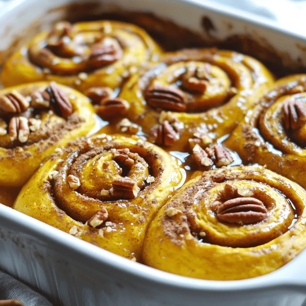- 2 cups canned pumpkin puree - 1/2 cup brown sugar, packed - 2 teaspoons ground cinnamon - 1 teaspoon ground nutmeg - 1/2 teaspoon ground ginger - 1/4 teaspoon salt - 3 large eggs - 1/2 cup milk (or plant-based milk) - 1 teaspoon vanilla extract - 2 cans refrigerated cinnamon roll dough - 1/2 cup pecans, chopped (optional) - 1/2 cup maple syrup (for drizzling) These ingredients create a warm and cozy dish. The pumpkin puree gives a rich flavor. The brown sugar adds sweetness, while spices like cinnamon and nutmeg bring warmth. Using eggs and milk helps the bake become fluffy and light. - 1/2 cup pecans, chopped - Chocolate chips - Raisins or dried cranberries - Cream cheese frosting for drizzling Adding chopped pecans gives a nice crunch. If you love chocolate, toss in some chips. Dried fruit adds sweetness and texture. You can also drizzle cream cheese frosting for a richer taste. - Use sweet potato puree instead of pumpkin - Coconut milk instead of regular milk - Maple syrup can be replaced with honey - Almond extract instead of vanilla extract If you can’t find pumpkin, sweet potato works too. Coconut milk makes it dairy-free. Honey can sweeten the dish if you prefer. Almond extract gives a lovely twist to the flavor as well. This recipe is flexible and fun. You can mix and match to fit your taste. Enjoy creating your own version! Start by preheating your oven to 350°F (175°C). This keeps your bake from being soggy. Next, grab a 9x13 inch baking dish and lightly grease it. You can use cooking spray or a little butter. This step helps the bake come out easily after cooking. In a large mixing bowl, add 2 cups of canned pumpkin puree. Then, mix in 1/2 cup of brown sugar. Add 2 teaspoons of ground cinnamon, 1 teaspoon of ground nutmeg, 1/2 teaspoon of ground ginger, and 1/4 teaspoon of salt. Crack in 3 large eggs and pour in 1/2 cup of milk. You can choose regular or plant-based milk. Finally, add 1 teaspoon of vanilla extract. Whisk everything until it’s nice and smooth. Open the two cans of refrigerated cinnamon roll dough. Take each roll and cut it into quarters. This gives you bite-sized pieces. Set these pieces aside for mixing. Now, toss the cinnamon roll pieces into the pumpkin batter. Make sure each piece gets fully coated. If you like, add 1/2 cup of chopped pecans for some crunch. Pour the mixture into the greased baking dish, spreading it evenly. Bake for 30-35 minutes. Check if the center is set and the top is lightly golden. Once done, let it cool for about 10 minutes. Drizzle with maple syrup for a sweet finish! To make your Pumpkin Cinnamon Roll Bake shine, follow these tips. First, use fresh pumpkin puree if you can. It adds a rich flavor. If you prefer canned, read the label. Choose 100% pumpkin, not pie filling. Next, be sure to whisk the pumpkin mixture well. This helps all the flavors blend. When mixing in the cinnamon roll pieces, coat them fully. This ensures every bite is tasty. For extra crunch, sprinkle chopped pecans on top. They give a nice texture and flavor. Serve the bake warm straight from the oven. Drizzle maple syrup over the top for a sweet touch. If you want something creamy, add whipped cream. It brings a lovely balance to the dish. For a fun twist, try serving it with vanilla ice cream. The warm and cold mix is delightful. You can also sprinkle extra cinnamon for flavor and looks. It’s a simple way to make it special. This dish serves about eight people. Each serving is packed with flavor but also has sugar and calories. If you are watching your sugar, you can cut back on the brown sugar. You can also use a sugar substitute if you like. For a dairy-free version, swap milk for plant-based milk. If you're gluten-free, look for gluten-free cinnamon rolls. Always check labels to ensure safety. Enjoy this treat as an occasional dessert. It’s perfect for gatherings, especially in fall! {{image_2}} You can switch up the flavors in your Pumpkin Cinnamon Roll Bake. Try adding some cocoa powder for a chocolate twist. You can also mix in some apple pie spice for a fruity touch. Another fun idea is to add some orange zest. It gives a nice citrus flavor that pairs well with pumpkin. Each of these options can make your bake unique and exciting. If you want to make this bake vegan, use plant-based milk and eggs. You can use flaxseed meal mixed with water as an egg substitute. For gluten-free options, look for gluten-free cinnamon roll dough. Make sure to check the labels carefully. This way, you can enjoy the bake without worrying about gluten. Both options keep the taste delicious while catering to different diets. Top your Pumpkin Cinnamon Roll Bake with a variety of delicious toppings. A sprinkle of chopped nuts adds crunch and flavor. You can also drizzle extra maple syrup for sweetness. If you love cream cheese, consider making a simple glaze. Just mix cream cheese with a little milk and sugar. This creates a tangy contrast that makes each bite more special. To keep your Pumpkin Cinnamon Roll Bake fresh, let it cool first. Once cool, cover it well with plastic wrap or aluminum foil. You can also use an airtight container. Store it in the fridge for up to four days. This will help keep the flavors tasty and the texture nice. When you want to enjoy your leftovers, preheat your oven to 350°F (175°C). Place the desired portion in an oven-safe dish. Cover it with foil to prevent drying out. Heat for about 15-20 minutes, or until warm. You can also use a microwave. Just place a single serving on a plate, cover it with a damp paper towel, and heat for about 30 seconds. Check if it needs more time. Yes, you can freeze this bake! First, let it cool completely. Cut into pieces for easy servings. Wrap each piece tightly in plastic wrap, then place them in a freezer bag. Squeeze out the air to prevent freezer burn. It can last in the freezer for about three months. When ready to eat, thaw overnight in the fridge and reheat as mentioned above. Your Pumpkin Cinnamon Roll Bake is ready when the center feels firm. You can also check for a lightly golden top. Insert a toothpick into the center. If it comes out clean, your bake is done. Let it cool for about 10 minutes before serving. This allows the flavors to settle. Yes, you can prepare your Pumpkin Cinnamon Roll Bake ahead of time. Mix the pumpkin and cinnamon roll pieces, then store it in the fridge. Just cover it well to keep it fresh. When you're ready, bake it right before serving. This makes it great for gatherings and special events. You can enjoy your Pumpkin Cinnamon Roll Bake on its own. For an extra treat, serve it with whipped cream or ice cream. A drizzle of maple syrup adds a sweet touch. You can also pair it with hot coffee or spiced tea for a cozy breakfast. Absolutely! You can use homemade cinnamon rolls if you prefer. Just cut them into bite-sized pieces like the canned rolls. The baking time may change slightly, so keep an eye on it. Homemade adds a personal touch and unique flavor to your dish. In this blog post, we explored the ingredients needed and detailed step-by-step instructions for making a pumpkin cinnamon roll bake. We shared tips for perfecting your dish and variations to suit different diets. Storing your leftovers and reheating tips ensure your bake stays fresh. Remember, you can adapt this recipe to fit your taste. Keep it fun and enjoy your delicious creation!