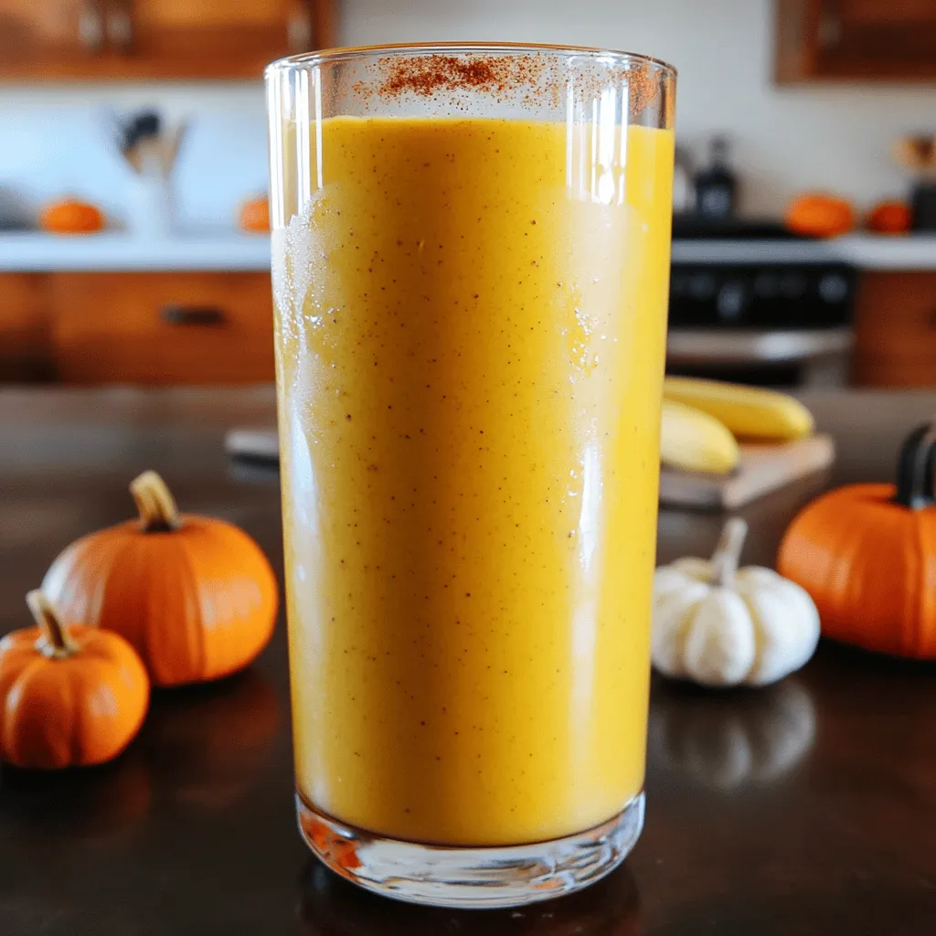 - 1 cup canned pumpkin puree - 1 banana, frozen - 1 scoop vanilla protein powder - 1 cup almond milk (or any milk of choice) - 2 tablespoons almond butter (or peanut butter) - 1 tablespoon maple syrup (optional, for sweetness) - 1 teaspoon cinnamon - 1/2 teaspoon nutmeg - 1/4 teaspoon grated ginger (optional) - Ice cubes (optional, for a thicker texture) This smoothie packs a powerful punch! Each serving contains about: - Calories: 250 - Protein: 13g - Carbohydrates: 34g - Fats: 10g - Fiber: 6g It offers a good balance of protein, carbs, and healthy fats. Pumpkin puree is rich in vitamins A and C. It boosts your immune system. It also provides fiber, which aids digestion. Bananas add natural sweetness and potassium. This helps with muscle function and energy levels. Protein powder supports muscle growth and repair. It keeps you feeling full longer. Almond butter offers healthy fats and protein. It’s great for heart health and energy. Maple syrup adds a touch of sweetness. It contains antioxidants that fight inflammation. Cinnamon and nutmeg give warmth and flavor. They also have anti-inflammatory properties. This smoothie combines health and taste in every sip! To start, gather all your ingredients. You will need: - 1 cup canned pumpkin puree - 1 frozen banana - 1 scoop vanilla protein powder - 1 cup almond milk (or any milk you like) - 2 tablespoons almond butter (or peanut butter) - 1 tablespoon maple syrup (optional) - 1 teaspoon cinnamon - 1/2 teaspoon nutmeg - 1/4 teaspoon grated ginger (optional) - Ice cubes (optional) Next, measure out the ingredients and set them on your counter. This helps keep things organized. Now, grab your blender. Add the canned pumpkin puree, frozen banana, and protein powder to the blender. Pour in the almond milk. Then, add the almond butter, maple syrup (if you want it sweeter), cinnamon, nutmeg, and ginger. Blend everything on high until it is smooth and creamy. You may need to pause and scrape down the sides to make sure everything mixes well. If you want a thicker smoothie, toss in a handful of ice cubes and blend again. This gives your smoothie a nice, frosty texture. Always taste your smoothie before serving. You can add more sweetness or spice if needed. Adjusting flavors makes the drink perfect for your taste. To make your smoothie creamier, I recommend adding more almond butter. This nut butter adds a rich texture and flavor. You can also use full-fat coconut milk instead of almond milk. It gives a nice, thick feel. Another trick is to add a few ice cubes while blending. This makes the drink colder and thicker. Taste your smoothie before serving. If it needs more sweetness, add a bit of maple syrup. Start with one teaspoon, then blend and taste again. If you prefer a less sweet drink, skip the syrup. The banana and pumpkin already add some natural sweetness. Pour your smoothie into chilled glasses for a refreshing look. You can top it with a sprinkle of cinnamon or some chopped nuts. This adds a nice crunch. For a fun twist, serve it in a pumpkin-shaped cup. Enjoy your creamy pumpkin protein smoothie any time of the day! {{image_2}} You can easily tweak the flavors in your creamy pumpkin protein smoothie. Here are some fun ideas: - Chocolate: Swap out the vanilla protein powder for chocolate. This adds a rich, sweet taste. - Coffee: Add a splash of cold brew coffee for a morning kick. It pairs well with pumpkin. - Vanilla Extract: A teaspoon of vanilla extract can enhance the flavor. It gives a lovely warmth. If you have dietary needs, don’t worry. You can adjust the recipe to fit your preferences: - Nut-Free: Use sunflower seed butter instead of almond butter. This keeps it nut-free and tasty. - Dairy-Free: Stick to almond milk or coconut milk. Both options work great for a creamy base. - Protein Powder Alternatives: If you’re vegan, choose a plant-based protein powder. This keeps your smoothie plant-friendly. Feel free to swap ingredients based on the season. This keeps your smoothie fresh and fun: - Fall: Use pumpkin spice instead of cinnamon and nutmeg. It brings a cozy flavor. - Winter: Add a pinch of cloves for a warm, spiced taste. It’s perfect for chilly days. - Spring/Summer: Use fresh fruit like mango or pineapple instead of banana. This adds a bright, fruity twist. You can store your creamy pumpkin protein smoothie in the fridge. Use a sealed jar or container. It stays fresh for up to two days. Before drinking, give it a good shake. This helps mix any separation that may happen. If you want to save your smoothie for later, freeze it. Pour the smoothie into ice cube trays or freezer bags. It can last up to three months in the freezer. When you're ready to drink it, thaw it in the fridge overnight. Then, blend it again for a smooth texture. You can enjoy your smoothie cold or warm. If you prefer it warm, heat it gently on the stove. Stir it often to prevent burning. Do not microwave it, as this can change the texture. Always check the temperature before drinking. To make this smoothie vegan, swap the protein powder for a plant-based option. Use almond milk or any nut milk instead of dairy milk. Choose almond butter or peanut butter, as both are vegan-friendly. Skip the maple syrup if you want, or use agave syrup for sweetness. Yes, you can use fresh pumpkin. Cook and puree the pumpkin until smooth. Fresh pumpkin may have a different taste, so adjust spices to your liking. Make sure to remove the skin and seeds before cooking. This will add a nice home-cooked feel to your smoothie. To make your smoothie thicker, add more frozen banana or ice cubes. You can also blend in extra almond butter for a creamier texture. If you want, reduce the amount of milk you use. Just remember, blend well to mix everything evenly and enjoy the thick goodness! This article covered ingredients for smoothies, their nutritional benefits, and preparation steps. I shared tips for creaminess, sweetness, and various flavor options. You learned about short and long-term storage ideas, plus how to reheat if needed. Remember, making smoothies is fun and flexible. Use what you have. Experiment with flavors and storage methods. Enjoy your delicious creations!