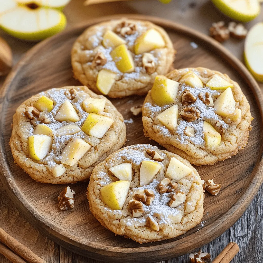 Making apple cider cookies is simple and fun. You will need fresh ingredients that add flavor and texture. - 2 cups all-purpose flour - 1 teaspoon baking soda - 1 teaspoon ground cinnamon - 1/2 teaspoon ground nutmeg - 1/2 teaspoon salt - 3/4 cup unsalted butter, softened - 1 cup brown sugar, packed - 1/2 cup granulated sugar - 1 large egg - 1 teaspoon vanilla extract - 1/4 cup apple cider (not hard cider) - 1 cup chopped apples (preferably Granny Smith or Honeycrisp) - 1/2 cup chopped walnuts or pecans (optional) - 1/4 cup powdered sugar for dusting These cookies shine with the flavors of fall. The apple cider gives them a unique taste. Using fresh apples adds great texture. I recommend Granny Smith or Honeycrisp for the best results. The nuts are optional but add a nice crunch. You can find the full recipe to guide you through each step. Enjoy baking! 1. Preheat your oven to 350°F (175°C). Line two baking sheets with parchment paper. 2. In a medium bowl, whisk together: - 2 cups all-purpose flour - 1 teaspoon baking soda - 1 teaspoon ground cinnamon - 1/2 teaspoon ground nutmeg - 1/2 teaspoon salt 3. In a large bowl, use an electric mixer to beat: - 3/4 cup unsalted butter, softened - 1 cup brown sugar, packed - 1/2 cup granulated sugar Mix until light and fluffy, about 2-3 minutes. 4. Add 1 large egg and 1 teaspoon vanilla extract to the butter mixture. Mix well until smooth. 5. Pour in 1/4 cup apple cider gradually. Mix until the batter is smooth. 6. Gradually add the dry ingredients to the wet mixture. Mix until just combined. Do not overmix. 7. Fold in: - 1 cup chopped apples (preferably Granny Smith or Honeycrisp) - 1/2 cup chopped walnuts or pecans (optional) Make sure they are evenly distributed. 8. Using a tablespoon or cookie scoop, drop spoonfuls of dough onto the prepared baking sheets. Space them about 2 inches apart. 9. Bake in the preheated oven for 10-12 minutes. The edges should turn golden brown. The centers can look slightly underbaked for a chewy texture. 10. Let the cookies cool on the baking sheets for 5 minutes. Then, transfer them to a wire rack to cool completely. 11. Once cooled, dust the cookies with 1/4 cup powdered sugar for a sweet finish. Enjoy making these cinnamon-infused apple cider cookies! For the complete process, see the Full Recipe. - Set your oven to 350°F (175°C). This heat helps cookies bake evenly. - Bake for 10-12 minutes. The edges should turn golden brown. - Look for a slight shine in the center. This means they are perfect. - Try adding a pinch of ginger for warmth. Nutmeg also works well. - For chewiness, do not overmix the dough. Fold ingredients gently. - Chilling the dough for 30 minutes can enhance the flavors. - Arrange cookies on a colorful plate. This makes them more inviting. - Dust with powdered sugar for a snowy look. - Add apple slices or cinnamon sticks for a festive touch. - Serve with warm apple cider for a cozy feel. This recipe is a joy to make and share! You can find the Full Recipe to enjoy these delightful cookies. {{image_2}} You can easily swap some ingredients in this cookie recipe. For a gluten-free option, use gluten-free flour. This works well and keeps the cookies tasty. You can also try different sugars. Instead of brown sugar, use coconut sugar for a deeper flavor. Or, use white sugar for a lighter taste. Each swap can change the cookie's character while keeping it delicious. Want to mix up the taste? Add chocolate chips or dried fruits to the dough. Chocolate chips give a sweet twist, while dried fruits like cranberries add chewiness. You can also change spice levels. If you love cinnamon, add more! If you prefer a milder flavor, cut back a bit. Make the cookies your own by adjusting these flavors. If you're looking for eggless options, use flaxseed meal. Mix one tablespoon of flaxseed meal with three tablespoons of water. Let this sit to thicken, then add it to the dough. This works just as well. For nut-free recipes, skip the walnuts or pecans. You can replace them with seeds like sunflower or pumpkin for crunch. These options make the cookies safe for all to enjoy. For the full recipe, check here: [Full Recipe]. To keep your apple cider cookies fresh at room temperature, place them in an airtight container. This helps maintain their soft texture. You can stack the cookies neatly, but use parchment paper between layers to prevent sticking. Always store them in a cool, dry spot away from sunlight. If you want to enjoy these cookies later, freezing is a great option. Wrap each cookie in plastic wrap and place them in a freezer bag. This keeps them fresh for about three months. When you're ready to eat, remove them from the freezer and let them thaw at room temperature. To maintain texture, heat them in a low oven for a few minutes. When stored properly, apple cider cookies can last about one week at room temperature. Look for signs that they are no longer fresh, such as a hard or dry texture. If they smell off or have visible mold, it’s time to toss them. Keeping an eye on these details helps you enjoy your treats at their best. Can I use hard cider instead of apple cider? No, stick with apple cider. Hard cider has alcohol and will change the taste. It can also affect the cookie's texture and rise, making them less tender. How can I make these cookies less sweet? You can reduce the sugars. Try using 3/4 cup of brown sugar instead of 1 cup. You can also skip the powdered sugar dusting on top. This helps cut down on sweetness. Best ways to enjoy apple cider cookies? Serve them warm with a glass of apple cider. They pair well with coffee or tea too! For a fun twist, try adding a scoop of vanilla ice cream on top. How to double the recipe successfully? To double the recipe, just multiply each ingredient by two. Make sure you have enough space on your baking sheets. You might need to bake in batches if your oven cannot fit them all. Substitutions for missing ingredients? If you run out of butter, you can use coconut oil or margarine. For apples, any firm fruit works. If you don’t have walnuts or pecans, just leave them out or use chocolate chips instead. What is the best way to measure flour? Always spoon flour into a measuring cup. Avoid scooping directly from the bag. This prevents packing the flour, which leads to too much in your dough. Level it with a knife for accuracy. Should I chill the cookie dough before baking? Chilling the dough helps the cookies spread less. If you want thicker cookies, chill for 30 minutes. If you prefer a chewier texture, go ahead and bake right away. This blog post shared a simple and tasty apple cider cookie recipe. You learned the main ingredients, easy steps, and helpful tips to bake them perfectly. With suggested variations, you can customize these cookies for any taste. You also found smart ways to store them for later enjoyment. Bake these cookies and enjoy the warm flavors. Whether for a special event or just for fun, they are sure to please. Happy baking!