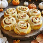 To make these delicious pumpkin cinnamon rolls, gather the following items: - 2 1/4 cups all-purpose flour (plus extra for dusting) - 1/2 cup pumpkin puree (canned or fresh) - 1/4 cup milk (warmed) - 1/4 cup granulated sugar - 1/4 cup unsalted butter, melted - 1 large egg - 1 tablespoon active dry yeast - 1/2 teaspoon salt - 1 tablespoon ground cinnamon - 1/2 teaspoon ground nutmeg - 1/4 teaspoon ground ginger - 1/4 cup packed brown sugar - 1/2 cup cream cheese (softened) - 1 cup powdered sugar - 1 teaspoon vanilla extract - 2 tablespoons milk (for icing) Not every ingredient needs to be exact! Here are some easy swaps: - Flour: Whole wheat flour can work well. - Pumpkin puree: You can use butternut squash puree. - Milk: Almond or oat milk are great dairy-free options. - Egg: A flax egg can replace a regular egg for vegan rolls. - Butter: Use coconut oil for a dairy-free version. Having the right tools makes baking easy and fun. Here’s what you’ll need: - Mixing bowls - Measuring cups and spoons - A rolling pin - A baking dish (9x13 inches works best) - A kitchen towel for covering the dough - An electric mixer (optional, but helpful for icing) - A knife or bench scraper for cutting rolls Start by mixing warm milk, sugar, and yeast in a small bowl. Let this sit for 5-10 minutes until it bubbles. In a large bowl, mix flour, pumpkin puree, melted butter, egg, and salt. Once the yeast mixture is frothy, add it to the large bowl. Stir until the dough forms. Knead the dough for 5-7 minutes until smooth and elastic. Place it in a greased bowl, cover with a towel, and let it rise in a warm place for about 1 hour or until it doubles in size. After the dough rises, punch it down. Roll it out on a floured surface into a rectangle about 12x18 inches. Spread softened butter over the dough. Mix brown sugar, cinnamon, nutmeg, and ginger together. Sprinkle this mixture evenly on the buttered dough. Roll the dough tightly from one long side to the other. Pinch the seams to seal it. Cut the rolled dough into 12 equal pieces. Place these rolls in a greased baking dish, cover, and let them rise for 30 minutes. Preheat your oven to 350°F (175°C). Bake the rolls in your preheated oven for 25-30 minutes or until golden brown. While they bake, prepare the cream cheese icing. Mix softened cream cheese, powdered sugar, vanilla extract, and 2 tablespoons of milk until smooth. After the rolls cool slightly, drizzle the icing over the warm rolls. Enjoy the amazing smell and taste! To get the best rise, you need warmth. Yeast loves a cozy space. I like to place my dough in a sunny spot. You can also turn on the oven for a minute, then turn it off. Place the dough inside. Cover it with a kitchen towel. This helps it rise well. A good rise makes the rolls fluffy and soft. Fluffy cinnamon rolls need just the right amount of kneading. Knead your dough for about 5-7 minutes. It should feel smooth and elastic when done. If the dough feels sticky, add a little extra flour. When rolling out the dough, keep it about 12x18 inches. This size helps create more layers. More layers mean fluffier rolls! For the best cream cheese icing, use soft cream cheese. Cold cream cheese is hard to mix. Combine softened cream cheese, powdered sugar, vanilla, and milk. Mix until smooth and creamy. Drizzle the icing over warm rolls. This makes it melt just right. If you want a thicker icing, add more powdered sugar. Enjoy the sweet touch it adds! {{image_2}} I love to enhance my pumpkin cinnamon rolls with nutmeg cream cheese icing. This icing adds a rich flavor. To make it, combine softened cream cheese, powdered sugar, vanilla, and milk. Mix until it's nice and smooth. Drizzle this icing over warm rolls for a delightful touch. The nutmeg in the icing pairs perfectly with the spices in the rolls. You get a burst of flavor in every bite. It’s a must-try for your brunch table! You can also add nuts or chocolate chips to your rolls. Chopped pecans or walnuts add a nice crunch. They give your rolls a new texture and flavor. If you prefer chocolate, semi-sweet chocolate chips work great. Just sprinkle them on the filling before you roll up the dough. You can even mix both nuts and chocolate for a fun twist. This small change makes a big difference in taste! Feel free to experiment with spices in your rolls. Instead of just cinnamon, try adding cardamom or allspice. They can give your rolls a unique flavor. You can also swap out the pumpkin puree for sweet potato or butternut squash. This can create a different taste experience while keeping it delicious. Each option brings its own charm, so don’t be afraid to get creative with your rolls! To keep your pumpkin cinnamon rolls fresh, store them in an airtight container. This protects them from air and moisture. You can also wrap them in plastic wrap or foil for extra safety. Store them at room temperature for up to 2 days. If you want them to last longer, keep them in the fridge for up to a week. Reheating your rolls is easy! Preheat your oven to 350°F (175°C). Place the rolls on a baking sheet. You can cover them with foil to keep them soft. Heat for about 10-15 minutes until warm. If you prefer a quick method, use the microwave. Heat them for about 15-20 seconds. Enjoy the warm, soft goodness! Freezing is a great option for these rolls. First, let them cool completely. Then, wrap each roll tightly in plastic wrap. Place the wrapped rolls in a freezer bag or container. They can last up to 3 months in the freezer. When you’re ready to eat, thaw them in the fridge overnight. Reheat as mentioned before for a fresh taste! Yes, you can use fresh pumpkin. Just make sure to cook and puree it well. Fresh pumpkin gives a great flavor. It may be a bit more watery than canned, so drain any excess liquid. This keeps your dough from getting too wet. To make these rolls vegan, swap out the egg and milk. Use a flaxseed egg or applesauce for the egg. Almond milk or oat milk works well instead of regular milk. Replace the butter with a vegan alternative. This will keep your rolls moist and delicious. If your dough doesn’t rise, check the yeast. It may be old or inactive. Make sure to use warm, not hot, milk when mixing. If it’s too hot, it can kill the yeast. You can also try letting the dough rise in a warmer spot. If all else fails, you can knead in a bit more flour to help it along. You now know the key ingredients and steps to create perfect cinnamon rolls. Remember the tips for dough rising and icing to ensure fluffy results. You can also experiment with fun variations like pumpkin rolls or adding nuts. When storing, keep leftovers fresh and tasty. With these insights, you can bake rolls everyone will love. Enjoy your baking journey and share your delicious results!
