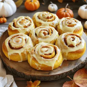 To make these delicious pumpkin cinnamon rolls, gather the following items: - 2 1/4 cups all-purpose flour (plus extra for dusting) - 1/2 cup pumpkin puree (canned or fresh) - 1/4 cup milk (warmed) - 1/4 cup granulated sugar - 1/4 cup unsalted butter, melted - 1 large egg - 1 tablespoon active dry yeast - 1/2 teaspoon salt - 1 tablespoon ground cinnamon - 1/2 teaspoon ground nutmeg - 1/4 teaspoon ground ginger - 1/4 cup packed brown sugar - 1/2 cup cream cheese (softened) - 1 cup powdered sugar - 1 teaspoon vanilla extract - 2 tablespoons milk (for icing) Not every ingredient needs to be exact! Here are some easy swaps: - Flour: Whole wheat flour can work well. - Pumpkin puree: You can use butternut squash puree. - Milk: Almond or oat milk are great dairy-free options. - Egg: A flax egg can replace a regular egg for vegan rolls. - Butter: Use coconut oil for a dairy-free version. Having the right tools makes baking easy and fun. Here’s what you’ll need: - Mixing bowls - Measuring cups and spoons - A rolling pin - A baking dish (9x13 inches works best) - A kitchen towel for covering the dough - An electric mixer (optional, but helpful for icing) - A knife or bench scraper for cutting rolls Start by mixing warm milk, sugar, and yeast in a small bowl. Let this sit for 5-10 minutes until it bubbles. In a large bowl, mix flour, pumpkin puree, melted butter, egg, and salt. Once the yeast mixture is frothy, add it to the large bowl. Stir until the dough forms. Knead the dough for 5-7 minutes until smooth and elastic. Place it in a greased bowl, cover with a towel, and let it rise in a warm place for about 1 hour or until it doubles in size. After the dough rises, punch it down. Roll it out on a floured surface into a rectangle about 12x18 inches. Spread softened butter over the dough. Mix brown sugar, cinnamon, nutmeg, and ginger together. Sprinkle this mixture evenly on the buttered dough. Roll the dough tightly from one long side to the other. Pinch the seams to seal it. Cut the rolled dough into 12 equal pieces. Place these rolls in a greased baking dish, cover, and let them rise for 30 minutes. Preheat your oven to 350°F (175°C). Bake the rolls in your preheated oven for 25-30 minutes or until golden brown. While they bake, prepare the cream cheese icing. Mix softened cream cheese, powdered sugar, vanilla extract, and 2 tablespoons of milk until smooth. After the rolls cool slightly, drizzle the icing over the warm rolls. Enjoy the amazing smell and taste! To get the best rise, you need warmth. Yeast loves a cozy space. I like to place my dough in a sunny spot. You can also turn on the oven for a minute, then turn it off. Place the dough inside. Cover it with a kitchen towel. This helps it rise well. A good rise makes the rolls fluffy and soft. Fluffy cinnamon rolls need just the right amount of kneading. Knead your dough for about 5-7 minutes. It should feel smooth and elastic when done. If the dough feels sticky, add a little extra flour. When rolling out the dough, keep it about 12x18 inches. This size helps create more layers. More layers mean fluffier rolls! For the best cream cheese icing, use soft cream cheese. Cold cream cheese is hard to mix. Combine softened cream cheese, powdered sugar, vanilla, and milk. Mix until smooth and creamy. Drizzle the icing over warm rolls. This makes it melt just right. If you want a thicker icing, add more powdered sugar. Enjoy the sweet touch it adds! {{image_2}} I love to enhance my pumpkin cinnamon rolls with nutmeg cream cheese icing. This icing adds a rich flavor. To make it, combine softened cream cheese, powdered sugar, vanilla, and milk. Mix until it's nice and smooth. Drizzle this icing over warm rolls for a delightful touch. The nutmeg in the icing pairs perfectly with the spices in the rolls. You get a burst of flavor in every bite. It’s a must-try for your brunch table! You can also add nuts or chocolate chips to your rolls. Chopped pecans or walnuts add a nice crunch. They give your rolls a new texture and flavor. If you prefer chocolate, semi-sweet chocolate chips work great. Just sprinkle them on the filling before you roll up the dough. You can even mix both nuts and chocolate for a fun twist. This small change makes a big difference in taste! Feel free to experiment with spices in your rolls. Instead of just cinnamon, try adding cardamom or allspice. They can give your rolls a unique flavor. You can also swap out the pumpkin puree for sweet potato or butternut squash. This can create a different taste experience while keeping it delicious. Each option brings its own charm, so don’t be afraid to get creative with your rolls! To keep your pumpkin cinnamon rolls fresh, store them in an airtight container. This protects them from air and moisture. You can also wrap them in plastic wrap or foil for extra safety. Store them at room temperature for up to 2 days. If you want them to last longer, keep them in the fridge for up to a week. Reheating your rolls is easy! Preheat your oven to 350°F (175°C). Place the rolls on a baking sheet. You can cover them with foil to keep them soft. Heat for about 10-15 minutes until warm. If you prefer a quick method, use the microwave. Heat them for about 15-20 seconds. Enjoy the warm, soft goodness! Freezing is a great option for these rolls. First, let them cool completely. Then, wrap each roll tightly in plastic wrap. Place the wrapped rolls in a freezer bag or container. They can last up to 3 months in the freezer. When you’re ready to eat, thaw them in the fridge overnight. Reheat as mentioned before for a fresh taste! Yes, you can use fresh pumpkin. Just make sure to cook and puree it well. Fresh pumpkin gives a great flavor. It may be a bit more watery than canned, so drain any excess liquid. This keeps your dough from getting too wet. To make these rolls vegan, swap out the egg and milk. Use a flaxseed egg or applesauce for the egg. Almond milk or oat milk works well instead of regular milk. Replace the butter with a vegan alternative. This will keep your rolls moist and delicious. If your dough doesn’t rise, check the yeast. It may be old or inactive. Make sure to use warm, not hot, milk when mixing. If it’s too hot, it can kill the yeast. You can also try letting the dough rise in a warmer spot. If all else fails, you can knead in a bit more flour to help it along. You now know the key ingredients and steps to create perfect cinnamon rolls. Remember the tips for dough rising and icing to ensure fluffy results. You can also experiment with fun variations like pumpkin rolls or adding nuts. When storing, keep leftovers fresh and tasty. With these insights, you can bake rolls everyone will love. Enjoy your baking journey and share your delicious results!