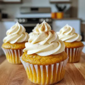 - 1 ½ cups all-purpose flour - 1 tsp baking powder - 1 tsp baking soda - 1 tsp ground cinnamon - ½ tsp ground nutmeg - ½ tsp ground ginger - ½ tsp salt - 1 cup canned pumpkin puree - ½ cup vegetable oil - ¾ cup brown sugar, packed - ½ cup granulated sugar - 2 large eggs - 1 tsp vanilla extract - 8 oz cream cheese, softened - ½ cup unsalted butter, softened - 2 cups powdered sugar - 1 tsp vanilla extract - 1 tsp ground cinnamon In this recipe, I choose simple, fresh ingredients. The dry ingredients form the base of our cupcakes. They add structure. Flour gives the cupcakes their shape. Baking powder and baking soda help them rise. The spices—cinnamon, nutmeg, and ginger—bring warmth and flavor. For the wet ingredients, we use canned pumpkin puree. It gives moisture and a lovely pumpkin taste. Vegetable oil keeps the cupcakes tender. The sugars add sweetness and depth. Eggs bind everything together while adding richness. Finally, vanilla extract enhances the overall flavor. The frosting is a treat on its own. Cream cheese and butter create a smooth texture. Powdered sugar sweetens it perfectly. A bit of vanilla and cinnamon brings everything together. The result is a creamy frosting that pairs well with the spicy cupcakes. For the full recipe, check the instructions that follow. - Preheat your oven to 350°F (175°C) and line a cupcake tin with paper liners. - In a medium bowl, whisk together 1 ½ cups all-purpose flour, 1 tsp baking powder, 1 tsp baking soda, 1 tsp ground cinnamon, ½ tsp ground nutmeg, ½ tsp ground ginger, and ½ tsp salt. Set aside. - In a large mixing bowl, combine 1 cup canned pumpkin puree, ½ cup vegetable oil, ¾ cup brown sugar, ½ cup granulated sugar, 2 large eggs, and 1 tsp vanilla extract. Whisk until smooth. - Gradually add the dry ingredients to the wet mixture, stirring gently until just combined. Be careful not to overmix. - Scoop the batter into the lined cupcake tins, filling each about 2/3 full. - Bake for 18-22 minutes. Check doneness with a toothpick; it should come out clean. - Let the cupcakes cool for 5 minutes in the tin before transferring them to a wire rack. - For the frosting, beat 8 oz of softened cream cheese and ½ cup of softened unsalted butter together until creamy. - Gradually add 2 cups of powdered sugar, 1 tsp vanilla extract, and 1 tsp ground cinnamon. Mix until smooth and fluffy. - Once the cupcakes are cool, use a piping bag or knife to generously frost each cupcake. To get the best texture for your pumpkin cupcakes, avoid overmixing. When you mix too much, the cupcakes can turn out dense. It’s okay if there are a few lumps in the batter. Also, use room temperature ingredients. This helps them mix better and gives you a softer cupcake. Want to take your cupcakes to the next level? Try adding chocolate chips or chopped pecans to the batter. They add a nice crunch and flavor. You can also experiment with flavored extracts, like almond or maple. This twist can make your cupcakes unique and delightful. For a clean and pretty finish, use a piping bag to frost your cupcakes. It gives them a professional look. If you want to add a little extra, sprinkle some crushed nuts or colorful sprinkles on top. This not only makes them pretty but also adds more texture and taste. For more details, you can check out the Full Recipe. {{image_2}} If you want gluten-free pumpkin cupcakes, you can easily make a swap. Just substitute all-purpose flour with a gluten-free flour blend. This change keeps the cupcakes light and fluffy while making them suitable for those who avoid gluten. It’s a simple swap that allows everyone to enjoy this tasty treat. For a vegan version, you can replace eggs with flax eggs. To make flax eggs, mix one tablespoon of ground flaxseed with three tablespoons of water. Let it sit for a few minutes to thicken. Use dairy-free butter and cream cheese to keep the frosting creamy and delicious. This option still gives you that rich pumpkin flavor without any animal products. You can change up the spices to create new flavors. For a unique twist, try adding cardamom or allspice. These spices add warmth and depth to the flavor profile. You might even experiment with a blend of cinnamon, nutmeg, and ginger for a fragrant cupcake that excites the taste buds. With these variations, you can adapt the pumpkin cupcakes to meet different dietary needs and flavor preferences. For the full recipe, check the [Full Recipe]. Keep your unfrosted pumpkin cupcakes in an airtight container at room temperature. They will stay fresh for up to 3 days. This way, you can enjoy the soft texture and warm spices. If you have frosted these cupcakes with the lovely cinnamon cream cheese frosting, refrigerate them. They will last for up to one week. Before serving, let them sit at room temperature for a bit. This helps bring out the best flavor and texture of the frosting. You can freeze your unfrosted cupcakes if you want to save some for later. They freeze well for up to 3 months. Make sure to wrap each cupcake tightly in plastic wrap or foil. Frost them after thawing to keep the cream cheese frosting fresh and fluffy. For the complete recipe, check out the Full Recipe. Yes, you can use substitutes like flaxseed meal or applesauce. To replace one egg, mix one tablespoon of flaxseed meal with three tablespoons of water. Let it sit for a few minutes until it thickens. You can also use a quarter cup of unsweetened applesauce as a substitute. Both options work well and keep the cupcakes moist. A toothpick inserted in the center should come out clean. If the toothpick has batter on it, the cupcakes need more time. Keep an eye on them after 18 minutes. The baking time is usually 18 to 22 minutes, depending on your oven. Yes, just ensure it's properly cooked and pureed before use. Fresh pumpkin can add a nice flavor. To prepare, roast the pumpkin until it is soft, then scoop out the flesh and blend until smooth. Be sure to measure the puree accurately for best results. You now have all the steps to make delicious pumpkin cupcakes. We covered the key ingredients, step-by-step instructions, and helpful tips. Remember, avoid overmixing for that perfect fluffy texture. You can also try cool variations, like gluten-free or vegan options. Storing them right keeps them fresh longer. Now, get baking and enjoy these tasty treats! Your friends and family will love them.
