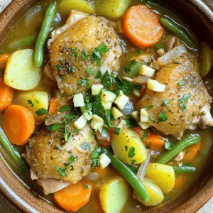 This stew has some tasty main ingredients. Here’s what you need: - 4 boneless, skinless chicken thighs, cut into 1-inch pieces - 4 medium carrots, sliced - 3 potatoes, diced - 1 onion, chopped - 4 cloves garlic, minced - 1 cup green beans, trimmed and cut into 1-inch pieces - 4 cups chicken broth These ingredients add flavor and nutrition to your meal. The chicken gives protein, while the veggies add color and crunch. Spices make this stew sing! Here’s what you should add: - 1 tablespoon dried thyme - 1 tablespoon dried rosemary - 2 bay leaves - Salt and pepper to taste These spices bring warmth and depth. Thyme and rosemary add a lovely herbal taste. Don't forget salt and pepper to make the flavors pop! Garnishes can make your stew look and taste even better. I suggest: - Fresh parsley, chopped (for garnish) You might also think about adding other items like: - A splash of lemon juice for brightness - A pinch of red pepper flakes for heat These simple extras can elevate your dish. They make your stew feel special. For the full recipe, check out the details above. Start by cutting the chicken thighs into 1-inch pieces. This helps them cook evenly. Next, slice the carrots and dice the potatoes. Chop the onion and mince the garlic. These fresh ingredients add flavor and texture. In your slow cooker, layer the carrots, potatoes, and onion at the bottom. This creates a nice base. Place the seared chicken on top of the veggies. Sprinkle the minced garlic and green beans over the chicken. This way, the chicken gets flavored by all the good stuff below. In a bowl, mix the chicken broth, thyme, rosemary, salt, and pepper. Pour this over the layered ingredients in the slow cooker. Cover the pot and set it to cook. For a tender stew, cook on low for 6-8 hours. If you are short on time, you can cook it on high for 3-4 hours. Once done, remove the bay leaves. Taste the stew and adjust the seasoning if needed. For a crispy touch, you can broil it for 5 minutes after cooking. Enjoy your savory dish! For the full recipe, check out the detailed instructions above. To get the best taste, start by searing the chicken. This step adds depth to your stew. Use medium heat and sear each piece until golden brown. This takes about 5-7 minutes. Next, layer the veggies at the bottom of the slow cooker. Carrots, potatoes, and onions work well. The broth should blend with the herbs and spices. I love using dried thyme and rosemary for a warm flavor. If your stew is too thin, you can thicken it easily. Cornstarch is a great choice. Mix 1 tablespoon of cornstarch with 2 tablespoons of cold water. Stir this into the stew and let it cook for another 30 minutes. If your stew is too thick, add more broth or water. Adjust until you reach your desired texture. For a crispy finish, try broiling the stew. After cooking, transfer the stew to an oven-safe dish. Set your oven to broil and place the dish inside for about 5 minutes. This step crisps the chicken on top, adding a nice texture. Watch closely so it doesn't burn. Enjoy the added crunch! For the full recipe, check out the Crispy Garlic Herb Slow Cooker Chicken Stew. {{image_2}} You can change the protein in this stew. For a twist, use turkey or pork. You can even try tofu for a plant-based option. If you pick tofu, press it first to remove excess water. When it comes to vegetables, feel free to swap what you have. Sweet potatoes add a nice sweetness. Peas can replace green beans if you wish. Just remember to cut all vegetables into small pieces for even cooking. This recipe is naturally gluten-free. Just check the chicken broth label to ensure it fits your needs. If you want to add some creaminess, use coconut milk instead of dairy. It gives a nice flavor without the dairy. For those on a low-carb diet, skip the potatoes. You can add more carrots or use cauliflower instead. If you want to boost the fiber, throw in some lentils. Just make sure to adjust the cooking time since lentils cook faster than chicken. Feel free to explore these variations to make this easy comfort meal your own. You can find the full recipe above for reference. After cooking, let your stew cool down before storing. Use airtight containers for best results. Place the stew in the fridge if you plan to eat it within three days. If you want to keep it longer, move to the freezer. Always label your containers with the date. This helps you know when to eat it. To reheat your stew, place it in a pot on the stove. Warm it over medium heat until hot. Stir often to avoid burning. You can also reheat in the microwave. Use a microwave-safe bowl and cover it loosely. Heat for 2-3 minutes, stirring halfway through. You can freeze Slow Cooker Chicken Stew for up to three months. Make sure it cools completely before freezing. Transfer it to freezer bags for space-saving storage. Squeeze out as much air as you can before sealing. When you’re ready to eat, thaw it overnight in the fridge. Then, follow the reheating instructions to enjoy a warm meal again. You can cook Slow Cooker Chicken Stew on low for 6 to 8 hours. If you are in a hurry, cook it on high for 3 to 4 hours. The longer cooking time helps the flavors blend well. You want the chicken to be tender and juicy. Checking the stew at the end of the cooking time is key. If it needs more time, let it cook a bit longer. Yes, you can use frozen chicken for this recipe. However, be aware that it will take longer to cook. Make sure the chicken cooks all the way through. If using frozen chicken, increase the cooking time by about one hour on low. I recommend thawing it first for best results. This helps the chicken cook evenly and absorb flavors well. You can serve this stew with crusty bread or rice. Both options soak up the tasty broth nicely. A simple side salad adds freshness and crunch too. If you want to keep it light, serve it with steamed vegetables. They add color and nutrition to your meal. For a cozy touch, enjoy it with a warm biscuit or dinner roll. For the complete recipe, check the Full Recipe link. In this post, we covered how to make delicious slow cooker chicken stew. We looked at key ingredients, step-by-step cooking instructions, and helpful tips for best flavor. You learned ways to adjust the stew for your taste and how to store it properly. Now, you have the tools to create a hearty meal easily. Enjoy experimenting with flavors and variations for your family. Happy cooking!