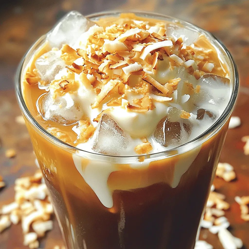 - 1 cup coarsely ground coffee - 4 cups cold water - 1 cup canned coconut cream - 2 tablespoons maple syrup (or to taste) - 1 teaspoon vanilla extract - Pinch of sea salt - Ice cubes - Toasted coconut flakes Gathering these ingredients makes the magic happen. First, choose quality coffee. A coarsely ground coffee works best. Then, mix it with cold water. This creates a rich flavor. Next, grab your coconut cream. The canned type is perfect. Add maple syrup for sweetness. You can adjust it to your taste. Vanilla extract adds a lovely aroma. A pinch of sea salt balances the flavors. For serving, you need ice cubes. They keep your drink cold. Toasted coconut flakes make a nice garnish. They add crunch and look great. With these ingredients, you’re ready to make a refreshing Coconut Cream Cold Brew. It’s a simple way to impress friends or enjoy a treat on a hot day. To start, combine 1 cup of coarsely ground coffee with 4 cups of cold water in a large container. Stir well to make sure all coffee grounds soak up the water. Cover the container and let it steep in the refrigerator for at least 12 hours. This long steep gives you a rich and smooth cold brew. After steeping, it’s time to strain the coffee. Use a fine mesh sieve or a coffee filter. Pour the mixture into a separate container to catch the coffee grounds. You’ll be left with a refreshing, smooth cold brew. Next, let’s make the coconut cream. In a mixing bowl, whisk together 1 cup of canned coconut cream, 2 tablespoons of maple syrup, 1 teaspoon of vanilla extract, and a pinch of sea salt. Whisk until everything is smooth and creamy. You can adjust the sweetness to your taste. Now, grab a glass and fill it with ice cubes. Pour the cold brew over the ice. Be generous with the coconut cream mixture on top. This adds a lovely, creamy layer to your drink. To finish, sprinkle some toasted coconut flakes on top for a nice crunch. Don't forget to stir gently before drinking. This will mix the flavors well and enhance your experience. Enjoy your homemade Coconut Cream Cold Brew! To make great cold brew, steeping time matters. You should let the coffee steep for at least 12 hours. This gives it rich flavor. The longer it steeps, the bolder the taste. Choosing quality coffee beans is also key. Look for coarsely ground coffee with a fresh roast. Dark roasts work well for cold brew. They add a nice depth of flavor. Pay attention to the origin too. Different regions offer unique taste profiles. You can experiment with different sweeteners to find your perfect mix. Maple syrup is great, but try honey or agave too. Each sweetener brings its own flavor. Start with two tablespoons and adjust to taste. Balancing with sea salt takes the flavor up a notch. Just a pinch can enhance the sweetness. It adds depth and rounds out the taste. This small step can make a big difference. Creative serving ideas can make your drink stand out. Use tall glasses to show off the layers. Layer the cold brew and coconut cream for a beautiful look. Using different glassware adds fun too. Try mason jars for a rustic feel or fancy glasses for a special touch. The way you serve it can change the whole experience. {{image_2}} You can swap out maple syrup for many other sweeteners. Honey adds a nice floral note. Agave syrup is a great vegan option that mixes well. You could also try coconut sugar for a deeper flavor. Flavored syrups can add fun twists. Think of vanilla, caramel, or hazelnut syrups. Just adjust the amount based on how sweet you want it. If you want a dairy-free drink, there are many options for plant-based creams. Almond cream or cashew cream can make it rich and smooth. Oat cream is another great choice that offers a creamy texture. If you seek vegan options, always check the labels for any animal products. Coconut cream is already dairy-free, but these alternatives can mix things up. To make your drink pop, you can add spices like cinnamon or nutmeg. Just a pinch can bring warmth and depth. If you love vanilla, try infusing with vanilla beans or using flavored extracts. For a tropical twist, add a splash of pineapple or mango juice. Experimenting with flavors can lead to a new favorite drink. You can store cold brew in the refrigerator. Pour the cold brew into a clean glass jar with a lid. This helps keep it fresh. Cold brew lasts for about one week. Use it within this time for the best taste. If you notice a change in flavor, it’s time to toss it out. For the coconut cream mixture, keep it in an airtight container. This helps maintain its creamy texture. If you see any separation, give it a quick stir. To avoid this, mix well before storing. You can use it for up to three days. After that, the taste may change. You can make components ahead of time. Brew the coffee the night before. This saves time on busy mornings. You can also prepare the coconut cream mixture in advance. Store it in the fridge until you’re ready to serve. This way, you can enjoy your Coconut Cream Cold Brew without a morning rush! Coconut Cream Cold Brew is a tasty coffee drink. It mixes cold brew coffee with coconut cream. You brew coffee by steeping coarsely ground coffee in cold water. After 12 hours, you strain the coffee. Next, mix coconut cream, maple syrup, vanilla extract, and sea salt. This drink is smooth, creamy, and refreshing. Yes, you can use decaf coffee for this recipe. The process stays the same. Use coarsely ground decaf coffee and cold water. The coconut cream will still add that creamy texture. You will still enjoy the refreshing taste without the caffeine kick. Coconut cream offers several health benefits. It contains healthy fats that provide energy. These fats can support heart health. Coconut cream also has vitamins like C, E, and B vitamins. Keep in mind that it is high in calories. Enjoy it in moderation to balance your diet. Coconut Cream Cold Brew is richer than regular cold brew. The coconut cream adds a creamy texture. It also provides a hint of sweetness. Regular cold brew is more bitter and less creamy. This drink is perfect for those who love creamy coffee flavors. You can find Coconut Cream Cold Brew at many cafes. Look for specialty coffee shops that offer unique drinks. Some brands sell bottled versions in stores. Check local grocery stores in the coffee aisle. If you want to enjoy it at home, you can easily make it yourself! Coconut Cream Cold Brew is fresh, tasty, and easy to make at home. We covered the ingredients, step-by-step instructions, tips, variations, and storage. Each part plays a key role in your drink’s flavor and feel. Experiment with sweeteners or add spices for extra fun. Whether you prepare it ahead of time or enjoy it right away, this drink is a great way to stay cool. Try customizing it to make it truly yours. Enjoy your refreshing treat!