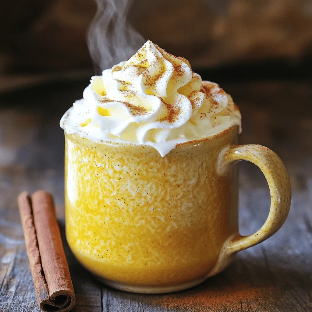 To make a classic pumpkin spice latte, you need key ingredients. Here they are: - 1 cup brewed espresso or strong coffee - 1/2 cup milk (dairy or non-dairy) - 2 tablespoons pure pumpkin puree - 1 tablespoon maple syrup (or honey) - 1/2 teaspoon pumpkin pie spice (plus extra for garnish) - 1/4 teaspoon vanilla extract - Whipped cream (optional) - Cinnamon stick or star anise for garnish (optional) These ingredients create a rich, warm drink that feels like a cozy hug. You can switch out some ingredients if you want. Here are some ideas: - Use almond or oat milk instead of regular milk for a vegan option. - Try agave syrup if you don't have maple syrup. - Use a sugar-free pumpkin spice blend for less sugar. - If you want less caffeine, use decaf coffee or espresso. These alternatives help you make a drink that fits your taste. Choosing the right pumpkin puree is key for flavor. Here are my tips: - Look for 100% pure pumpkin puree, not pumpkin pie filling. - Check the label for no added sugars or spices. - Canned pumpkin is often easier and just as tasty. - If you prefer fresh, roast your pumpkin and blend it well. Using good pumpkin puree makes your latte taste great! Start by grabbing a small saucepan. Pour in 1/2 cup of milk and 2 tablespoons of pure pumpkin puree. Heat over medium heat. Use a whisk to mix them together. Keep whisking until it’s hot but not boiling. This helps blend the flavors well. Next, add 1 tablespoon of maple syrup, 1/2 teaspoon of pumpkin pie spice, and 1/4 teaspoon of vanilla extract. Continue whisking until it is smooth and well combined. While your milk mixture heats, it’s time for the coffee! Brew 1 cup of espresso or strong coffee. The choice is yours. If you like strong flavors, go for espresso. If you prefer a milder taste, regular coffee works great. Make sure it’s hot and ready for your latte! Now comes the fun part! Take a large mug and pour in the hot espresso. Carefully add the pumpkin milk mixture on top. It should look creamy and inviting. If you want to make it extra special, top it with whipped cream. Sprinkle a little extra pumpkin pie spice on top for a lovely finish. You can even add a cinnamon stick or a star anise for a cozy touch. Enjoy your warm, homemade pumpkin spice latte! To make great froth, use cold milk. Cold milk froths better than warm milk. Pour your milk into a small saucepan with pumpkin puree. Heat it slowly over medium heat. Whisk it constantly until it’s hot but not boiling. This keeps the milk smooth. For a creamier froth, use whole milk or oat milk. If you want a thicker foam, try using a frother. You can adjust the sweetness of your latte. Maple syrup adds a warm flavor. Honey is another great option. If you want less sugar, try stevia or monk fruit. For spice levels, add more or less pumpkin pie spice. You can even mix in a dash of cayenne for a kick. Always taste as you go to find your perfect blend. If you love chocolate, add a spoon of cocoa powder. This gives a rich taste. Nutmeg adds a warm, earthy flavor. A sprinkle on top makes your latte fancy. You could also try flavored syrups, like vanilla or hazelnut, for more fun. Experiment with different toppings too, like a sprinkle of cinnamon or a drizzle of caramel. Let your taste guide you! {{image_2}} To make an iced version, brew your espresso first. Let it cool. Mix the pumpkin, milk, syrup, and spices in a shaker. Fill a glass with ice. Pour the espresso over the ice. Add the pumpkin mixture on top. Stir well to combine. Enjoy this cool treat on warm days. You can easily make a vegan version. Use non-dairy milk like almond, oat, or soy. Replace honey with maple syrup for sweetness. The rest of the recipe stays the same. This way, you still get all the cozy flavors without dairy. There are many milk options for your latte. Almond milk gives a nutty taste. Oat milk adds creaminess. Coconut milk brings a tropical vibe. Each choice changes the flavor a bit. Feel free to experiment and find your favorite! To store leftover pumpkin puree, place it in a clean, airtight container. You can keep it in the fridge for up to one week. For longer storage, freeze it. Use freezer-safe bags or containers. Label them with the date. You can freeze pumpkin puree for up to six months. When you're ready to use it, thaw it in the fridge overnight. When reheating your pumpkin spice latte, use a small saucepan. Heat it over low to medium heat. Stir gently to avoid burning. You want it warm but not boiling. If you have a microwave, you can use it too. Heat in short bursts, stirring in between. This method keeps the flavors fresh and the milk smooth. To keep your pumpkin pie spice fresh, store it in a cool, dark place. Use a tightly sealed container. Ground spices lose their flavor over time. Try to use them within six months for the best taste. If you have whole spices, they last longer. Grind them as needed for maximum flavor. Yes, you can! If you do not have espresso, use strong coffee instead. The taste will still be rich and cozy. Brew your favorite coffee and follow the same steps. Just remember to keep the flavors balanced. You want the pumpkin and spices to shine through. A homemade Pumpkin Spice Latte has around 200-300 calories. The exact count varies based on your ingredients. If you use whole milk and whipped cream, it will be higher. Switch to non-dairy milk or skip the cream to lower the count. You can still enjoy a tasty drink with fewer calories. To make a healthier Pumpkin Spice Latte, swap out some ingredients. Use almond or oat milk instead of whole milk. This choice cuts calories and fat. You can replace maple syrup with a sugar-free sweetener. Also, add a little more pumpkin puree for fiber. These simple changes keep the flavor while making it better for you. You now have all the tools to make a great Pumpkin Spice Latte at home. We discussed key ingredients, step-by-step instructions, and tips for customization. You learned about variations and how to store extra ingredients. Embrace your creativity in making this drink. Experiment with flavors or adjust sweetness to your liking. With these tips, you’ll craft a perfect latte every time. Enjoy every sip of your homemade treat.