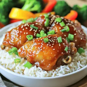 - 4-6 chicken thighs (bone-in, skinless works best) - 1/2 cup honey - 1/4 cup soy sauce (or tamari for gluten-free) - 4 cloves garlic, minced - 1 tablespoon fresh ginger, grated - 1 tablespoon sesame oil The star of this dish is the chicken thighs. They become tender and juicy in the slow cooker. I prefer bone-in, skinless thighs for the best taste. Honey adds sweetness, while soy sauce gives it a savory kick. Garlic and ginger add depth, and sesame oil brings a lovely nutty flavor. - 1 teaspoon sriracha (optional for a kick) - 1 tablespoon cornstarch (for thickening) - 2 green onions, sliced (for garnish) - Sesame seeds (for garnish) You can spice things up with sriracha if you like heat. Cornstarch helps thicken the sauce, making it rich and glossy. Green onions and sesame seeds are perfect for garnish. They add color and crunch. - Salt and pepper - Suggested garnishes Don’t forget to season the chicken with salt and pepper. This simple step enhances the flavors. When serving, a sprinkle of green onions and sesame seeds makes the dish pop. Enjoy the beautiful presentation and delicious flavors! First, I season the chicken thighs. Sprinkle salt and pepper on both sides. This step adds flavor and enhances the dish. I use bone-in, skinless thighs for the best taste and texture. Next, I mix the honey garlic sauce. In a medium bowl, I whisk together: - 1/2 cup honey - 1/4 cup soy sauce (or tamari) - 4 cloves garlic, minced - 1 tablespoon fresh ginger, grated - 1 tablespoon sesame oil - 1 teaspoon sriracha (optional) This sauce is sweet, savory, and full of flavor. It coats the chicken and creates a delicious glaze as it cooks. Now, I layer the ingredients in the slow cooker. I place the seasoned chicken thighs in the pot. Then, I pour the honey garlic mixture over the chicken. It’s important to ensure each piece is well coated. For cooking time, I cover and set the slow cooker on low for 4-6 hours. If I'm in a hurry, I set it on high for 2-3 hours. The chicken will be tender and juicy when done. In the last 30 minutes, I make a cornstarch slurry to thicken the sauce. I mix 1 tablespoon of cornstarch with a little water. Once mixed, I stir this slurry into the slow cooker. This step helps the sauce become thick and rich. When the chicken is cooked, I carefully remove it from the slow cooker. I serve it on a plate, drizzling the honey garlic sauce over the top. To make it look nice, I garnish with sliced green onions and sesame seeds. These toppings add a pop of color and extra flavor. For a complete meal, I suggest serving the chicken on a bed of steamed rice or quinoa, with some veggies on the side. When choosing chicken thighs, I prefer bone-in, skinless pieces. Bone-in thighs add more flavor during cooking. Skinless thighs are easier to eat and soak up the sauce well. You can use boneless thighs too, but they may dry out faster. Always look for fresh, high-quality chicken for the best taste. To make this dish even better, consider adding spices. A pinch of black pepper or paprika adds warmth. Extra garlic gives a stronger taste if you love it. Fresh herbs like cilantro or parsley can brighten the dish. You might also try adding a splash of lime juice for a zesty kick. Experiment to find your favorite combination! Cooking time is key for tender chicken. I recommend cooking on low for 4-6 hours. If you're short on time, high for 2-3 hours works too. Always check that the chicken reaches an internal temperature of 165°F. If the sauce seems thin, use cornstarch to thicken it in the last 30 minutes. This makes the sauce rich and sticky, perfect for coating the chicken. {{image_2}} You can switch chicken thighs for pork or tofu. Pork works well with the sweet sauce. Choose pork chops or tenderloin for a tasty change. For a plant-based option, use firm tofu. Press the tofu to remove extra water. Then, cut it into cubes and marinate in the honey garlic sauce. Both alternatives offer unique flavors and textures. Adding citrus makes the sauce fresh and bright. Try lemon or orange juice for a zesty twist. This cuts through the sweetness and adds depth. You can also use different sweeteners. Maple syrup or agave nectar can replace honey. Each sweetener gives a new flavor and feel to the dish. You can use an Instant Pot for faster cooking. Set it to high pressure for 10 minutes. Release the steam carefully, then thicken the sauce as usual. For those who prefer oven-baking, preheat your oven to 375°F (190°C). Place the chicken in a baking dish, cover with sauce, and bake for 30-40 minutes. Both methods keep the chicken juicy and flavorful. To store leftovers, let the chicken cool down first. Place it in an airtight container. Store it in the fridge for up to three days. Make sure to add some sauce to keep it moist. This keeps the chicken flavorful and juicy for later meals. For freezing, you can pack the chicken in a freezer-safe bag. Remove as much air as possible before sealing. It will stay fresh for about three months. To keep the best taste, try to freeze it without the sauce. You can add the sauce when you reheat it later. To reheat, use the slow cooker, microwave, or oven. If using the slow cooker, set it on low for about an hour. If using the microwave, heat it in short bursts, stirring in between. When using the oven, cover the chicken with foil to trap moisture. This helps keep the chicken from drying out, making it tasty again. Yes, you can use boneless chicken thighs. Boneless thighs cook faster. They also absorb the sauce well, giving great flavor. Bone-in thighs are juicier but take longer to cook. Both options work well, so pick what you prefer! You can store leftovers in the fridge for up to four days. Make sure to put the chicken in an airtight container. If you want to keep it longer, freeze it. Frozen chicken can last up to three months. Just thaw it in the fridge before reheating. Absolutely! You can mix the honey garlic sauce a day ahead. Just store it in the fridge in a sealed container. When you're ready to cook, pour it over the chicken. This saves time and lets the flavors blend more. I love serving this dish with steamed rice. The rice soaks up the tasty sauce. You can also serve it with quinoa for a healthy twist. Add some steamed broccoli or colorful bell peppers for a vibrant plate. These sides make a complete meal. Yes, it can! Use tamari instead of soy sauce. Tamari is a great gluten-free option. Be sure to check labels on other ingredients too. Most are gluten-free, but it's good to confirm. Enjoy your meal worry-free! This blog post covered everything you need to make honey garlic chicken thighs. We talked about key ingredients like chicken thighs, honey, and garlic. You learned how to prepare and cook it in a slow cooker. Plus, I shared tips to pick the best chicken and variations if you want to switch things up. Remember, making this dish is simple and rewarding. You can enjoy leftovers later, too. Try these tips and recipes, and enjoy your meal!