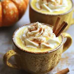 - 2 cups milk (whole, almond, or oat) - 1/2 cup pumpkin puree (canned or homemade) - 1/2 cup white chocolate chips - 1 teaspoon vanilla extract - 1/2 teaspoon pumpkin pie spice - 1 tablespoon brown sugar (optional) - Whipped cream (for topping) - Cinnamon sticks (for garnish, optional) To create the perfect pumpkin white hot chocolate, use these key ingredients. Milk serves as the creamy base. Choose whole, almond, or oat milk based on your preference. Pumpkin puree gives that rich, fall flavor. You can use canned puree or make your own at home. White chocolate chips add sweetness and creaminess. The vanilla extract enhances the overall taste. Pumpkin pie spice brings warmth and depth to the drink. If you like it sweeter, add brown sugar. - Medium saucepan - Whisk or spoon - Measuring cups and spoons You need a few tools to make this drink. A medium saucepan helps to heat your ingredients evenly. A whisk or spoon ensures that everything mixes well. Use measuring cups and spoons to get the right amounts. This simple setup makes it easy to whip up your pumpkin white hot chocolate. For the full recipe, check the detailed instructions and enjoy this delightful drink! - In a medium saucepan, combine 2 cups of milk and 1/2 cup of pumpkin puree. - Heat the mixture over medium heat. Stir gently until warm, but do not let it boil. - Once warm, add 1/2 cup of white chocolate chips to the pot. - Stir until the chips melt and the mixture is smooth. - Next, mix in 1 teaspoon of vanilla extract and 1/2 teaspoon of pumpkin pie spice. - Taste the drink. If you want it sweeter, add 1 tablespoon of brown sugar. - Pour the pumpkin white hot chocolate into mugs. - Top each mug with whipped cream. - For a finishing touch, sprinkle some pumpkin pie spice on the cream. - You can add a cinnamon stick for a fun stirrer if you like. For the full recipe, check out the details above! To get the best texture, choose whole milk, almond, or oat milk. Whole milk gives a rich, creamy feel. Almond milk offers a nutty taste, while oat milk is smooth and frothy. Heat your milk and pumpkin puree on medium. Stir gently until warm but don’t let it boil. This keeps the mixture creamy. For melting the chocolate smoothly, add the white chocolate chips after the milk is warm. Stir constantly to help them melt evenly. If you notice lumps, lower the heat. This will help avoid burning the chocolate. Freshly ground spices can make a big difference. Instead of pre-ground pumpkin pie spice, try grinding your cinnamon and nutmeg. This gives a fresher taste. You can also add a pinch of ginger for a little kick. If you want to change the sweetness, consider honey or maple syrup. Both give a unique flavor. You can also skip the sweetener if you prefer a less sweet drink. Garnishing can make your drink feel special. Top your pumpkin white hot chocolate with whipped cream. Sprinkle a little pumpkin pie spice on top for color. For a fun touch, add a cinnamon stick as a stirrer. This adds flavor and a nice look. Serve in clear mugs to show off the beautiful layers. For cozy nights, pair with cookies or a slice of pie. Check out the Full Recipe for more ideas! {{image_2}} If you want a dairy-free drink, you have great choices. Almond milk, oat milk, or coconut milk work well. These milks give a nice, creamy feel. Each type adds its own flavor. For a rich taste, choose full-fat coconut milk. You can make this drink even more special. Add a caramel drizzle on top for sweetness. A chocolate drizzle gives a nice touch, too. For a unique twist, try different spices. Nutmeg or ginger can change the flavor. You can also add a pinch of cayenne for a spicy kick. Pair your pumpkin white hot chocolate with tasty snacks. Cookies or pastries are great choices. For a fun touch, create a drink bar. Set up toppings like whipped cream, chocolate shavings, and cinnamon sticks. This makes your drink even more festive and fun. Check out the Full Recipe for more ideas! To keep your pumpkin white hot chocolate fresh, store it in an airtight container. Place it in the fridge right after it cools down. It can stay good for up to three days. When you are ready to enjoy it again, make sure to reheat it gently. Use a saucepan over low heat, stirring often. This way, you keep its creamy texture and rich taste. You can freeze pumpkin white hot chocolate if you want to save some for later. Pour the cooled drink into ice cube trays or freezer-safe containers. Leave some space at the top, as liquids expand when frozen. It can last up to two months in the freezer. To thaw, move the container to the fridge overnight. If you used ice cube trays, just pop out a few cubes and let them sit at room temperature for a bit. Reheat in a saucepan over low heat. Stir often to bring back that smooth, creamy bliss. Enjoy your drink just like the first time! Yes, you can make this recipe vegan. Use plant-based milk like almond or oat. For the white chocolate, look for vegan chocolate chips. These swaps keep the creamy texture and rich flavor. You won’t miss the dairy! Pumpkin white hot chocolate stays fresh in the fridge for about 3 days. Store it in an airtight container. When ready to enjoy it again, heat it gently on the stove. Stir well to blend the flavors back together. Absolutely! While white chocolate gives a sweet taste, you can use milk or dark chocolate. Each type will change the flavor slightly. Dark chocolate adds a rich depth, while milk chocolate keeps it sweet. Experiment to find your favorite! If you don’t have pumpkin puree, use butternut squash puree or sweet potato puree. Both options give a similar flavor and creamy texture. You can also add a bit of cinnamon to boost the taste. This blog post explored the delightful Pumpkin White Hot Chocolate. We covered essential ingredients and tools, plus step-by-step instructions for perfecting your drink. You learned tips for texture and flavor, and how to garnish your beverage beautifully. I shared dairy-free options and variations for creativity. Finally, we discussed storage tips for leftovers and answered common questions. With these insights, you can create a warm, festive treat whenever you wish. Enjoy your homemade Pumpkin White Hot Chocolate!