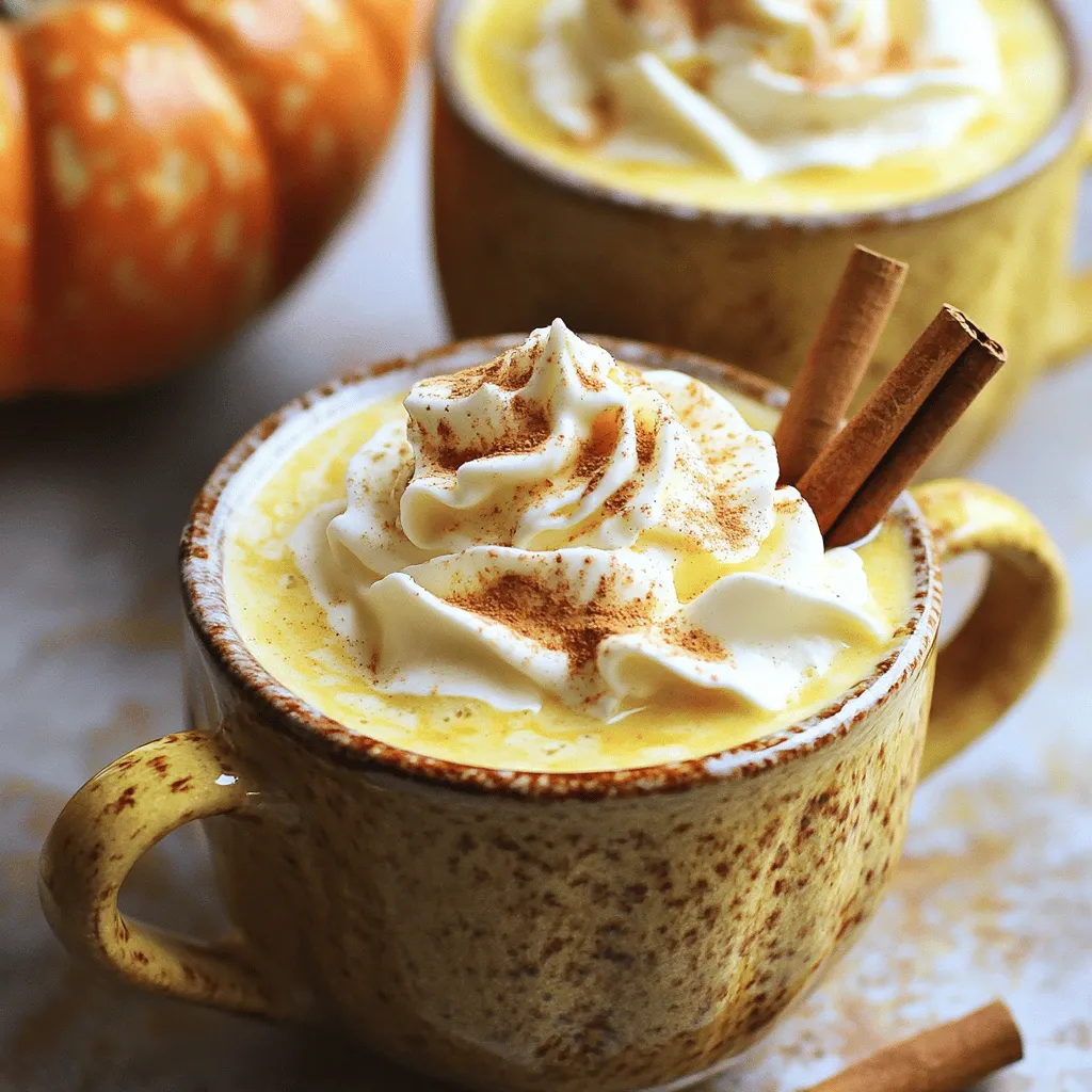 - 2 cups milk (whole, almond, or oat) - 1/2 cup pumpkin puree (canned or homemade) - 1/2 cup white chocolate chips - 1 teaspoon vanilla extract - 1/2 teaspoon pumpkin pie spice - 1 tablespoon brown sugar (optional) - Whipped cream (for topping) - Cinnamon sticks (for garnish, optional) To create the perfect pumpkin white hot chocolate, use these key ingredients. Milk serves as the creamy base. Choose whole, almond, or oat milk based on your preference. Pumpkin puree gives that rich, fall flavor. You can use canned puree or make your own at home. White chocolate chips add sweetness and creaminess. The vanilla extract enhances the overall taste. Pumpkin pie spice brings warmth and depth to the drink. If you like it sweeter, add brown sugar. - Medium saucepan - Whisk or spoon - Measuring cups and spoons You need a few tools to make this drink. A medium saucepan helps to heat your ingredients evenly. A whisk or spoon ensures that everything mixes well. Use measuring cups and spoons to get the right amounts. This simple setup makes it easy to whip up your pumpkin white hot chocolate. For the full recipe, check the detailed instructions and enjoy this delightful drink! - In a medium saucepan, combine 2 cups of milk and 1/2 cup of pumpkin puree. - Heat the mixture over medium heat. Stir gently until warm, but do not let it boil. - Once warm, add 1/2 cup of white chocolate chips to the pot. - Stir until the chips melt and the mixture is smooth. - Next, mix in 1 teaspoon of vanilla extract and 1/2 teaspoon of pumpkin pie spice. - Taste the drink. If you want it sweeter, add 1 tablespoon of brown sugar. - Pour the pumpkin white hot chocolate into mugs. - Top each mug with whipped cream. - For a finishing touch, sprinkle some pumpkin pie spice on the cream. - You can add a cinnamon stick for a fun stirrer if you like. For the full recipe, check out the details above! To get the best texture, choose whole milk, almond, or oat milk. Whole milk gives a rich, creamy feel. Almond milk offers a nutty taste, while oat milk is smooth and frothy. Heat your milk and pumpkin puree on medium. Stir gently until warm but don’t let it boil. This keeps the mixture creamy. For melting the chocolate smoothly, add the white chocolate chips after the milk is warm. Stir constantly to help them melt evenly. If you notice lumps, lower the heat. This will help avoid burning the chocolate. Freshly ground spices can make a big difference. Instead of pre-ground pumpkin pie spice, try grinding your cinnamon and nutmeg. This gives a fresher taste. You can also add a pinch of ginger for a little kick. If you want to change the sweetness, consider honey or maple syrup. Both give a unique flavor. You can also skip the sweetener if you prefer a less sweet drink. Garnishing can make your drink feel special. Top your pumpkin white hot chocolate with whipped cream. Sprinkle a little pumpkin pie spice on top for color. For a fun touch, add a cinnamon stick as a stirrer. This adds flavor and a nice look. Serve in clear mugs to show off the beautiful layers. For cozy nights, pair with cookies or a slice of pie. Check out the Full Recipe for more ideas! {{image_2}} If you want a dairy-free drink, you have great choices. Almond milk, oat milk, or coconut milk work well. These milks give a nice, creamy feel. Each type adds its own flavor. For a rich taste, choose full-fat coconut milk. You can make this drink even more special. Add a caramel drizzle on top for sweetness. A chocolate drizzle gives a nice touch, too. For a unique twist, try different spices. Nutmeg or ginger can change the flavor. You can also add a pinch of cayenne for a spicy kick. Pair your pumpkin white hot chocolate with tasty snacks. Cookies or pastries are great choices. For a fun touch, create a drink bar. Set up toppings like whipped cream, chocolate shavings, and cinnamon sticks. This makes your drink even more festive and fun. Check out the Full Recipe for more ideas! To keep your pumpkin white hot chocolate fresh, store it in an airtight container. Place it in the fridge right after it cools down. It can stay good for up to three days. When you are ready to enjoy it again, make sure to reheat it gently. Use a saucepan over low heat, stirring often. This way, you keep its creamy texture and rich taste. You can freeze pumpkin white hot chocolate if you want to save some for later. Pour the cooled drink into ice cube trays or freezer-safe containers. Leave some space at the top, as liquids expand when frozen. It can last up to two months in the freezer. To thaw, move the container to the fridge overnight. If you used ice cube trays, just pop out a few cubes and let them sit at room temperature for a bit. Reheat in a saucepan over low heat. Stir often to bring back that smooth, creamy bliss. Enjoy your drink just like the first time! Yes, you can make this recipe vegan. Use plant-based milk like almond or oat. For the white chocolate, look for vegan chocolate chips. These swaps keep the creamy texture and rich flavor. You won’t miss the dairy! Pumpkin white hot chocolate stays fresh in the fridge for about 3 days. Store it in an airtight container. When ready to enjoy it again, heat it gently on the stove. Stir well to blend the flavors back together. Absolutely! While white chocolate gives a sweet taste, you can use milk or dark chocolate. Each type will change the flavor slightly. Dark chocolate adds a rich depth, while milk chocolate keeps it sweet. Experiment to find your favorite! If you don’t have pumpkin puree, use butternut squash puree or sweet potato puree. Both options give a similar flavor and creamy texture. You can also add a bit of cinnamon to boost the taste. This blog post explored the delightful Pumpkin White Hot Chocolate. We covered essential ingredients and tools, plus step-by-step instructions for perfecting your drink. You learned tips for texture and flavor, and how to garnish your beverage beautifully. I shared dairy-free options and variations for creativity. Finally, we discussed storage tips for leftovers and answered common questions. With these insights, you can create a warm, festive treat whenever you wish. Enjoy your homemade Pumpkin White Hot Chocolate!