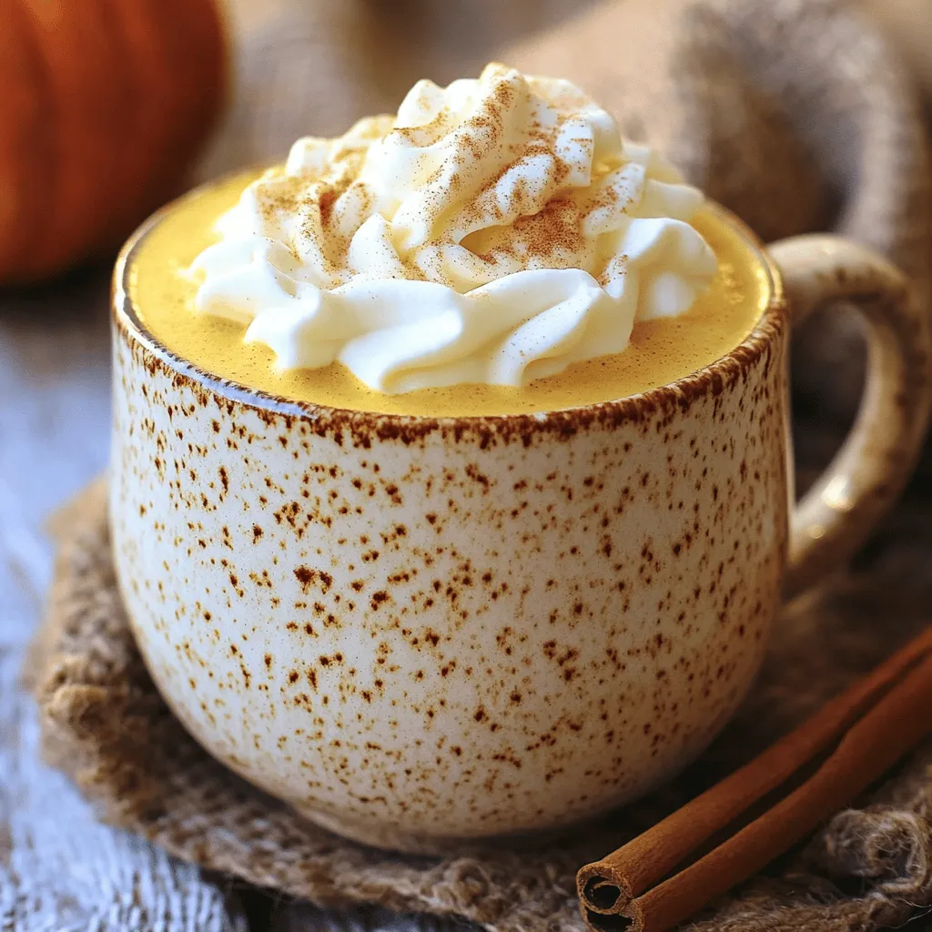 To make a wonderful pumpkin spice latte, you need a few key ingredients: - 2 cups brewed espresso or strong coffee - 1 cup milk (dairy or non-dairy) - 1/4 cup pumpkin puree - 2 tablespoons sugar (adjust to taste) - 1 teaspoon vanilla extract - 1/2 teaspoon pumpkin pie spice (plus extra for garnish) These ingredients create a warm, cozy drink that feels like fall in a cup. You can add fun garnishes to make your latte even better. Here are some ideas: - Whipped cream (for topping) - A sprinkle of pumpkin pie spice (for an extra kick) - A cinnamon stick (for stirring and flavor, optional) These garnishes not only look nice but also add to the taste. Choosing the right milk can change your drink's flavor and texture. Here are some great options: - Whole milk (rich and creamy) - Almond milk (a nutty twist) - Oat milk (smooth and sweet) - Soy milk (a classic alternative) Feel free to experiment with different types of milk to find your favorite! To start, grab a small saucepan. Add the pumpkin puree, sugar, and pumpkin pie spice. Heat this mixture over medium heat. Stir it well until warm. Make sure the sugar dissolves fully. This step creates a sweet and spiced pumpkin base for your drink. Next, pour in the milk. You can use dairy or any non-dairy milk you like. Heat the milk until it is just steaming. Avoid boiling it, as this can change the taste. Whisk it vigorously to froth up the milk. If you have a milk frother, use it for more foam. The froth makes your latte feel special. While you heat the milk, brew your espresso or strong coffee. You need about two cups for this recipe. If you prefer, you can use a coffee maker or French press. The coffee adds depth to the drink and balances the sweetness. Now, it’s time to combine everything. In a large mug, pour in your brewed coffee first. Slowly add the warm pumpkin milk mixture. Stir gently as you pour to blend the flavors. Don’t forget to add the vanilla extract for extra taste. Top your latte with whipped cream. Finally, sprinkle some pumpkin pie spice on top. For a fun touch, add a cinnamon stick if you like. Enjoy your cozy pumpkin spice latte! To get the best froth, heat the milk until it steams. Do not let it boil. Use a whisk to mix quickly. If you want more froth, use a milk frother or a blender. This adds air and makes the milk light and creamy. The froth should sit nicely on top of the drink. You can change the sweetness by adding more or less sugar. Start with two tablespoons. Taste it and see if you want it sweeter. Add a bit more if needed. You can also add more pumpkin pie spice for a stronger flavor. Vanilla extract gives a nice touch too. Feel free to adjust to your taste. Serve your latte in a big mug. Top it with whipped cream for a treat. A sprinkle of pumpkin pie spice adds a nice look and flavor. If you like, add a cinnamon stick for stirring. This makes the drink even more special. Enjoy it with a cozy blanket and your favorite book. {{image_2}} You can easily make a vegan pumpkin spice latte. Use almond, oat, or coconut milk instead of dairy milk. These milks create a creamy texture. They also add their unique taste to your drink. You can find many brands that froth well. This will help you get that rich, café-style feel at home. If you prefer less sugar, use honey or maple syrup. They add sweetness and flavor. You can also try stevia or agave nectar. Each sweetener changes the taste slightly. Adjust the amount based on how sweet you like your drink. Just remember, a little goes a long way! Love spice? Add more pumpkin pie spice or a pinch of cayenne. If you want less spice, reduce the amount of pumpkin pie spice. You can also try different spices, like nutmeg or ginger. Each spice gives a new twist to your latte. Experiment to find your favorite balance! To store leftover pumpkin spice latte, let it cool completely. Pour it into an airtight container. You can keep it in the fridge for up to three days. Make sure to label the container with the date. This way, you won’t forget about it. When you're ready to enjoy your latte again, pour it into a saucepan. Heat it over low heat. Stir gently to mix the flavors. Avoid boiling it, as this can change the taste. If you prefer, you can microwave it in a safe cup. Heat it in short bursts, stirring in between, until warm. To keep your pumpkin spice latte fresh, always store it in the fridge. Use it within three days for the best taste. If you want to keep it longer, consider freezing it. Pour the latte into ice cube trays. Once frozen, transfer the cubes into a bag. This way, you can enjoy a quick treat later. Just blend a few cubes with fresh milk whenever you crave it. The Pumpkin Spice Latte started in 2003 at Starbucks. It quickly became a fall favorite. The drink blends espresso, steamed milk, pumpkin, and warm spices. People love how it tastes like autumn. This drink has grown beyond coffee shops. Many homes now make their own versions. You can buy a Pumpkin Spice Latte at many coffee shops. Starbucks is the most famous spot. Other places like Dunkin' and Peet's also serve it. During fall, many local cafes sell their own take. Supermarkets sell ready-made versions too. You can even find it in bottled form. A standard Pumpkin Spice Latte has about 390 calories. It contains 14 grams of fat and 52 grams of sugar. If you use non-dairy milk, the numbers change. You can lower the sugar by adjusting the recipe. Enjoying it in moderation is key. Yes, you can make Pumpkin Spice Latte in advance. Brew the coffee and mix the pumpkin base. Store them separately in the fridge. When you're ready, heat them up and combine. This way, you can enjoy it fresh whenever you want. You’ve learned how to make a delicious Pumpkin Spice Latte from scratch. We covered the key ingredients, step-by-step preparation, and tips for perfecting your drink. You’re now ready to impress with variations like vegan options or spice adjustments. Enjoy the cozy flavors of fall in every sip. Make it your own by experimenting with garnishes and sweetness. This homemade treat is sure to warm any chilly day and bring joy to your routine. Happy brewing!