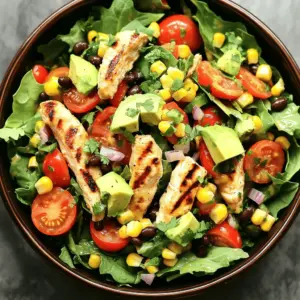 - 2 boneless, skinless chicken breasts - 1 tablespoon olive oil - 1 teaspoon chili powder - 1 teaspoon cumin - 1/2 teaspoon garlic powder - Salt and pepper, to taste - 4 cups mixed salad greens (spinach, romaine, and arugula) - 1 cup cherry tomatoes, halved - 1 medium avocado, diced - 1/2 cup corn (fresh, canned, or frozen) - 1/3 cup black beans, rinsed and drained - 1/4 cup red bell pepper, diced - 1/4 cup red onion, finely chopped - Juice of 1 lime - 1/4 cup cilantro, chopped Using fresh ingredients makes a big difference. Fresh chicken gives you juicy meat. Choose organic chicken when possible. It tastes better and is healthier. For the greens, look for vibrant colors. They should feel crisp, not wilted. Fresh herbs like cilantro add a bright flavor. When picking avocados, choose ones that yield slightly when pressed. This means they are ripe and ready to eat. If you can't find certain items, don't worry. You can swap them out. For chicken, try grilled shrimp or tofu. They work great in salads too. If you want a different green, use kale or mixed lettuce. Canned corn is fine, but fresh or frozen corn tastes sweeter. You can also skip the beans for a lighter salad. If you want more heat, add jalapeños or a spicy dressing. Use lime juice from a bottle if you don’t have fresh limes. Just remember to adjust to taste. For the full recipe, check the details above. Start by preheating your grill or grill pan over medium-high heat. This step ensures even cooking. In a small bowl, mix together the olive oil, chili powder, cumin, garlic powder, salt, and pepper. This spice rub adds great flavor to the chicken. Generously coat both sides of the chicken breasts with this mix. Now, grill the chicken for about 6-7 minutes on each side. You want the inside to reach 165°F (75°C). Once done, take the chicken off the grill and let it rest for 5 minutes. This helps keep it juicy. While the chicken rests, gather a large bowl. Add the mixed salad greens, cherry tomatoes, diced avocado, corn, black beans, red bell pepper, and red onion. Each ingredient brings its own taste and crunch. After slicing the grilled chicken into strips, add it to this colorful mix. It’s all about balance and fresh flavors here. Squeeze the juice of one lime over the salad. This adds a bright, zesty kick. Next, sprinkle the chopped cilantro on top for a fresh herb flavor. Gently toss everything together until the salad is well combined. You want the dressing to coat every bite. Serve the salad in large bowls. For extra flair, garnish with more cilantro and lime wedges on the side. This makes the dish inviting and fun to eat. Enjoy your Easy Zesty Southwest Chicken Salad! To get juicy chicken, start with good quality meat. Use boneless, skinless chicken breasts for best results. Before grilling, marinate the chicken in olive oil and spices. This adds flavor and keeps it moist. Preheat your grill to medium-high heat. Grill the chicken for about 6-7 minutes on each side. Make sure it reaches 165°F (75°C). Let the chicken rest for five minutes before slicing. This helps keep the juices inside. Dressing can make or break your salad. I love to use a zesty lime vinaigrette. Just mix lime juice, olive oil, salt, and pepper. It adds a bright punch. You can also try a creamy dressing, like ranch or avocado. To keep it fresh, drizzle the dressing just before serving. This way, your salad stays crisp and delicious. A beautiful salad is fun to eat. Serve your salad in large, colorful bowls. Add a sprinkle of extra cilantro on top for a fresh touch. Lime wedges on the side add a nice pop of color. You can also layer the ingredients for a nice look. Keep the grill marks on the chicken visible for a rustic feel. For the full recipe, check the Easy Zesty Southwest Chicken Salad section. {{image_2}} You can boost your salad with extra protein. Try adding grilled shrimp or tofu for a change. If you like, you can use leftover steak or pork. Just cut it into small pieces and mix it in. Eggs are also a great choice. Hard-boiled eggs add creaminess and a nice texture. This salad can easily fit a vegetarian or vegan diet. Skip the chicken and add chickpeas or lentils instead. They are high in protein and add a nice bite. You can also toss in some nuts or seeds for extra crunch. Nuts like almonds or sunflower seeds work well. Using seasonal ingredients can change the flavor of your salad. In summer, add fresh peaches or berries for sweetness. In fall, try roasted sweet potatoes or butternut squash. These seasonal swaps keep your salad fresh and exciting. They also help you enjoy what's local and in season. To store leftovers, let the salad cool first. Place it in an airtight container. Store it in the fridge for up to three days. Keep the dressing separate if possible. This helps keep the greens fresh and crisp. If you have leftover chicken, you can reheat it. Use a microwave or a skillet. Heat until the chicken is warm but not dry. Avoid reheating the salad mix, as it tastes best fresh. The shelf life of the salad’s key ingredients varies: - Chicken: Cooked chicken lasts about 3-4 days in the fridge. - Avocado: Once cut, it should be eaten within 1 day. - Salad Greens: Mixed greens stay fresh for about 3-5 days. - Corn and Beans: If canned, they can last several months unopened. Once opened, use them within 3-4 days. For more details, check out the Full Recipe, where I share all the ingredients and steps for this tasty dish. Yes, you can make this salad ahead. Prepare the ingredients and store them separately. Keep the chicken in the fridge for up to three days. Mix the salad just before serving. This keeps the greens fresh and crisp. Several dressings work well with this salad. A simple lime vinaigrette adds brightness. You can also try a creamy avocado dressing for richness. For a kick, use a spicy ranch dressing. Each option enhances the zesty flavors. To adjust the spiciness, change the amount of chili powder. Start with less if you prefer mild. You can also add diced jalapeños for extra heat. If it gets too spicy, balance it with more avocado or sour cream. For the full recipe, check out Easy Zesty Southwest Chicken Salad. It includes all the steps and tips for making this tasty dish. In this post, we explored tasty salad options. We covered ingredients, cooking steps, and storage tips. I shared ways to enhance flavor and presented variations for everyone. Remember to try different dressings and ingredient swaps. You can easily adjust spice levels to your taste. This salad can be prepped ahead, making it perfect for busy days. Enjoy your fresh, healthy meal knowing you have great options!