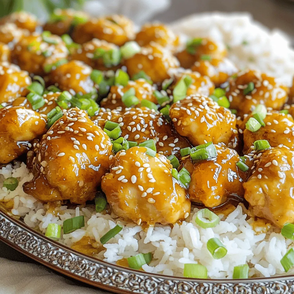 - 1 lb boneless, skinless chicken breasts - 1/2 cup honey - 1/4 cup soy sauce - 4 minced garlic cloves - 1 tablespoon grated ginger - 2 tablespoons cornstarch - 1 tablespoon vegetable oil - Seasonings: black pepper, red pepper flakes - Chopped green onions - Sesame seeds The main ingredients create a sweet and savory flavor. Chicken breasts are tender and juicy. Honey adds natural sweetness. Soy sauce gives it a salty kick. Minced garlic offers a strong, bold taste. For extra flavor, I like to add grated ginger. It adds warmth and spice. Cornstarch helps thicken the sauce, making it cling to the chicken. Vegetable oil keeps the chicken from sticking while cooking. When serving, I love to garnish with green onions and sesame seeds. They add color and a nice crunch. This simple touch enhances the dish’s appeal. Start by whisking together these ingredients in a medium bowl: - 1/2 cup honey - 1/4 cup soy sauce - 4 minced garlic cloves - 1 tablespoon grated ginger - 1/2 teaspoon black pepper - 1/4 teaspoon red pepper flakes (if you like spice) Mix until smooth. Next, toss in 1 lb of boneless, skinless chicken breasts cut into bite-sized pieces. Make sure every piece is well coated. Cover the bowl and let it marinate for at least 30 minutes. If you have more time, let it sit longer for better flavor. In a large skillet, heat 1 tablespoon of vegetable oil over medium-high heat. Once the oil is hot, add the marinated chicken in a single layer. Cook the chicken for about 5-7 minutes. Look for a golden brown color on the outside. This step seals in the flavors. After cooking, take the chicken out and set it aside. Remember to keep the reserved marinade; we will use it for our sauce. Now, it’s time to make the sauce. Pour the reserved marinade into the same skillet. Bring it to a boil. Lower the heat and let it simmer for about 5 minutes. This process intensifies the flavors. To thicken the sauce, mix 2 tablespoons of cornstarch with a small amount of water to create a slurry. Slowly add it to the simmering marinade, stirring as you go. You’ll notice the sauce will start to thicken. Finally, return the cooked chicken to the skillet. Toss it in the thickened sauce for another 2-3 minutes until everything is heated through. Your honey garlic chicken bites are ready to serve! Marinating the chicken is key for great flavor. I suggest marinating it for at least 30 minutes. If you can, try to marinate it longer, even overnight. This lets the chicken soak up all the tasty goodness. You can also mix things up with different marinades. Try adding citrus juice or even a bit of hot sauce for a kick. You could use teriyaki sauce instead of soy sauce for a sweet twist. To cook the chicken bites just right, use a large skillet. This helps the chicken cook evenly. Heat the pan over medium-high heat. Make sure the oil is hot before adding the chicken. Keep an eye on the chicken. Cook it for 5 to 7 minutes. You want it golden brown on the outside and fully cooked inside. If the heat is too low, the chicken will steam instead of sear. For a tasty meal, serve your honey garlic chicken bites with steamed rice. You can also pair it with fresh veggies like broccoli or snap peas. For a lovely presentation, arrange the chicken on a large platter. Drizzle extra sauce on top, and sprinkle with sesame seeds and green onions. This makes your dish look as good as it tastes! {{image_2}} To add a kick to your dish, try Spicy Honey Garlic Chicken. You can simply increase the red pepper flakes in the marinade. If you want more heat, add fresh chili peppers. Just chop them up and mix them in. This will make your chicken bites extra tasty and zesty. If you prefer a vegetarian option, use tofu instead of chicken. First, press the tofu to remove excess water. Then, cut it into bite-sized pieces. Follow the same marinade steps as for chicken. Cook the tofu in the skillet until golden brown. This version is just as yummy! For a seafood twist, you can make Honey Garlic Shrimp. Start by swapping the chicken for shrimp. Use medium or large shrimp, peeled and deveined. Marinate the shrimp just like the chicken, but reduce the cooking time to about 3-4 minutes. This keeps the shrimp tender and juicy. Enjoy these fun variations! To keep your honey garlic chicken bites fresh, store leftovers in an airtight container. Make sure the container seals well to prevent leaks and odors. You can keep them in the fridge for up to three days. When ready to eat, just take them out and check for any signs of spoilage. If you want to save some for later, freezing is a great option. Place the cooled chicken bites in a freezer-safe bag. Squeeze out as much air as you can before sealing. This helps prevent freezer burn. You can freeze them for up to three months. When you’re ready to eat, just thaw them in the fridge overnight. To reheat your honey garlic chicken bites without losing texture, use the stovetop. Heat a skillet over medium heat and add a splash of water or broth. This keeps the chicken moist. Heat for about 5-7 minutes, stirring occasionally. You can also use the oven. Preheat it to 350°F (175°C). Place the chicken on a baking sheet and cover with foil. Heat for 10-15 minutes until warm. Avoid the microwave if you want to keep the chicken crispy. Yes, you can use chicken thighs. They have more fat and flavor. Thighs also stay juicy. Cut them into bite-sized pieces like the breasts. Cook them for the same amount of time. You will still enjoy the sweet and sticky sauce. You can store honey garlic chicken bites in the fridge for up to four days. Make sure to put them in an airtight container. This keeps them fresh and safe to eat. If you want to keep them longer, freeze them. They can last for up to three months in the freezer. Just remember to reheat them well. Yes, you can make honey garlic chicken bites gluten-free. Use gluten-free soy sauce instead of regular soy sauce. You can find this in most grocery stores. It will give the same sweet and salty flavor without gluten. You can serve honey garlic chicken bites with many sides. Steamed rice pairs perfectly, soaking up the sauce. You can also try fresh vegetables or a simple salad. For a fun twist, serve them with crispy fries. These options will balance the sweet dish nicely. This blog post covers how to make delicious honey garlic chicken bites. You learned about the main and extra ingredients, step-by-step cooking, and tips to make it better. We explored tasty variations, storage advice, and answered common questions. Remember, simple tweaks can change this recipe to fit your taste. Try it with shrimp or tofu for a fun twist. Enjoy making and sharing this tasty dish!