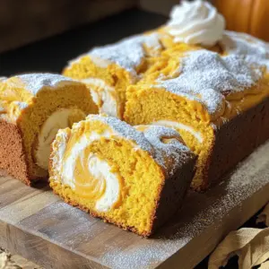 - 1 ¾ cups all-purpose flour - 1 teaspoon baking powder - ½ teaspoon baking soda - ½ teaspoon salt - 1 teaspoon ground cinnamon - ½ teaspoon ground nutmeg - ½ teaspoon ground ginger - 1 cup granulated sugar - ½ cup vegetable oil - 1 cup pumpkin puree (canned or fresh) - 3 large eggs - 1 teaspoon vanilla extract - 8 oz cream cheese, softened - ½ cup powdered sugar - 1 egg yolk (for the cream cheese filling) You need a mix of dry and wet items for this recipe. The dry ingredients help the bread rise and give it flavor. The wet ingredients make it moist and add sweetness. The cream cheese filling gives a rich taste that everyone loves. When you gather your ingredients, make sure they are fresh. Fresh ingredients make a big difference in flavor. For example, use pure vanilla extract instead of imitation. It makes your bread taste so much better. This recipe is simple, but it gives you a great reward. With just these ingredients, you can create a tasty treat. Check out the Full Recipe for more details on how to mix everything together and bake it to perfection. Preheat the oven to 350°F (175°C). Grease a 9x5-inch loaf pan. This step helps the bread release easily after baking. In a medium bowl, whisk together the following dry ingredients: - 1 ¾ cups all-purpose flour - 1 teaspoon baking powder - ½ teaspoon baking soda - ½ teaspoon salt - 1 teaspoon ground cinnamon - ½ teaspoon ground nutmeg - ½ teaspoon ground ginger Set this aside while you work on the wet mix. In a large mixing bowl, whisk together: - 1 cup granulated sugar - ½ cup vegetable oil - 1 cup pumpkin puree (canned or fresh) - 3 large eggs - 1 teaspoon vanilla extract Mix until everything is well blended. This creates a smooth and rich base for our bread. Gradually stir the dry ingredients into the wet mixture until fully incorporated. Be careful not to overmix. A few lumps are okay; they will bake out. In a separate bowl, beat together until creamy: - 8 oz cream cheese, softened - ½ cup powdered sugar - 1 egg yolk This cream cheese filling adds a delightful swirl to your bread. Pour half of the pumpkin batter into the prepared loaf pan. Dollop half of the cream cheese mixture over the batter. Repeat with the remaining pumpkin batter and cream cheese, creating a swirl pattern using a knife. Place the loaf pan in the preheated oven. Bake for 55-65 minutes or until a toothpick inserted in the center comes out clean. Let the bread cool in the pan for about 10 minutes before transferring it to a wire rack to cool completely. I encourage you to check out the Full Recipe for more details! When you mix the pumpkin batter, be gentle. Overmixing can make the bread tough. You want a soft, moist texture. Fold the mixtures slowly. It’s fine to have a few lumps. This keeps the bread light and fluffy. Swirling the cream cheese into the pumpkin batter makes it pretty. Use a knife or skewer for this. Dip it into the batter and swirl gently. Don’t mix it all together. You want a nice marbled look, not a blended mess. To check if your bread is ready, use a toothpick. Insert it in the center of the loaf. If it comes out clean, your bread is done. If it has batter on it, bake a little longer. This step is key to getting that perfect pumpkin cream cheese bread. For the full recipe, check the main article. {{image_2}} You can make your pumpkin cream cheese bread even better by adding fun extras. Try mixing in chocolate chips, chopped nuts, or dried fruit. These add-ins give the bread more texture and flavor. For example, walnuts or pecans can add a nice crunch. Chocolate chips bring a sweet surprise in each bite. Feel free to tweak the spices in your recipe. If you love warm flavors, add more cinnamon or nutmeg. You can also try new spices, like cloves or allspice. Just remember, a little goes a long way. Adjust the spices to fit your taste. Switching up your sweeteners can change the bread’s flavor. Instead of granulated sugar, use brown sugar for a deeper sweetness. Maple syrup is another tasty option. Each choice gives the bread a unique flavor profile. Experiment to find your favorite! For the full recipe, check out the ingredients and steps above. Store your pumpkin cream cheese bread in an airtight container. It stays fresh at room temperature for up to 3 days. This makes it easy to grab a slice for breakfast or a snack. If you want to keep it longer, put the bread in the refrigerator. It will last for up to a week. Just make sure it’s in an airtight container to keep it moist and tasty. To freeze your pumpkin cream cheese bread, wrap it tightly in plastic wrap. Then, wrap it in foil. This method helps keep it fresh for up to 3 months. When you’re ready to enjoy it, let it thaw in the fridge overnight. You can also warm it in the oven for a few minutes for that fresh-baked taste. For the full recipe, check out the complete guide on making pumpkin cream cheese bread! Yes, you can! Substitute cream cheese with dairy-free options like almond or cashew cream. You may also need to tweak the wet ingredients to keep the bread moist. I love to serve it warm. A dollop of whipped cream or a light dusting of powdered sugar makes it special. You could also enjoy it with a cup of coffee or tea. To check doneness, insert a toothpick into the center of the bread. If it comes out clean, it’s ready. If there’s batter on the toothpick, give it a few more minutes. Absolutely! This recipe has easy steps and clear instructions, making it great for all skill levels. Even if you are new to baking, you can make this delicious bread. Yes, homemade pumpkin puree is perfect for this recipe. Just make sure to strain it well to remove excess moisture. This will keep the bread from getting too soggy. You can warm individual slices in the microwave for a quick fix. Alternatively, to get a nice crispy texture, toast the slices. Both ways are tasty! This blog post covered all the key steps to make delicious Pumpkin Cream Cheese Bread. You learned about the essential ingredients, followed a clear step-by-step guide, and discovered helpful tips. I hope you feel ready to bake this treat. Enjoy experimenting with different spices and add-ins. Remember, the best part is sharing this moist, flavorful loaf with friends and family. Happy baking!