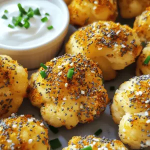 - Medium head of cauliflower - 2 tablespoons olive oil - 2 teaspoons everything bagel seasoning - ½ teaspoon garlic powder - ½ teaspoon onion powder - ¼ cup grated Parmesan cheese - ¼ cup plain Greek yogurt - Chopped chives for garnish - Use salt and pepper to taste. Start with ¼ teaspoon each. - Try adding smoked paprika or chili powder for a kick. Cooking with cauliflower is a joy. You can create tasty bites that are crisp and flavorful. Here’s what you need to make these Air Fryer Everything Bagel Cauliflower Bites. The main ingredient is a medium head of cauliflower. Cut it into small florets, so they cook evenly. You’ll also need olive oil to help the seasoning stick. Everything bagel seasoning gives your bites that famous flavor. Garlic powder and onion powder add depth to each bite. If you want to take it up a notch, you can add grated Parmesan cheese. It melts beautifully and makes the bites extra cheesy. For a great dip, use plain Greek yogurt. Mix it with some salt and chopped chives for a fresh touch. When seasoning, remember to adjust salt and pepper to your taste. If you like more spice, consider adding smoked paprika or chili powder. These simple tweaks can make your snack even better! With these ingredients and tips, you can make a snack that everyone loves. Enjoy the crispy, delicious bites! Start by rinsing the medium head of cauliflower under cold water. This step removes dirt and dust. Next, cut the cauliflower into bite-sized florets. Each floret should be about one to two inches wide. After cutting, it is important to dry the florets. This helps them get crispy when cooked. Use a paper towel to pat them dry. Removing excess moisture is key to the best texture. In a large bowl, toss the dry cauliflower florets with olive oil. Add two teaspoons of everything bagel seasoning, half a teaspoon of garlic powder, and half a teaspoon of onion powder. Season with salt and pepper to taste. Mix well so every floret is coated evenly. This step is vital for flavor. You want each bite to be as tasty as the last. Before cooking, preheat your air fryer to 400°F (200°C) for about five minutes. Preheating ensures that the cauliflower cooks evenly and gets crispy. Once preheated, arrange the seasoned cauliflower bites in a single layer in the air fryer basket. Avoid overcrowding the basket. This helps the air circulate and cooks the florets evenly. You may need to cook in batches if your air fryer is small. Air fry the cauliflower at 400°F (200°C) for 15 to 18 minutes. Shake the basket halfway through to promote even cooking. This action helps all sides get golden brown. If you want a cheesy top, sprinkle grated Parmesan cheese over the florets during the last two minutes of cooking. This extra step adds a delicious, melty flavor. Be sure to watch closely so it doesn’t burn. To get that nice crunch, cook the cauliflower in a single layer. This helps hot air flow around each piece, making them crispy. If you pile them up, some bites will steam instead of fry. Preheat your air fryer to 400°F (200°C) for about five minutes. This step is key for a great texture. You can boost the taste with extra seasonings. Consider adding smoked paprika or cayenne for a kick. You can also try nutritional yeast for a cheesy flavor without dairy. For dipping, mix Greek yogurt with herbs or hot sauce. These add a great twist to your bites. Be careful not to overcrowd the basket. If you do, the cauliflower won't cook evenly. Another mistake is not drying the florets well. Wet cauliflower leads to soggy bites. Always pat them dry with a paper towel before seasoning. Following these tips will ensure your cauliflower bites turn out perfectly crispy and full of flavor. {{image_2}} To switch up the flavor, try spicy everything bagel seasoning. It adds heat and zest. You can find this blend in stores or make your own. Just mix traditional everything bagel spices with a pinch of cayenne or chili powder. If you want a vegan option, skip the cheese. Use nutritional yeast instead for a cheesy flavor without dairy. If you need a substitute for Parmesan cheese, consider using vegan cheese or nutritional yeast. Both offer a nice flavor that works well. For Greek yogurt, you can use plant-based yogurt. This keeps the dip creamy and tasty for everyone. Just make sure it’s plain to keep the flavor balanced. Want to boost nutrition? Add other veggies like bell peppers or broccoli to the mix. You can even toss in some cooked chicken or tofu for extra protein. For dipping sauce, think outside the box! Try ranch dressing, hummus, or a spicy sriracha mayo. Each dip adds a new twist to your bites. To keep your cauliflower bites fresh, store them in the fridge. Place them in an airtight container. This helps maintain their crispiness. You can keep them for about 3 days. If you want to avoid sogginess, let them cool down before sealing. The best way to reheat cauliflower bites is in the air fryer. Set it to 350°F (175°C) and heat for about 5 minutes. This method helps regain their crispiness. If you use a microwave, start with 30 seconds. Then check and heat in 15-second intervals until warm. This may not keep them crunchy. To freeze your cauliflower bites, let them cool completely first. Spread them in a single layer on a baking sheet. Freeze for about 1-2 hours until firm. Then, transfer them to a freezer-safe bag. They can last for up to 3 months. When ready to eat, thaw them overnight in the fridge. Reheat using the air fryer for the best results. To keep your cauliflower bites crispy, start by reducing moisture. Here are some key tips: - Dry the florets: After rinsing, pat the cauliflower dry with paper towels. This step is crucial. - Use oil wisely: Toss the florets with olive oil, but don’t overdo it. Two tablespoons are enough. - Avoid overcrowding: Place the florets in a single layer in the air fryer. Overcrowding leads to steaming, not crisping. - Air fry properly: Cook at 400°F for 15-18 minutes. Shake the basket halfway for even cooking. Reducing moisture and maintaining space in the air fryer gives you that perfect crunch. Yes, you can bake these bites in the oven. Here’s how to do it: 1. Preheat your oven to 425°F (220°C). 2. Follow the same steps to prepare and season the cauliflower. 3. Arrange the florets on a baking sheet lined with parchment paper. 4. Bake for 25-30 minutes, turning them halfway through. 5. Watch them closely to avoid burning. Oven-baked bites may take longer, but they will still be delicious. These cauliflower bites pair well with many dips and sides. Here are some tasty options: - Greek yogurt dip: Mix plain Greek yogurt with salt and chopped chives for a creamy dip. - Hummus: A classic choice that adds a nice flavor contrast. - Guacamole: The creaminess of avocado complements the crunch perfectly. - Fresh veggies: Serve with carrot sticks or cucumber slices for extra crunch. Try different dips to find your favorite combination! These Everything Bagel Cauliflower Bites are easy to make and full of flavor. We covered the key ingredients, seasoning tips, and step-by-step cooking instructions. You learned about variations and how to store leftovers too. With this guide, you can master making crispy and tasty cauliflower bites. Enjoy trying new twists on the recipe, and share them with friends. Cooking can be fun and creative!