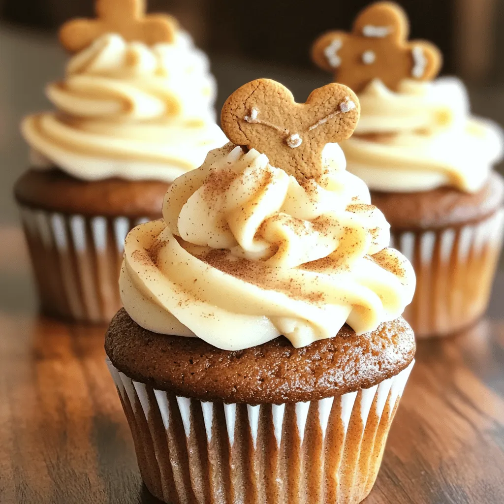 To make tasty gingerbread cupcakes, gather these key ingredients: - 1 ½ cups all-purpose flour - 1 teaspoon baking powder - 1 teaspoon baking soda - 1 tablespoon ground ginger - 1 tablespoon ground cinnamon - ½ teaspoon ground nutmeg - ½ teaspoon ground cloves - ¼ teaspoon salt - ½ cup unsalted butter, softened - ¾ cup brown sugar, packed - 2 large eggs - ½ cup molasses - ½ cup milk - 1 teaspoon vanilla extract These ingredients work together to create a warm, spiced flavor. The molasses adds rich sweetness, while the spices give it that classic gingerbread taste. For a creamy and smooth frosting, use these ingredients: - 8 oz cream cheese, softened - ½ cup unsalted butter, softened - 4 cups powdered sugar - 2 teaspoons vanilla extract - 2-3 tablespoons milk (as needed for consistency) This frosting brings a tangy balance to the sweet cupcakes. The cream cheese gives it a rich texture, perfect for topping. Add a festive touch with these optional garnishes: - A sprinkle of ground cinnamon - Small gingerbread cookies - Cinnamon sticks These garnishes not only look great but also enhance the flavors. The cinnamon sprinkle adds a lovely aroma, while cookies or sticks make cute decorations. Start by preheating your oven to 350°F (175°C). Line a muffin tin with cupcake liners. In a medium bowl, whisk these dry ingredients: - 1 ½ cups all-purpose flour - 1 teaspoon baking powder - 1 teaspoon baking soda - 1 tablespoon ground ginger - 1 tablespoon ground cinnamon - ½ teaspoon ground nutmeg - ½ teaspoon ground cloves - ¼ teaspoon salt Set this bowl aside. In a large bowl, mix ½ cup softened unsalted butter with ¾ cup packed brown sugar. Beat until it’s light and fluffy. This takes about 2-3 minutes with an electric mixer. Add 2 large eggs, one at a time, mixing well after each addition. Now pour in ½ cup molasses and 1 teaspoon vanilla extract. Mix until everything is well combined. Next, add the dry mixture to the wet mixture. Alternate this with ½ cup milk, starting and ending with the flour mixture. Mix until just combined. Now, divide the batter evenly among the cupcake liners. Fill each about 2/3 full. Bake for 18-20 minutes. You can check if they are done by inserting a toothpick. If it comes out clean, they are ready. Let the cupcakes cool in the pan for 5 minutes. After that, move them to a wire rack to cool completely. For the frosting, start by beating 8 oz softened cream cheese and ½ cup softened unsalted butter together. Mix until smooth and creamy. Gradually add 4 cups powdered sugar and 2 teaspoons vanilla extract. Keep mixing until well combined. If the frosting is too thick, add 2-3 tablespoons of milk. Add it one tablespoon at a time until the frosting reaches your desired consistency. Once the cupcakes are cool, use a piping bag to frost each cupcake. Enjoy the delightful blend of flavors! Baking is a science. Small mistakes can change your cupcakes. Here are key tips: - Overmixing: Mix only until combined. This keeps cupcakes light and fluffy. - Incorrect oven temp: Always preheat your oven. A hot oven helps cupcakes rise well. - Wrong measurements: Use dry and wet measuring cups. Accurate measuring is vital. - Not cooling cupcakes: Let them cool fully before frosting. This prevents melting. A smooth frosting makes your cupcakes shine. Here’s how to get it right: - Softened ingredients: Use softened cream cheese and butter. This helps blend smoothly. - Powdered sugar: Add it slowly. This prevents clumps and helps control thickness. - Milk for consistency: If frosting is too thick, add milk. Do this one tablespoon at a time. - Mixing technique: Beat on low first, then increase speed. This avoids a sugary cloud. Make your cupcakes festive with fun decorations. Here are some ideas to try: - Sprinkle of cinnamon: A light dusting on top adds flavor and color. - Gingerbread cookies: Place a small cookie on each cupcake for a cute touch. - Cinnamon sticks: Use them as edible decorations. They look great and add flavor. - Colorful sprinkles: Use holiday-themed sprinkles for extra cheer. These tips will help you avoid mistakes, perfect your frosting, and create eye-catching cupcakes. Enjoy your baking! {{image_2}} You can switch up flavors in your gingerbread cupcakes. Try adding orange zest for a citrus twist. You can also mix in some chocolate chips for a rich bite. If you enjoy nuts, chopped walnuts or pecans can add a nice crunch. For a spiced flavor, consider adding cardamom or allspice. Each option brings something unique to the table. If you need gluten-free cupcakes, use a gluten-free flour blend. Make sure the blend has xanthan gum, which helps with texture. The rest of the recipe stays the same. You may need to adjust the baking time slightly. Always test with a toothpick to check for doneness. To make vegan gingerbread cupcakes, replace eggs with flax eggs or applesauce. Use plant-based butter and almond milk in the frosting. For cream cheese, look for vegan cream cheese. The taste will still be great, and the texture will be soft and fluffy. Enjoy these vegan options without missing out on flavor! To keep your gingerbread cupcakes fresh, store them in an airtight container. Place a layer of parchment paper between the cupcakes. This helps prevent sticking and keeps the frosting intact. Keep the container at room temperature for up to three days. If you want them to last longer, consider refrigeration. Just remember to bring them to room temp before serving. You can freeze these cupcakes for later enjoyment. First, let them cool completely. Wrap each cupcake in plastic wrap and place them in a freezer-safe bag. They can stay frozen for up to three months. For the cream cheese frosting, store it in an airtight container. You can freeze it too! Just thaw it in the fridge overnight before using. If you want to enjoy a warm cupcake, take it out of storage. Preheat your oven to 350°F (175°C). Place the cupcake on a baking sheet and heat for about 5-10 minutes. Check it often to avoid drying out. If you prefer, you can microwave a cupcake for about 15-20 seconds. Just be cautious, as the frosting may melt a bit. Yes, you can use different frostings. A classic buttercream or a maple frosting works well. Cream cheese frosting adds a rich taste, but others can give a new twist. Try a spiced buttercream for extra flavor. You can play around with flavors to match your taste. Check your cupcakes at 18 minutes. Insert a toothpick into the center. If it comes out clean, they are done. If you see batter on the toothpick, bake for a few more minutes. Keep an eye on them, as ovens can vary. You can store them for up to five days. Keep them in an airtight container at room temperature. If you want to keep them longer, consider freezing. Just wrap each cupcake in plastic wrap and place them in a freezer bag. They can last for up to three months in the freezer. These cupcakes are easy to make and fun to decorate. We covered key ingredients, from batter to frosting. I shared tips to avoid common baking errors and ways to make your cupcakes unique. Don't forget about storage options, too. Enjoying these treats can be simple and delicious. Experiment with flavors and frostings that you love. With this guide, you can create amazing cupcakes and impress everyone. Happy baking!