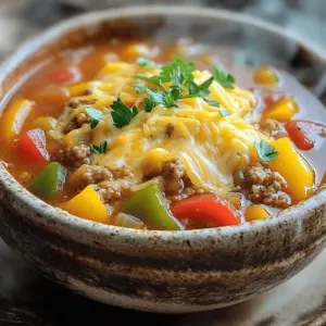 - 4 large bell peppers (red, yellow, or green), diced - 1 pound ground turkey or beef - 1 medium onion, chopped - 2 cloves garlic, minced - 1 can (14 oz) diced tomatoes - 4 cups vegetable or chicken broth - 1 cup cooked quinoa or rice The main ingredients bring life to the soup. Bell peppers add color and sweetness. Ground turkey or beef gives it heartiness. Onion and garlic add depth and warmth. Diced tomatoes provide acidity and balance. Broth makes the soup rich and comforting. Quinoa or rice offers a nice texture for every spoonful. - 1 tablespoon Italian seasoning - 1 teaspoon smoked paprika - Salt and pepper to taste - 1 cup shredded cheese (cheddar or Monterey Jack), for topping - Fresh parsley or basil, for garnish Seasonings transform this soup into a gourmet dish. Italian seasoning adds herbs that sing with flavor. Smoked paprika lends a hint of warmth and smoke. Salt and pepper are essential for balance. Toppings like shredded cheese melt beautifully on each bowl. Fresh herbs like parsley or basil brighten each serving and add a fresh touch. Start by heating a skillet over medium heat. Add one pound of ground turkey or beef. Cook the meat until it's brown all over. This should take about 5 to 7 minutes. Be sure to stir it often. Once done, drain the excess fat from the skillet. Set the meat aside for later use. In the same skillet, add one chopped onion and two cloves of minced garlic. Cook them until fragrant. This usually takes about 3 to 4 minutes. You want the onions to turn soft and translucent. This step adds a rich base to your soup. Now, grab your slow cooker. Combine the diced bell peppers, cooked meat, sautéed onions, and garlic. Also add one can of diced tomatoes and four cups of vegetable or chicken broth. Next, stir in one cup of cooked quinoa or rice, one tablespoon of Italian seasoning, one teaspoon of smoked paprika, and salt and pepper to taste. Mix everything well for even flavor. Cover the slow cooker with its lid. You can set it to low for 6 to 8 hours or high for 3 to 4 hours. Check the bell peppers for tenderness to know it's done. They should be soft but not mushy. This slow cooking allows all the flavors to blend beautifully. To make your soup taste even better, try adding different spices. You can use cumin or chili powder for a warm kick. A pinch of crushed red pepper can add heat. Fresh herbs like parsley and basil are a must. They bring a bright taste that dried herbs can't match. Add them just before serving to keep their flavor fresh. To keep bell peppers tender, cut them into small, even pieces. This helps them cook evenly. If you like a thicker soup, add more cooked quinoa or rice. For a thinner soup, just add more broth. You can also use a blender to puree part of the soup for a creamier texture. This soup pairs well with crusty bread or a fresh salad. A dollop of sour cream or Greek yogurt adds creaminess. When garnishing, sprinkle cheese on top while it's hot. Add fresh herbs for a pop of color and flavor. Serve it warm for the best taste. {{image_2}} You can swap ground turkey or beef for chicken. Chicken gives a lighter taste. You may also try plant-based proteins like lentils or tempeh. These options add a nice texture and flavor. Here are some pros and cons: - Ground Turkey: Lean and healthy but can be dry. - Ground Beef: Rich and hearty but higher in fat. - Chicken: Mild flavor and low fat but can be bland if not seasoned. - Plant-Based: Great for vegans and adds fiber but may need more spices. To make this soup vegetarian or vegan, skip the meat. Use beans or lentils for protein. You can also use nutritional yeast for a cheesy flavor. Here are some good plant-based swaps: - Beans: Black beans or kidney beans add protein and fiber. - Quinoa: Use as a base for texture and nutrition. - Nutritional Yeast: Offers a cheesy taste without dairy. - Plant-Based Cheese: Use for a creamy topping if desired. Feel free to add more veggies for extra flavor and nutrition. Some great choices are: - Zucchini: Adds moisture and a mild taste. - Carrots: Sweetness balances the savory flavors. - Spinach: Wilts down nicely and boosts vitamins. - Corn: Adds sweetness and color. You can also consider the seasonality of ingredients. Use fresh vegetables in summer and root vegetables in winter. This keeps your soup vibrant and fresh all year round. To keep your soup fresh, use airtight containers. Glass or plastic containers work well. Make sure they seal tightly. This way, you can store it safely in the fridge. The soup will last for about 3 to 5 days. If you want to store it longer, freezing is a great option. Use freezer-safe bags or containers. Label them with the date. Your soup can last in the freezer for up to 3 months. When it's time to eat, warm your soup gently. The best way is on the stove over low heat. Stir it often to prevent sticking. If you use a microwave, heat it in short bursts. Stir in between to keep it even. To refresh your leftovers, add toppings. A sprinkle of cheese adds extra flavor. Fresh herbs like parsley or basil bring a nice touch. This makes your soup feel new again. Yes, you can use frozen vegetables. They save time and add nutrition. However, using frozen veggies can change the soup's texture. Frozen bell peppers may become softer than fresh ones. If you choose frozen, add them in the last hour of cooking. This way, they stay a bit firmer. This soup will last for about 3 to 4 days in the fridge. Store it in an airtight container to keep it fresh. Always check for any signs of spoilage before eating leftovers. If you notice any strange smells or colors, it's best to toss it. Eating safe food is very important! You can swap brown rice for quinoa. Brown rice has a chewier texture and a nutty flavor. Quinoa cooks faster and adds protein. The choice depends on what you like. If you use brown rice, make sure it is fully cooked before adding it to the soup. This ensures everything is tender and delicious. This blog post covered a hearty soup recipe that features bell peppers, ground turkey or beef, and diced tomatoes. I shared step-by-step instructions to help you create this dish easily. We discussed tips for flavor and texture and explored variations to cater to different diets. Lastly, I provided storage tips and answered common questions. Cooking this soup can boost your confidence in the kitchen while enjoying a nutritious meal. Enjoy experimenting with flavors and ingredients to make it your own!