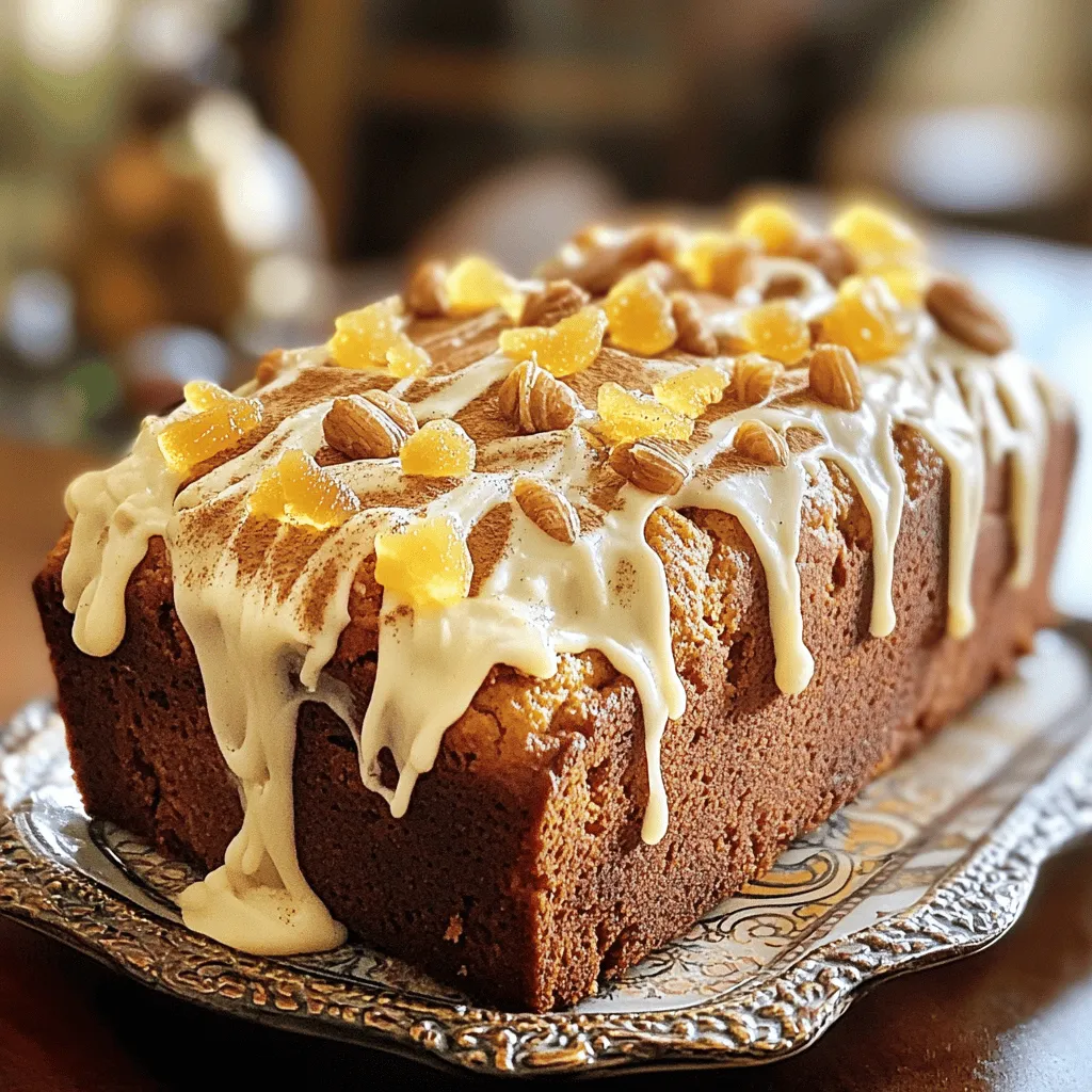 To make a delightful gingerbread loaf, gather these key items: - 2 cups all-purpose flour - 1 teaspoon baking soda - 2 teaspoons ground ginger - 1 teaspoon ground cinnamon - 1/2 teaspoon ground nutmeg - 1/2 teaspoon ground cloves - 1/2 teaspoon salt - 3/4 cup unsalted butter, softened - 1 cup brown sugar, packed - 1/2 cup granulated sugar - 2 large eggs - 1/2 cup molasses - 1/2 cup hot water These ingredients work together to create a rich, spiced loaf. The butter and sugars give it a sweet, tender crumb, while the spices add warmth and depth. For the creamy topping that brings it all together, you’ll need: - 8 oz cream cheese, softened - 1/4 cup unsalted butter, softened - 2 cups powdered sugar - 1 tablespoon vanilla extract This frosting is smooth and rich. The cream cheese gives it a tangy flavor that pairs well with the sweetness of the loaf. You can enhance your gingerbread loaf with these optional items: - Zest of 1 orange This zest adds a bright note. It lifts the flavors and gives your loaf a unique twist that everyone will love. Consider adding it to your frosting for an extra burst of flavor. Start by preheating your oven to 350°F (175°C). Take a 9x5 inch loaf pan. Grease it well, then sprinkle some flour inside. This helps the loaf come out easily after baking. In a medium bowl, gather your dry ingredients. Add 2 cups of all-purpose flour, 1 teaspoon of baking soda, and 2 teaspoons of ground ginger. Next, mix in 1 teaspoon of ground cinnamon, 1/2 teaspoon each of nutmeg and cloves, and 1/2 teaspoon of salt. Whisk these together until well blended. Now, take a large bowl. Use an electric mixer to cream together 3/4 cup of softened unsalted butter, 1 cup of packed brown sugar, and 1/2 cup of granulated sugar. Mix until it looks light and fluffy. Then, add 2 large eggs, one at a time. Beat well after each addition. Pour in 1/2 cup of molasses and mix until combined. Gradually add your dry mixture to the wet mixture. Alternate this with 1/2 cup of hot water. Start and end with the dry mix. Stir just until combined. Pour the batter into the prepared loaf pan. Smooth the top with a spatula. Bake for 50-60 minutes. Check with a toothpick; it should come out clean when done. While the loaf cools, make the frosting. In a mixing bowl, beat together 8 oz of softened cream cheese and 1/4 cup of softened unsalted butter. Mix until smooth. Gradually add 2 cups of powdered sugar. Beat until fluffy. Stir in 1 tablespoon of vanilla extract. Add zest from 1 orange for a fun twist if you like. Once the loaf is completely cool, take it out of the pan. Spread the cream cheese frosting generously over the top. Enjoy a slice with tea or coffee to make your day special! For a soft and moist gingerbread loaf, use fresh spices. Old spices lose flavor. Mix the dry ingredients well to avoid lumps. This helps the loaf rise evenly. Add eggs one by one to keep the batter smooth. Do not over-mix; stop when just combined. This keeps the loaf fluffy and tender. Use room-temperature butter and eggs. Cold ingredients don’t blend well, affecting texture. Preheat your oven fully before baking. This ensures even cooking. Check the loaf with a toothpick. If it comes out clean, it’s done. Let it cool in the pan for ten minutes. This prevents breaking when you transfer it. To make your loaf look stunning, use a nice platter. Slice the loaf evenly for a professional look. Spread frosting thickly on top for a gourmet finish. Add candied ginger or a sprinkle of cinnamon for flair. Serve with a warm drink to enhance the flavors. These tips will impress your guests and enhance your baking experience. {{image_2}} You can spice up your gingerbread loaf in many ways. Try adding a pinch of cardamom for a warm flavor. Mixing in some allspice can also give it a nice kick. If you love a bit of heat, consider adding a dash of cayenne pepper. These spices will make your loaf stand out. For a gluten-free version, swap all-purpose flour with a gluten-free blend. Look for a blend that includes xanthan gum. This helps keep the loaf soft and moist. Be sure to check the other ingredients, too, as some can contain gluten. Enjoy the same great taste without worrying about gluten. You can make your gingerbread loaf even more exciting by adding nuts or fruits. Chopped pecans or walnuts add a nice crunch. Dried cranberries or chopped apples bring sweetness and moisture. Just remember to adjust the flour slightly if you add a lot of extra ingredients. These additions create a delightful twist on a classic recipe. To keep your gingerbread loaf fresh, wrap it tightly in plastic wrap. This helps lock in moisture. Place the wrapped loaf in an airtight container or a zip-top bag. Store it at room temperature for up to three days. If you want to keep it longer, consider freezing it. To freeze your gingerbread loaf, let it cool completely first. Wrap it tightly in plastic wrap. Then, wrap it again in aluminum foil. Label the package with the date. The loaf can stay in the freezer for up to three months. When you’re ready to enjoy it, just thaw it in the fridge overnight. To reheat your gingerbread loaf, preheat your oven to 350°F (175°C). Unwrap the loaf and place it in the oven for about 10-15 minutes. This will warm it up nicely. Alternatively, you can slice the loaf and use a microwave. Heat each slice for about 15-20 seconds. Enjoy the warmth and spice! Yes, you can use different sugars. Brown sugar gives a deep flavor. If you want more sweetness, use white sugar or a mix. Just keep the total amount the same. You can also try coconut sugar for a unique twist. It has a caramel-like taste. Each sugar will change the loaf's texture and flavor slightly. Experiment and find your favorite blend! The gingerbread loaf stays fresh for about one week. Store it in an airtight container at room temperature. This keeps it moist and tasty. If you want it to last longer, refrigerate it. It can last up to two weeks in the fridge. Make sure you wrap it well to avoid drying out. Yes, you can make the cream cheese frosting ahead of time. Just store it in the fridge. It will keep well for about a week. Before using, let it sit at room temperature for about 30 minutes. This softens it up for easy spreading. You can also whip it again to make it fluffy! In this blog post, we explored the main ingredients for a delicious gingerbread loaf and its cream cheese frosting. I shared step-by-step instructions to help you bake like a pro. We covered tips for a bakery-style texture and variations to suit your taste. Lastly, I provided storage advice to keep your loaf fresh. Now, you can enjoy baking your own gingerbread loaf with fun twists. Happy baking!
