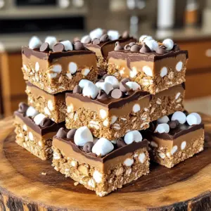 - 1 cup graham cracker crumbs - 1 cup rolled oats - 1/2 cup creamy peanut butter - 1/2 cup honey or maple syrup - 1/2 cup mini chocolate chips - 1/2 cup mini marshmallows - 1/4 cup unsweetened cocoa powder - 1/4 teaspoon salt - 1 teaspoon vanilla extract The ingredients for No Bake S'mores Peanut Butter Bars are simple yet packed with flavor. The graham cracker crumbs give a classic s'mores taste. Rolled oats add a chewy texture. Creamy peanut butter binds everything together for a rich flavor. Honey or maple syrup adds sweetness and helps set the bars. Mini chocolate chips and mini marshmallows bring that delightful s'mores twist. Cocoa powder adds a hint of chocolate, while salt and vanilla enhance all the flavors. - Alternative nut butters: You can swap creamy peanut butter for almond or cashew butter. This change gives a new twist to the flavor. - Vegan options for honey: Use maple syrup or agave nectar instead of honey. Both options keep it sweet and vegan-friendly. - Using different chocolate types: You can use dark chocolate chips or white chocolate chips. Each choice adds a different flavor to the bars. These substitutions let you customize the recipe. Whether you have allergies or want to try new flavors, these swaps work well! - Mixing the dry ingredients Start with a large bowl. Add 1 cup of graham cracker crumbs, 1 cup of rolled oats, 1/4 cup of unsweetened cocoa powder, and 1/4 teaspoon of salt. Mix these dry items well. This step is key for even flavor. - Combining the wet ingredients In another bowl, add 1/2 cup of creamy peanut butter, 1/2 cup of honey or maple syrup, and 1 teaspoon of vanilla extract. Stir until the mixture is smooth and well mixed. This creamy mixture will bind everything together. - How to fold in mix-ins Pour the peanut butter mixture into the dry mix. Stir until everything combines. Then, gently fold in 1/2 cup of mini chocolate chips and 1/2 cup of mini marshmallows. Make sure they are evenly spread throughout the mix. - Pressing the mixture into the pan Line an 8x8 inch baking pan with parchment paper. Leave some paper hanging over the edges for easy removal. Press the mixture firmly into the pan. Use your hands or a spatula to smooth the top. This ensures the bars hold their shape. - Refrigeration time and tips Place the pan in the fridge for at least 2 hours. This chilling time helps the bars set properly. You want them firm enough to cut easily. - Removing and cutting the bars Once set, lift the bars out of the pan using the parchment paper. Cut into squares or bars as you like. Enjoy your no bake s'mores peanut butter bars! To ensure your bars hold together, pack the mixture tightly in the pan. Use a spatula or your hands to press it down firmly. This helps them stay intact when you cut them. The right flavor balance is key too. The sweetness from the honey or maple syrup blends well with the salt and cocoa. Adjust these to your taste for a yummy treat. For a fun presentation, serve these bars on a rustic wooden platter. Drizzle some melted chocolate on top for extra flair. Sprinkle mini marshmallows on the bars to make them look festive. Pair these bars with a cold glass of milk or hot cocoa. They also go great with a cup of coffee for a sweet pick-me-up. Use a large mixing bowl for combining dry ingredients. A sturdy bowl helps keep everything in place. For the wet ingredients, a smaller bowl works best. I recommend using an 8x8 inch baking pan. It’s the perfect size for making these bars. Line it with parchment paper for easy removal. {{image_2}} You can change up the nuts in these bars to add a new taste. Try walnuts or almonds for a nice crunch. You can also swap the chocolate for other flavors. Use white chocolate or butterscotch chips for a sweet twist. This keeps the bars fun and fresh. If you need gluten-free options, use gluten-free graham crackers. This way, everyone can enjoy them. For nut-free alternatives, try sunbutter or soy nut butter. These options work well and taste great. Adding seasonal ingredients can make these bars more special. In fall, mix in some pumpkin spice. For summer, add fresh berries for a fruity flavor. You can also make themed variations for holidays. For Halloween, add orange sprinkles. For Christmas, use red and green mini marshmallows. These small changes make the bars festive and exciting. To keep your No Bake S'mores Peanut Butter Bars fresh, store them in a cool place. Use an airtight container to protect them from moisture. You can also wrap each bar in plastic wrap for extra safety. This method helps keep the bars soft and tasty. These bars can last up to one week in the fridge. If you want to keep them longer, you can freeze them. Wrap each bar in plastic wrap and place them in a freezer bag. They can stay frozen for up to three months. Just remember to label the bags with the date. After freezing, let the bars thaw in the fridge overnight. If they feel hard, you can warm them slightly in the microwave. Heat them for just a few seconds to soften them. Serve these delicious bars chilled or at room temperature. Enjoy the gooey chocolate and marshmallow flavors! Can I make these bars vegan? Yes, you can make these bars vegan. Use maple syrup instead of honey. Choose a vegan chocolate that fits your taste. Replace peanut butter with almond or sunflower seed butter. How do I prevent the bars from sticking to the pan? To prevent sticking, line your pan with parchment paper. Leave some overhang for easy lifting. Press the mixture firmly into the pan. This will help it hold together well. What to do if the mixture is too crumbly? If your mixture is crumbly, add a bit more peanut butter or honey. Mix it in until it becomes sticky. You want it to hold together when pressed. How to fix bars that are too soft? If your bars are too soft, return them to the fridge to chill longer. You can also add a bit more graham cracker crumbs or oats to firm them up. Caloric content per bar Each bar contains about 150 calories. This can vary based on your ingredients. Breakdown of macronutrients - Protein: 4g - Carbohydrates: 20g - Fat: 6g This mix gives you a nice balance of energy and flavor. You learned how to make delicious bars using simple ingredients. We covered substitutions, easy steps, and tips to perfect the recipe. Remember, you can customize these bars to fit your tastes or needs. Store them properly for lasting freshness. Now you’re set to impress at your next gathering or enjoy a tasty snack. Cooking can be fun, and these bars are a great way to start!