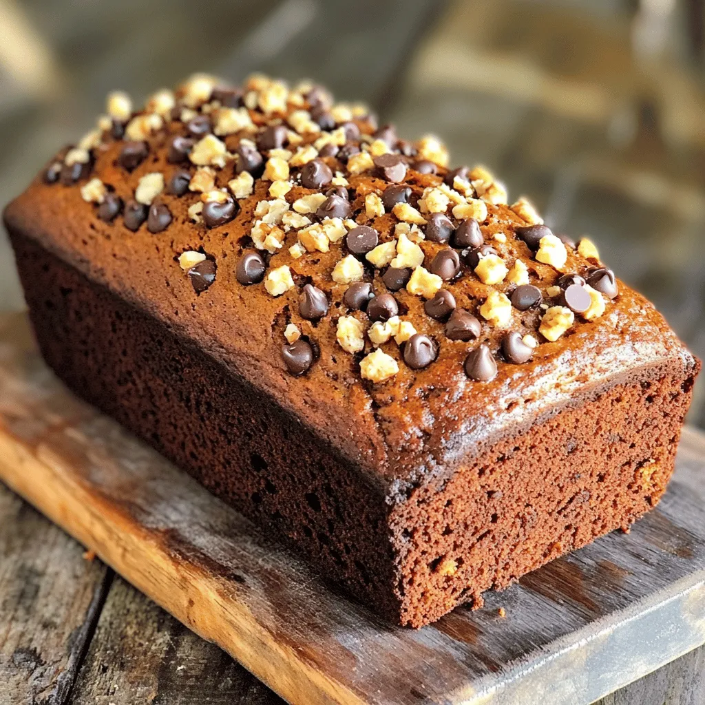 - 3 ripe bananas, mashed - 1/3 cup melted coconut oil - 1/2 cup brown sugar - 1 large egg, beaten - 1 teaspoon vanilla extract - 1 teaspoon baking soda - Pinch of salt - 1 cup all-purpose flour - 1/2 cup chocolate chips (dark or milk chocolate) - 1/2 cup chopped walnuts (optional) The ripe bananas add natural sweetness and moisture. They make the bread soft. Coconut oil gives a rich flavor and is a great fat. It helps keep the bread moist. Brown sugar adds depth and a slight caramel taste. The egg binds the mixture, making it rise. Vanilla extract brings warmth and flavor to each bite. Baking soda acts as a leavening agent. It helps the bread rise and stay fluffy. The pinch of salt enhances all other flavors. All-purpose flour gives structure to the bread. Chocolate chips add a sweet surprise. Walnuts give a nice crunch, but they are optional. If you're allergic to nuts, skip the walnuts. You can use sunflower seeds instead. For a vegan option, replace the egg with a flax egg. To make a flax egg, mix 1 tablespoon of flaxseed meal with 2.5 tablespoons of water. Let it sit for 5 minutes. Instead of coconut oil, you can use vegetable oil or applesauce for less fat. If you have gluten issues, use a gluten-free flour blend. Always check labels to ensure ingredients fit your needs. First, gather all your ingredients. You need: - 3 ripe bananas, mashed - 1/3 cup melted coconut oil - 1/2 cup brown sugar - 1 large egg, beaten - 1 teaspoon vanilla extract - 1 teaspoon baking soda - Pinch of salt - 1 cup all-purpose flour - 1/2 cup chocolate chips - 1/2 cup chopped walnuts (optional) Make sure your bananas are ripe. They should be brown and soft. This gives the bread its sweet flavor. Next, melt the coconut oil. You can do this in a microwave or on the stove. In a large bowl, mix the mashed bananas with the melted coconut oil. Stir until it looks smooth. Now, add the brown sugar, beaten egg, and vanilla extract. Mix well until everything is combined. Now, add the baking soda and a pinch of salt. Mix those in, too. Next, slowly add the flour. Mix gently until it is just combined. Do not overmix! This is key to keeping the bread moist. Finally, fold in the chocolate chips and walnuts if you choose to use them. Make sure they are spread evenly throughout the batter. Pour the batter into a greased 9x5 inch loaf pan. Use a spatula to smooth the top. Preheat your oven to 350°F (175°C). Once ready, bake the bread for 60 to 65 minutes. Check if it is done by inserting a toothpick into the center. If it comes out clean, it’s ready! Let the bread cool in the pan for about 10 minutes. After that, transfer it to a wire rack to cool completely. Enjoy your moist chocolate chip banana bread! To get a moist texture in your banana bread, use very ripe bananas. They should be brown and soft. The mashed bananas add natural sweetness and moisture. Use coconut oil instead of butter for added richness. Make sure to mix the wet and dry ingredients gently. Overmixing can lead to a dry bread. This keeps the bread light and fluffy. One common mistake is using unripe bananas. They do not provide enough moisture or flavor. Another mistake is overbaking the bread. Check it with a toothpick around 60 minutes. If it comes out clean, it's ready. Remember not to skip the salt. It enhances the flavor of the chocolate. Lastly, don’t forget to grease your pan. A sticky loaf is hard to remove. Store your banana bread in an airtight container. It stays fresh for about three days at room temperature. You can also refrigerate it for longer life. For serving, slice it thick and enjoy plain or with butter. You might also try adding a spread of peanut butter for extra flavor. This banana bread is great for breakfast or a snack! {{image_2}} You can mix things up with add-ins. Nuts add crunch and flavor. I love using walnuts. They pair well with the chocolate. You can also try pecans or almonds. For a chewy texture, add dried fruit. Raisins or dried cranberries work great. Just keep the total add-ins to about one cup. This keeps the bread moist and tasty. Spices can change the flavor of your banana bread. Try adding cinnamon for warmth. Just one teaspoon can make a big difference. Nutmeg gives a cozy feel too. You can also add some cocoa powder. This boosts the chocolate flavor. For a twist, use almond or maple extract. Just a teaspoon will add a nice touch. You can make this banana bread gluten-free. Use a gluten-free flour blend instead of all-purpose flour. This keeps the texture nice. For vegan options, swap the egg for flaxseed meal. Mix one tablespoon of flaxseed with three tablespoons of water. Let it sit for five minutes to thicken. Use maple syrup instead of brown sugar for sweetness. These changes keep the bread moist and delicious. To keep your banana bread fresh, store it at room temperature. Use an airtight container or wrap it tightly in plastic wrap. This keeps moisture inside and prevents it from drying out. If you want to keep it longer, place it in the fridge. Just remember, cold can change the texture a bit. Always let it cool completely before storing. Freezing banana bread is easy! First, slice it into pieces. Wrap each slice in plastic wrap. Then, place the wrapped slices in a freezer-safe bag or container. This way, you can grab one slice at a time. Banana bread can stay fresh in the freezer for about three months. When you’re ready to eat it, just thaw it in the fridge overnight. To reheat your banana bread, use the oven or microwave. For the oven, preheat it to 350°F (175°C). Place the bread on a baking sheet and heat for about 10-15 minutes. This warms it up and keeps it soft. If using a microwave, place a slice on a plate. Heat it for 10-15 seconds, checking it so it doesn’t get too hot. Enjoy your delicious banana bread warm! Banana bread is moist due to the ripe bananas. They add natural sweetness and moisture. The fats from the coconut oil also help keep the bread soft. Mixing just until combined keeps air in the batter, making it light and fluffy. Yes, you can use frozen bananas. Thaw them first and drain any extra liquid. They will still provide great flavor and moisture. Frozen bananas often taste sweeter, which boosts the bread's flavor. To check if the bread is done, insert a toothpick into the center. If it comes out clean, the bread is ready. If there is wet batter, give it more time. Also, the edges should start to pull away from the pan. Yes, you can use other oils like vegetable or canola oil. Use the same amount as coconut oil. Each oil gives a slightly different flavor, so choose one you like. To ripen bananas fast, place them in a brown paper bag. This traps the ethylene gas they emit, speeding up the ripening process. You can also bake them at 300°F (150°C) for about 15-20 minutes until they are soft. This blog post covered key ingredients for banana bread and their importance. I shared tips for preparing and mixing to ensure moistness. We explored common mistakes and how to store your bread well. We also discussed variations, from flavor to dietary needs. In closing, making great banana bread is fun and easy! Use these tips for perfect results every time. Enjoy your baking and share your creations with others!