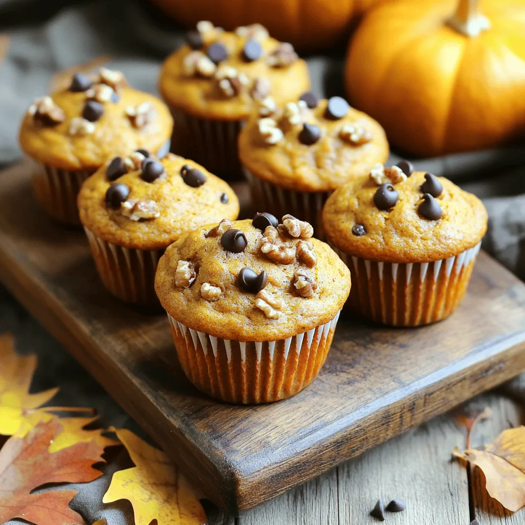 To make healthy pumpkin muffins, gather these simple ingredients: - 1 cup canned pumpkin puree - 1/2 cup unsweetened applesauce - 1/4 cup honey or maple syrup - 1/2 cup Greek yogurt - 1 teaspoon vanilla extract - 2 cups whole wheat flour - 1 teaspoon baking soda - 1 teaspoon baking powder - 1 teaspoon ground cinnamon - 1/2 teaspoon ground nutmeg - 1/4 teaspoon ground ginger - 1/4 teaspoon salt - 1/2 cup walnuts or pecans, chopped (optional) - 1/4 cup dark chocolate chips (optional) You can swap some traditional ingredients for healthier options: - Use unsweetened applesauce instead of oil for moisture. - Replace honey or maple syrup with stevia for lower sugar. - Choose Greek yogurt instead of sour cream for creaminess and protein. - Whole wheat flour adds fiber; you can use almond flour for gluten-free muffins. These swaps keep muffins tasty and nutritious. These muffins are not only delicious but also nutrient-rich. Each muffin has about: - 120 calories - 3 grams of protein - 2 grams of fiber - Healthy fats from nuts This makes them a great snack or breakfast option. Enjoy the flavors of fall while nourishing your body! First, heat your oven to 350°F (175°C). This step ensures the muffins bake evenly. Next, line a muffin tin with paper liners or lightly grease it. This helps the muffins come out easily after baking. In a large bowl, add one cup of canned pumpkin puree. Then, mix in half a cup of unsweetened applesauce. Next, add a quarter cup of honey or maple syrup for sweetness. Follow with half a cup of Greek yogurt and one teaspoon of vanilla extract. Stir until smooth. This mixture gives the muffins moisture and flavor. In a separate bowl, whisk together two cups of whole wheat flour, one teaspoon of baking soda, and one teaspoon of baking powder. Then, add one teaspoon of ground cinnamon, half a teaspoon of ground nutmeg, a quarter teaspoon of ground ginger, and a quarter teaspoon of salt. Combine these well to ensure even flavor. Gradually add the dry mix to the wet mixture. Stir gently until just combined. Avoid overmixing; it makes the muffins dense. Scoop the batter into the prepared muffin tin, filling each cup about two-thirds full. This allows space for the muffins to rise. Bake in the oven for 18 to 22 minutes. Check for doneness by inserting a toothpick in the center. If it comes out clean, the muffins are ready. Let them cool in the tin for five minutes before moving them to a wire rack. Enjoy the warm scent of pumpkin as they cool! To keep your muffins moist, you need the right balance of wet and dry. Use canned pumpkin puree and applesauce for moisture. Greek yogurt adds creaminess. Don't overmix the batter; this can make muffins dense. Mix just until you see no flour. Bake at the right temperature and check for doneness with a toothpick. If it comes out clean, your muffins are ready! You can easily change this recipe to fit your needs. For gluten-free muffins, swap whole wheat flour for a gluten-free blend. Use almond flour or oat flour for great taste. If you want vegan muffins, replace Greek yogurt with a plant-based yogurt. Use maple syrup instead of honey for sweetness. Each change keeps the muffins tasty and healthy. Serving your muffins can be just as fun as baking! Try placing them on a rustic wooden board. A sprinkle of cinnamon on top makes them look fancy. You can also present them in a basket lined with a cute towel. Pair your muffins with a warm drink like tea or coffee. Adding a dollop of yogurt or a spread of nut butter brings extra flavor! {{image_2}} You can make these muffins gluten-free! Just swap the whole wheat flour for a gluten-free blend. Many blends work well, like almond flour or a store-bought mix. Make sure the blend has a good rise, so you still enjoy fluffy muffins. I love using a blend with xanthan gum. It helps the muffins hold together. Follow the same recipe steps for a tasty treat that fits your needs. Want a vegan option? You can easily make these muffins without any animal products. Replace Greek yogurt with a plant-based yogurt. Use maple syrup instead of honey. This change keeps the muffins sweet and moist. For the eggs, you can use flaxseed meal. Mix one tablespoon of flaxseed with three tablespoons of water. Let it sit for a few minutes until it thickens. Add this to your wet mix for great results! Spice up your muffins with extra flavors! You can add more spices like cloves or cardamom for a warm taste. Just a pinch can change everything. You might also like to add mix-ins. Chopped nuts like walnuts or pecans add a nice crunch. Dark chocolate chips make a sweet surprise in every bite. You could even toss in dried fruit like cranberries for a fruity twist. Experiment and find your favorite combinations! To keep your pumpkin muffins fresh, store them in an airtight container. You can place them on your kitchen counter for up to three days. If you want to keep them longer, the fridge is a good option. Just remember, the fridge can dry them out. Try wrapping them in plastic wrap for extra moisture. Freezing muffins is simple! First, let your muffins cool completely. Then, wrap each muffin in plastic wrap. Place them in a freezer bag or airtight container. This helps prevent freezer burn. You can freeze them for up to three months. Just label the bag with the date, so you remember when you made them! To enjoy your muffins warm, you can reheat them easily. If using a microwave, place one muffin on a plate and microwave for 10-15 seconds. For a crispier texture, use your oven. Preheat it to 350°F (175°C). Place the muffins on a baking sheet and heat for about 5-10 minutes. Enjoy them warm for the best taste! To make these muffins low in sugar, you can swap honey with a sugar substitute. Try using stevia or monk fruit sweetener. These options give sweetness without extra calories. You can also reduce the amount of applesauce for less sugar. Remember, taste may change, so adjust carefully. Pumpkin puree is pure, cooked pumpkin. It has no added sugars or spices. Pumpkin filling is sweetened and spiced. It often contains added sugar and flavors for pies. When baking, always choose pumpkin puree for the best results. Yes, you can make these muffins without eggs. Use 1/4 cup of unsweetened applesauce or mashed banana for each egg. This keeps the muffins moist and tasty. Another option is to use flaxseed meal mixed with water. Mix one tablespoon of flaxseed with three tablespoons of water and let it sit until thick. Pumpkin muffins last about 3-5 days at room temperature. For longer storage, keep them in the fridge for up to a week. You can freeze muffins for up to three months. Just wrap them tightly in plastic wrap or foil. This keeps them fresh and ready to enjoy later. You've learned how to make healthy pumpkin muffins from scratch. We covered key ingredients, step-by-step instructions, and tips for perfect results. I shared tasty variations for different diets and ways to store your muffins for later. Now you can enjoy delicious muffins that fit your health goals. Get creative with flavors and share them with friends or family. Happy baking!